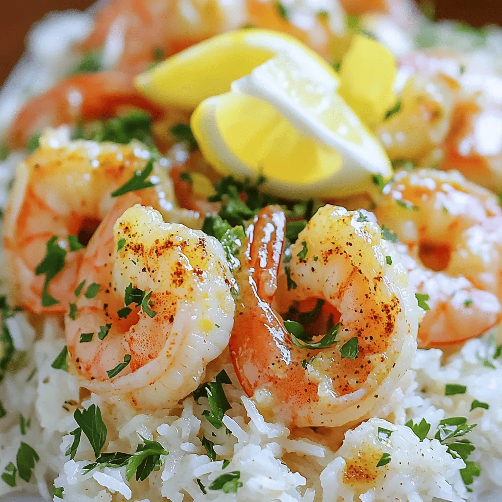 To make Garlic Butter Shrimp and Rice, you need a few key ingredients. Here’s what you will need: - 1 pound large shrimp, peeled and deveined - 4 tablespoons unsalted butter - 4 cloves garlic, minced - 1 cup long-grain white rice - 2 cups chicken or vegetable broth - 1 teaspoon dried oregano - 1 teaspoon paprika - 1 lemon, zested and juiced - 2 tablespoons fresh parsley, chopped - Salt and pepper to taste These ingredients give the dish its rich flavor and texture. Fresh shrimp taste the best, so choose the best quality you can find. Herbs and spices play a big role in making this dish special. Dried oregano adds a warm, earthy flavor. Paprika gives a slight smokiness and a nice color. Fresh parsley brightens everything up. The lemon juice adds zing and freshness. It cuts through the richness of the butter. Together, these flavors create a balance that makes each bite delightful. You can add some fun garnishes to make your dish even better. Here are a few ideas: - Lemon wedges for extra brightness - Additional parsley for color and flavor - A sprinkle of red pepper flakes for heat These last touches make your Garlic Butter Shrimp and Rice look and taste even more amazing. For the full recipe, follow the steps outlined in the previous sections. To start, we need to cook the rice. In a medium saucepan, combine 1 cup of long-grain white rice and 2 cups of chicken or vegetable broth. Bring it to a boil over high heat. Once it boils, lower the heat to low. Cover the pot and let it simmer for 15 to 18 minutes. The rice will absorb the broth and become tender. After the rice is cooked, fluff it with a fork. Mix in half of the fresh parsley, 1 teaspoon of dried oregano, and the zest of 1 lemon. Add salt and pepper to taste. This creates a bright, herb-infused rice that pairs well with the shrimp. While the rice cooks, let’s prepare the shrimp. Pat 1 pound of large shrimp dry with paper towels. Season them lightly with salt, pepper, and 1 teaspoon of paprika. This will add a nice flavor to the shrimp. Next, melt 4 tablespoons of unsalted butter in a large skillet over medium heat. Add 4 cloves of minced garlic to the butter. Sauté it for 1 to 2 minutes until it becomes fragrant. Be careful not to burn the garlic. Now, it's time to cook the shrimp. Add the seasoned shrimp to the skillet. Cook them for about 2 to 3 minutes on one side until they turn pink. Then flip them over and cook for another 2 minutes until they are fully cooked. Squeeze the juice of 1 lemon over the shrimp. Stir to coat them well in the garlic butter sauce. Let them cook for an additional minute to take in that lemon flavor. Now, it's time to serve this dish. Spoon the herb-infused rice onto plates. Top the rice with the garlic butter shrimp. Drizzle any remaining sauce from the skillet over the shrimp and rice. For a lovely touch, sprinkle the remaining fresh parsley on top. You can also serve with lemon wedges on the side. This adds a bright burst of flavor when squeezed over the dish. Enjoy your Garlic Butter Shrimp and Rice for a savory delight! For the full recipe, check out the complete instructions above. To get the best shrimp, start with fresh, large shrimp. Peel and devein them first. Pat them dry with paper towels. This step helps the shrimp sear nicely. Season them with salt, pepper, and paprika. When cooking, use medium heat. This keeps them juicy and tender. Cook them for about 2-3 minutes on one side. Flip them and cook for another 2 minutes. Their color changes to pink when done. Take care not to overcook them. Overcooked shrimp turn rubbery and tough. For this dish, you need some basic tools. A medium saucepan is great for cooking rice. A large skillet works best for the shrimp. A good quality spatula helps flip the shrimp gently. Use measuring cups and spoons for accuracy. Don't forget a cutting board and sharp knife for prep. A zester or grater is useful for lemon zest. Having these tools ready makes cooking easier. To add more flavor to your shrimp, use fresh herbs. Fresh parsley brightens the dish. Lemon zest adds a nice punch, while lemon juice brings acidity. If you want more heat, try some red pepper flakes. For a different taste, add a splash of white wine to the butter. Adjust the salt and pepper to your liking. These tiny tweaks can turn this recipe into a personal favorite. For a complete guide, check the Full Recipe for more tips. {{image_2}} If you want to mix things up, try using scallops or lobster instead of shrimp. Both options add a sweet, rich flavor. You can also use fish like salmon or tilapia. Just keep in mind that cooking times may vary. For scallops, cook them for about 2-3 minutes per side. For lobster, you can chop it into bite-sized pieces and cook it just like the shrimp. Each choice brings a new taste and texture to the dish. You can make a tasty vegetarian version by swapping shrimp for mushrooms or tofu. Both options soak up flavors well. For mushrooms, use large portobello or cremini, sliced thick. Sauté them in the garlic butter until golden. If you choose tofu, use firm tofu to keep its shape. Press it to remove excess water and then cube it before cooking. These swaps keep the dish rich and satisfying without meat. Do you love bold flavors? Add spices to change the taste of the dish. For a spicy kick, toss in red pepper flakes or cayenne pepper. You can also try adding curry powder or cumin for a warm, earthy flavor. If you love herbs, add fresh basil or cilantro to enhance freshness. Experimenting with spices can turn a simple meal into a flavor adventure! You can find the complete recipe for Garlic Butter Shrimp and Rice [here](Full Recipe). To keep leftover garlic butter shrimp and rice fresh, let it cool first. Place it in an airtight container. This helps keep flavors in and air out. Store it in the fridge for up to three days. To reheat your dish, use a skillet over low heat. Add a splash of broth or water to keep it moist. Stir gently until it is hot. You can also use a microwave. Heat it in short bursts, stirring in between. This way, it warms evenly and stays tasty. If you want to save it for later, freezing is a great option. Portion the shrimp and rice into freezer-safe bags. Remove as much air as you can before sealing. You can freeze it for up to three months. When ready to eat, thaw it overnight in the fridge. Then, reheat as mentioned above. Enjoy the flavor of garlic butter shrimp anytime! For the full recipe, check out the section above. To keep shrimp tender, avoid overcooking them. Cook shrimp just until they turn pink. This usually takes about 2-3 minutes per side. You can also try brining shrimp in salt water for 15-30 minutes before cooking. This helps them stay juicy and flavorful. Yes, you can use brown rice! However, brown rice takes longer to cook. Adjust the broth and cooking time accordingly. Brown rice usually needs about 40-45 minutes. It will add a nice, nutty flavor to your dish. You can keep leftovers in the fridge for up to 3 days. Store them in an airtight container. Reheat them slowly to preserve the flavors and texture. Enjoy your garlic butter shrimp and rice later with ease! For the complete recipe, check out the Full Recipe. In this blog post, I shared key ingredients for garlic butter shrimp, enhancing flavors with herbs and spices. I provided easy steps for herb-infused rice and cooking shrimp. You learned tips for perfect shrimp cooking and tools that help. I explored variations with seafood, vegetarian options, and different flavors. Finally, I added storage tips and answered common questions. Use these ideas to create a delicious meal. Enjoy your cooking and make it your own!