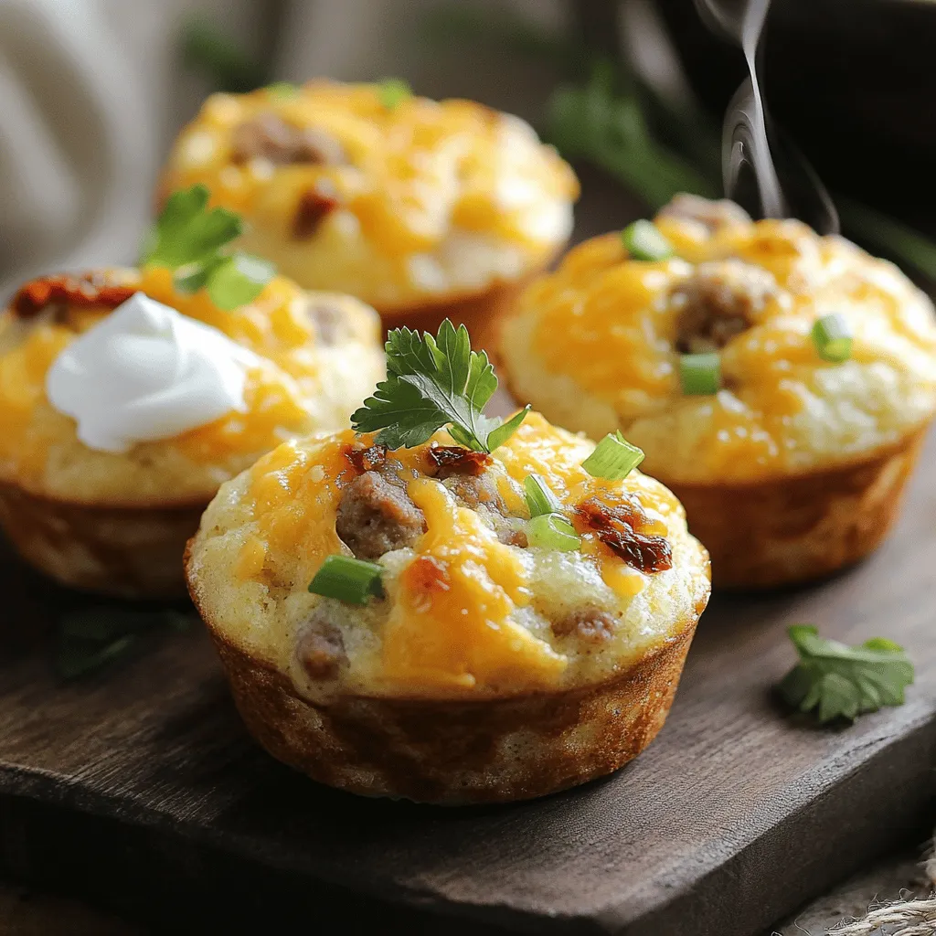 For savory breakfast muffins, gather these simple ingredients: - 1 cup all-purpose flour - 1 cup whole wheat flour - 1 tablespoon baking powder - 1/2 teaspoon baking soda - 1/2 teaspoon salt - 1/4 teaspoon black pepper - 1 teaspoon dried oregano - 1 cup buttermilk - 1/4 cup olive oil - 2 large eggs - 1 cup cooked and crumbled breakfast sausage (or vegetarian alternative) - 1/2 cup shredded cheddar cheese - 1/4 cup chopped green onions - 1/4 cup sun-dried tomatoes, chopped (optional) You can easily swap some ingredients to fit your taste. If you want a gluten-free option, use a gluten-free flour blend. Instead of buttermilk, use plain yogurt or regular milk. For a dairy-free version, choose almond milk with a bit of vinegar. If you don't have sausage, you can use cooked bacon or a meat-free substitute. Fresh herbs can replace dried oregano for a brighter taste. Each savory breakfast muffin packs a good amount of protein and fiber. They are filling and can keep you satisfied until lunch. The muffins have about 180 calories each. This is a rough estimate, so use specific brands for accuracy. They also provide calcium, iron, and essential vitamins. For a healthier twist, you can reduce the cheese or add more veggies. Don't forget to check the Full Recipe for complete nutrition facts. Making savory breakfast muffins is simple. You need to gather all the ingredients first. This recipe uses both all-purpose and whole wheat flour for a hearty texture. Make sure to have everything ready before you start. 1. Preheat your oven to 375°F (190°C). Line a muffin tin with paper liners or grease it lightly. 2. In a large bowl, mix the all-purpose flour, whole wheat flour, baking powder, baking soda, salt, black pepper, and dried oregano. Whisk them well. 3. In another bowl, blend the buttermilk, olive oil, and eggs until smooth. 4. Create a well in the dry mix and pour in the wet mix. Fold gently until just combined. Don't overmix to keep the muffins light. 5. Now, add the cooked sausage, cheddar cheese, green onions, and sun-dried tomatoes if you like. Fold everything in evenly. 6. Spoon the batter into the muffin cups, filling each about 3/4 full. 7. Bake for 18-22 minutes. Check if they are golden brown and a toothpick comes out clean. 8. Let the muffins cool in the tin for 5 minutes. Then, transfer them to a wire rack to cool completely. To get the best texture, do not overmix the batter. This keeps the muffins fluffy. Use fresh ingredients, especially the baking powder and baking soda. They should be active to help your muffins rise well. If you want a crunchy top, sprinkle a bit of cheese on top before baking. For the full recipe, you can check the details above! To bake the best savory muffins, follow a few simple steps. Always preheat your oven. This helps muffins rise and cook evenly. Use fresh ingredients for the best flavor. Measure your flour properly; too much can make muffins dense. Mix wet and dry ingredients separately to avoid lumps. When combining, fold gently to keep the muffins light. You can easily change flavors in your muffins. Add herbs like basil or thyme for a fresh taste. Try different cheeses, like feta or mozzarella. For a spicy kick, mix in diced jalapeños. You can swap breakfast sausage for cooked bacon or mushrooms. Sun-dried tomatoes add a nice touch, but they are optional. Experiment with flavors you love; the options are endless! Using the right tools can make baking easier. A good muffin tin is key. Silicone or non-stick pans work well for easy removal. Use paper liners for easy cleanup. A whisk is great for mixing, and a spatula helps fold ingredients gently. Keep a toothpick handy to check if your muffins are done. With these tools, you’ll create delicious muffins every time! For the complete recipe, check out the Full Recipe section. {{image_2}} Savory breakfast muffins can easily fit a vegetarian or vegan diet. To make a vegetarian version, simply swap sausage with cooked mushrooms or spinach. You can also add diced bell peppers for more flavor. For a vegan option, use plant-based milk and flax eggs instead of eggs. Mix 1 tablespoon of ground flaxseed with 2.5 tablespoons of water for each egg. Cheese adds richness to your muffins. Use sharp cheddar, feta, or mozzarella for different tastes. You can mix in vegetables like zucchini, carrots, or roasted red peppers. This boosts nutrition and flavor. Try pairing cheese with sun-dried tomatoes for a tangy kick. Spices and herbs bring the muffins to life. Experiment with herbs like thyme, basil, or rosemary. A pinch of red pepper flakes can add heat. For a twist, try adding curry powder or cumin for a unique flavor. Always taste the batter before baking to find the right balance. Explore these variations to make savory breakfast muffins your own. Check out the Full Recipe for more tips! To keep your savory breakfast muffins fresh, place them in an airtight container. This helps maintain moisture and flavor. You can store them at room temperature for up to three days. If you want to keep them longer, refrigeration is a good option. Just make sure to wrap each muffin tightly in plastic wrap before placing them in the fridge. Freezing is a great way to keep muffins for future breakfasts. First, let the muffins cool completely. Then, wrap each muffin in plastic wrap and place them in a freezer bag. Be sure to label the bag with the date. These muffins can last up to three months in the freezer. When you are ready to enjoy them, you can simply thaw them in the fridge overnight. Reheating your muffins is easy. You can use the oven or microwave. For the oven, preheat it to 350°F (175°C). Place the muffins on a baking sheet and heat for about 10 minutes. If you prefer the microwave, heat each muffin for about 20-30 seconds. This warms them up nicely without making them dry. Enjoy your muffins warm for the best taste! For the full recipe, check out the full recipe section. Savory breakfast muffins are a tasty choice for any morning. They are easy to make and very filling. You can use many flavors in these muffins. You might wonder about the best ways to store them. To keep them fresh, place them in an airtight container. This will help them stay soft for days. You can also freeze them. Just wrap each muffin and place them in a freezer bag. If you want to switch up the protein, there are great options. You can use cooked bacon instead of sausage. Another tasty choice is cooked turkey or chicken sausage. For a vegetarian option, try crumbled tofu or tempeh. You can also skip the meat and add more veggies. Spinach, bell peppers, or mushrooms work well. Each choice adds its own flavor and keeps your muffins exciting. These muffins pair well with many dishes. You can serve them with a side of fruit for a fresh touch. Greek yogurt or cottage cheese adds creaminess and protein. If you like heat, a drizzle of hot sauce brings a nice kick. You can also enjoy them with a warm cup of coffee or tea. For a complete meal, serve them with scrambled eggs or a simple salad. Explore more options and mix flavors to find your favorites! For the full recipe, see the section above. You learned about ingredients for savory breakfast muffins, including substitutions and nutrition facts. I shared step-by-step baking instructions and tips for the best muffin texture. Additionally, we explored flavor variations and the right equipment to use. Finally, I provided storage tips and answered common FAQs. Now, you have the tools to bake delicious muffins. Follow these tips, and enjoy your homemade creations!