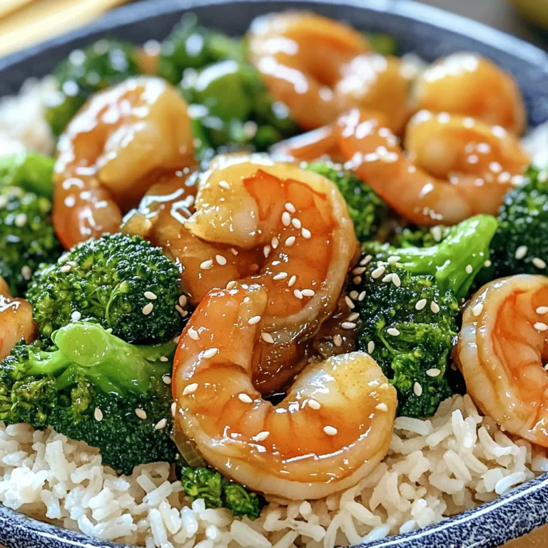 To make this tasty dish, you need a few key items. Here’s what to gather: - 1 pound large shrimp, peeled and deveined - 2 cups fresh broccoli florets - 3 tablespoons honey - 3 tablespoons soy sauce (low sodium) - 4 cloves garlic, minced - 1 tablespoon fresh ginger, grated - 2 tablespoons vegetable oil - 1 teaspoon sesame oil - Salt and pepper, to taste These ingredients come together to create a sweet and savory flavor. The shrimp adds protein, while broccoli brings in nutrients and crunch. Once your dish is cooked, you can make it pop with a few simple garnishes. Grab these extras: - 1 teaspoon sesame seeds, for garnish Adding sesame seeds gives it a nice crunch and enhances the dish's look. This dish pairs well with rice. I suggest using: - Cooked jasmine rice, for serving Jasmine rice is fragrant and fluffy, making it a perfect base for the honey garlic shrimp and broccoli. If you like, you can also try brown rice or cauliflower rice for a twist. For the full recipe, check the detailed instructions. To make the honey garlic sauce, grab a small bowl. Add 3 tablespoons of honey, 3 tablespoons of low-sodium soy sauce, 4 minced garlic cloves, and 1 tablespoon of grated ginger. Whisk everything together until it blends well. This sauce is sweet, salty, and full of flavor. Set it aside for later. Now, let’s cook the broccoli. Heat 1 tablespoon of vegetable oil in a large skillet over medium-high heat. Once the oil is hot, toss in 2 cups of fresh broccoli florets. Stir-fry these for about 2-3 minutes. You want them bright green and just tender. After cooking, take the broccoli out and set it aside. In the same skillet, add 1 more tablespoon of vegetable oil and 1 teaspoon of sesame oil. Heat these oils until they shimmer. Next, add 1 pound of large shrimp in a single layer. Lightly season with salt and pepper. Cook for 2-3 minutes on each side until the shrimp turns pink and opaque. Now, lower the heat to medium. Pour the honey garlic sauce over the shrimp. Add the cooked broccoli back into the skillet. Toss everything together so the shrimp and broccoli get coated in that tasty sauce. Let it cook for an extra 1-2 minutes. This will help the flavors mix nicely. Serve this dish over jasmine rice for a complete meal. Don’t forget to sprinkle some sesame seeds on top for a nice finish. For the full recipe, check the details above. To make sure your shrimp stay tender, avoid overcooking. Cook them for just 2-3 minutes per side. Look for a pink color and opaque look. If they curl tightly, they might be overcooked. Always use fresh shrimp when possible. Fresh shrimp taste better and have a nice texture. You can add more depth to your dish. Try adding red pepper flakes for heat. A squeeze of lime juice will brighten the taste. Chopped green onions add freshness. You can also toss in some bell peppers for color and crunch. Each extra ingredient enhances the honey garlic shrimp and broccoli. Use a hot skillet or wok. This keeps the food from steaming. Stir-fry quickly for great texture. Keep ingredients moving to cook evenly. Always prep your ingredients first to make cooking smooth. This way, your meal comes together fast and stays fresh. For the best results, use high smoke point oils like vegetable oil. For the complete recipe, check the [Full Recipe]. {{image_2}} You can easily swap the shrimp for other proteins. Tofu works great for a plant-based option. Just press the tofu to remove extra water, then cut it into cubes. Cook it until golden brown for a tasty addition. Chicken is another good choice. Use chicken breast or thighs, cut into bite-sized pieces. Cook the chicken until it's no longer pink. Both options absorb the honey garlic sauce well. Feel free to use other vegetables in your stir-fry. Bell peppers add color and crunch. Snap peas provide a sweet flavor. Carrots can also brighten up the dish. Just make sure to cut them into small pieces for even cooking. You can even try using bok choy or green beans. The key is to keep the cooking time similar so everything stays tender and crisp. You can adjust the sauce to fit your taste. For more heat, add red pepper flakes or sriracha. Start with a small amount, then add more if needed. If you like it sweeter, add a bit more honey. This makes the dish even more delicious. You can also try adding a splash of rice vinegar for a tangy twist. Remember to taste as you go, so the balance stays just right. Find the full recipe for honey garlic shrimp and broccoli to make your own delicious dish. To keep your honey garlic shrimp and broccoli fresh, place leftovers in an airtight container. Make sure to cool the dish to room temperature first. Store it in the fridge for up to three days. Layer the shrimp and broccoli neatly to prevent any squishing. This helps retain the shrimp's texture and the broccoli's crunch. When you are ready to eat your leftovers, avoid the microwave if you can. Instead, heat a skillet over medium heat. Add a splash of water or broth to keep the dish moist. Sauté the leftovers for about five minutes, stirring gently. This method warms the dish evenly and keeps the flavors intact. You can freeze honey garlic shrimp and broccoli for later meals. Use a freezer-safe container or bag. Make sure to remove as much air as possible. Label the container with the date. It can last up to three months in the freezer. When you are ready to eat, thaw it overnight in the fridge before reheating. This keeps your meal safe and tasty. For the full recipe, check back to make this dish fresh! You can enjoy this dish with many sides. I suggest serving it over jasmine rice. The rice soaks up the sweet sauce. You can also try it with quinoa or cauliflower rice for a low-carb option. A simple side salad can add freshness. For extra crunch, serve with some toasted sesame seeds. Leftovers can stay fresh for up to three days. Make sure to store them in an airtight container. This keeps the shrimp juicy and the broccoli crisp. Reheat gently in a skillet or microwave. Avoid overcooking to keep the shrimp tender. Yes, frozen shrimp work well in this dish. Just make sure to thaw them first. You can do this by placing them in cold water for about 20 minutes. Pat them dry before cooking. This ensures they cook evenly and absorb the honey garlic sauce well. For the full recipe, refer to the previous sections. In this blog post, I covered how to make Honey Garlic Shrimp and Broccoli. We explored the key ingredients, like shrimp, garlic, and broccoli. I shared step-by-step instructions to create a tasty dish. Tips and tricks helped ensure you cook tender shrimp. You can also try different proteins and veggies, adapting the sauce to your taste. For storage, I provided easy methods for leftovers. Enjoy this meal and make it your own! Cooking can be simple, fun, and full of flavor.