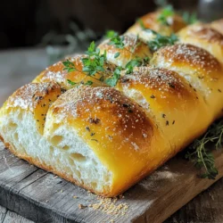 - 4 cups all-purpose flour - 2 teaspoons salt - 1 teaspoon sugar - 2 teaspoons instant dry yeast - 1 ½ cups warm water (about 110°F) - 2 tablespoons olive oil - 1 tablespoon dried oregano - 1 tablespoon dried thyme - 1 tablespoon garlic powder - 1 tablespoon rosemary, finely chopped (fresh or dried) - Cornmeal (for dusting) To make savory herb crusty bread, gather these simple ingredients first. The flour gives the bread its structure. Salt adds flavor and helps control yeast activity. Sugar feeds the yeast for a good rise. The instant dry yeast makes the dough rise quickly. Warm water activates the yeast for the best results. Olive oil adds moisture and flavor to the dough. Using dried herbs like oregano and thyme gives the bread its savory note. Garlic powder adds a punch of flavor, and rosemary gives it a lovely aroma. Lastly, cornmeal dusts the baking surface to prevent sticking and adds a nice texture. Make sure you have everything ready before you start. This will help the process go smoothly. You can find the full recipe for step-by-step instructions on how to create this delicious bread. - Combine Dry Ingredients: In a large bowl, add 4 cups of all-purpose flour, 2 teaspoons of salt, 1 teaspoon of sugar, 2 teaspoons of instant dry yeast, 1 tablespoon of dried oregano, 1 tablespoon of dried thyme, 1 tablespoon of garlic powder, and 1 tablespoon of rosemary. Mix them well. This helps the flavors to blend. - Mix Wet Ingredients: Next, create a well in the center of your dry mix. Pour in 1 ½ cups of warm water and 2 tablespoons of olive oil. Use a wooden spoon to mix. Keep stirring until the dough looks shaggy. - Kneading the Dough: Once the dough forms, move it to a floured surface. Knead it for about 10 minutes. You want it to be smooth and elastic. If it feels sticky, sprinkle a bit more flour. This step develops the gluten. - Placing in the Bowl: After kneading, place the dough in a greased bowl. Make sure the bowl is large enough. The dough needs room to grow. - Covering the Dough: Cover the bowl with a damp cloth. This keeps the moisture in. It helps the dough rise. - Ideal Rising Conditions: Let the dough rise in a warm place for 1 to 1.5 hours. It should double in size. A warm kitchen or near a sunny window works well. - Punching Down the Dough: After the first rise, gently punch the dough. This releases air bubbles. It helps to create a better texture. - Shaping Techniques: Shape the dough into a round ball or an oblong loaf. Your choice depends on how you like your bread. This step helps give it form. - Preparing for the Oven: Place the shaped dough on a cornmeal-dusted baking sheet. Cover it loosely again with the damp cloth. Let it rise for another 30-45 minutes. This second rise adds more flavor. - Preheating the Oven: Preheat your oven to 450°F (232°C). This high heat gives the bread a crusty finish. - Making Slashes on the Dough: Once the dough has risen, use a sharp knife to make a few shallow slashes on top. This allows steam to escape. - Adding Steam for a Crusty Texture: For a crusty exterior, place an oven-safe dish of water in the oven. The steam helps the bread bake evenly. - Baking Time: Bake the bread for about 25-30 minutes. It should be golden brown and sound hollow when tapped on the bottom. Now you have all the steps ready to make your savory herb crusty bread using the full recipe. Enjoy the process and the delightful smells as the bread bakes! Oven Temperature Tips To get a great crust, set your oven to 450°F (232°C). This hot temperature helps the bread rise quickly and forms a nice crust. If your oven has a hot spot, rotate the bread halfway through baking. This ensures even cooking and browning. Steam Creation Techniques Steam is key for a crusty exterior. Place a small oven-safe dish filled with water in the oven while it preheats. The steam keeps the dough moist, allowing it to expand. You can also mist the oven with water using a spray bottle just before closing the door. Suggested Herb Combinations Mixing herbs can boost flavor. Rosemary, thyme, and oregano work well together. You might also try basil or dill for a twist. Experiment to find what you like best! Using Fresh vs. Dried Herbs Fresh herbs add a bright taste but can be harder to find. Dried herbs are easy to use and have a strong flavor. If you use fresh herbs, double the amount since their flavor is milder. Addressing Sticky Dough If your dough is sticky, add a little more flour while kneading. Use just enough to make it manageable. Avoid adding too much flour, or the bread may become tough. How to Identify Proper Doneness Your bread is done when it looks golden brown. Tap the bottom; if it sounds hollow, it's ready. Use an instant-read thermometer to check; the center should be about 190°F (88°C). For the complete method, check the Full Recipe. {{image_2}} You can change the herbs to create new flavors. - Italian Herb Blend: Mix dried basil, parsley, and oregano. This blend gives your bread a classic Italian taste. - Mediterranean Inspired Additions: Use herbs like dill and tarragon. These add a bright and fresh flavor to your bread. Adding extra ingredients can make your bread even tastier. - Adding Cheese: Grate some Parmesan into the dough. It melts well and adds a rich flavor. - Adding Vegetables: Chopped sun-dried tomatoes add a sweet and tangy kick. You can also try olives for a briny touch. If you need a gluten-free version, you can still enjoy this bread. - Suitable Gluten-Free Flours: Use a blend of almond flour and coconut flour. These create a nice texture without gluten. - Adjustments Needed for Texture: Add more water and a binding agent like xanthan gum. This helps hold the bread together and improves the rise. For the complete recipe, check the Full Recipe. To keep your Savory Herb Crusty Bread fresh, wrap it well. You can use a bread bag or a cloth. Bread bags keep moisture in, while cloth lets it breathe. If you want a crusty texture, go with cloth. For a softer crust, use a bread bag. If you want to save the bread for later, freezing is great. First, let the bread cool completely. Then, wrap it in plastic wrap and foil. This prevents freezer burn. You can freeze it for up to three months. To thaw, take the bread out and unwrap it. Let it sit at room temperature for a few hours. You can also warm it in the oven for a few minutes to refresh the crust. How long does this bread last? When stored properly, it can last about three days at room temp. After that, it may get stale. Signs of staleness include a hard crust and dry texture. If the bread smells off or shows mold, it’s time to toss it. Enjoy your Savory Herb Crusty Bread fresh for the best taste! For the full recipe, check the main section. To make Savory Herb Crusty Bread, follow these steps: 1. Gather your ingredients: flour, salt, sugar, yeast, water, olive oil, and herbs. 2. Mix the dry ingredients in a large bowl. 3. Create a well in the mix, then add warm water and olive oil. 4. Stir until a dough forms. 5. Knead the dough on a floured surface for about 10 minutes. 6. Place the dough in a greased bowl and let it rise for 1 to 1.5 hours. 7. Once it doubles in size, punch it down and shape it. 8. Let it rise again for 30-45 minutes. 9. Preheat the oven to 450°F. 10. Bake for 25-30 minutes until golden brown and hollow when tapped. This process leads to a crusty, herb-filled delight. For more details, check the Full Recipe. Yes, you can use active dry yeast. Just follow these guidelines: - Use the same amount as instant yeast. - Activate the active dry yeast first. Dissolve it in warm water with sugar. Let it sit until bubbly. - Then, mix the activated yeast with your dry ingredients. This method works well and gives great results. There are several factors that can affect your crust texture: - Oven Temperature: Make sure your oven is hot enough. Preheat it well. - Steam: Adding steam helps create a crispy crust. Place a dish of water in the oven while baking. - Baking Time: Underbaking can lead to a softer crust. Ensure it is golden brown and sounds hollow when tapped. Adjust these factors to achieve that perfect crust. Savory herb crusty bread pairs well with many dips and spreads: - Herbed Olive Oil: Mix olive oil with fresh herbs for dipping. - Hummus: Creamy and flavorful, hummus complements the bread nicely. - Cheese Spreads: Soft cheeses like goat cheese or cream cheese work great. - Soups: Serve with your favorite soup for a hearty meal. These options enhance your bread experience! In this post, we covered how to make delicious savory herb crusty bread. Start with the right ingredients and follow each step carefully. I shared tips for perfecting your crust and enhancing flavor. Remember to try different variations that suit your taste. Store your bread properly for the best freshness. With these tools, you'll enjoy fresh bread right from your oven. Embrace this fun process and share your tasty results!
