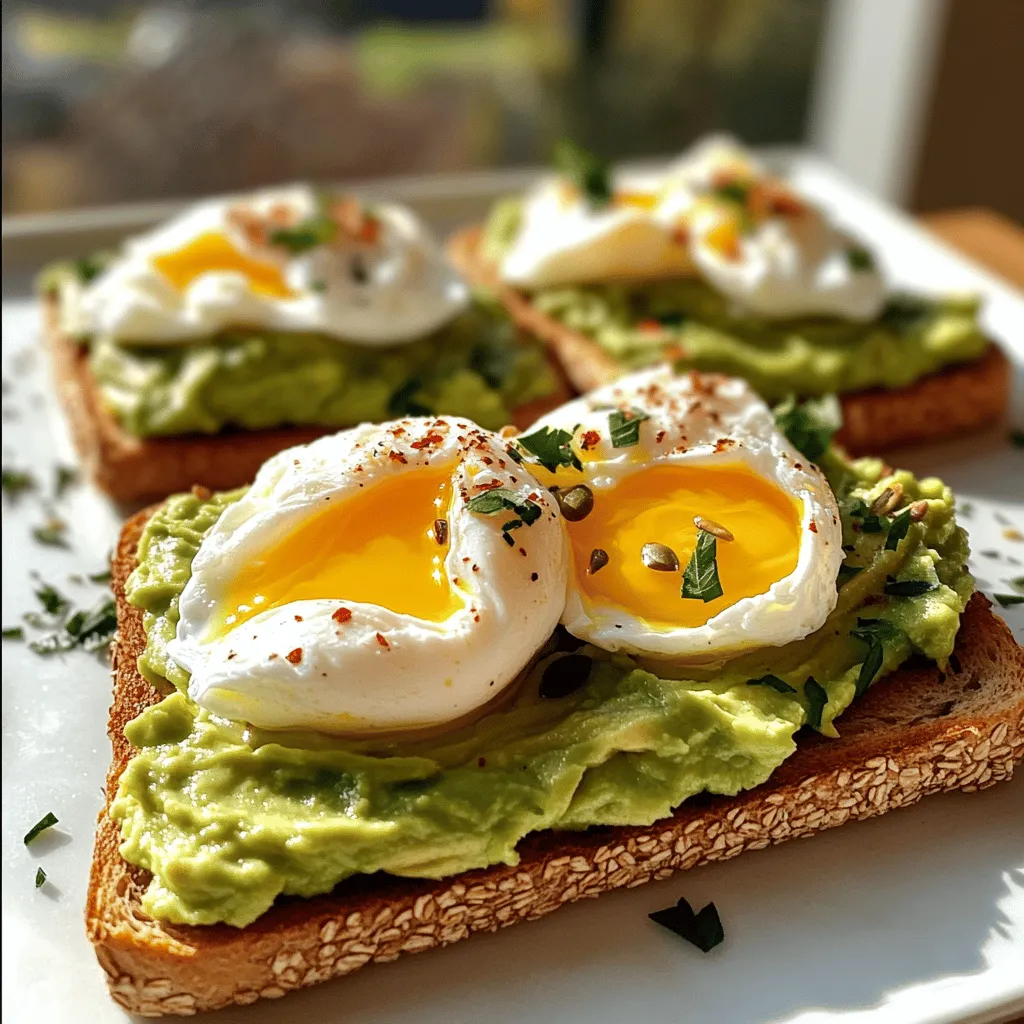 - 2 slices of high-quality whole grain or sourdough bread - 1 ripe avocado - 2 large eggs - 1 tablespoon apple cider vinegar - 1/4 teaspoon red pepper flakes - 1/4 cup pumpkin seeds - 1 tablespoon olive oil - Salt and freshly cracked black pepper, to taste - Zest of 1 lemon - Fresh herbs (such as cilantro or parsley) for garnish