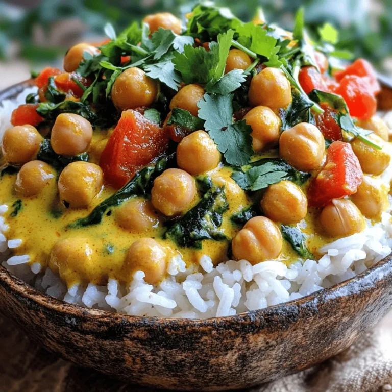 To make a tasty vegan chickpea curry, gather these simple ingredients: - 2 cups cooked chickpeas (or 1 can, drained and rinsed) - 1 medium onion, finely chopped - 3 cloves garlic, minced - 1 tablespoon fresh ginger, grated - 1 can (14 oz) coconut milk - 1 can (14 oz) diced tomatoes - 1 tablespoon curry powder - 1 teaspoon cumin - 1 teaspoon turmeric - 1 teaspoon paprika - 1/2 teaspoon chili powder (adjust to taste) - 2 cups fresh spinach, roughly chopped - 2 tablespoons olive oil - Salt and pepper to taste - Fresh cilantro for garnish - Cooked rice or quinoa for serving