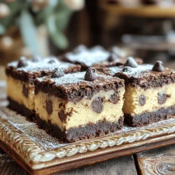To make the brownies, you need: - 1 cup unsalted butter, melted - 2 cups granulated sugar - 1 cup packed brown sugar - 4 large eggs - 2 teaspoons vanilla extract - 1 cup all-purpose flour - 1 cup unsweetened cocoa powder - 1/2 teaspoon baking powder - 1/4 teaspoon salt - 1 cup semi-sweet chocolate chips
