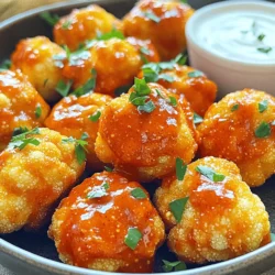 - Cauliflower florets - All-purpose flour - Garlic powder - Onion powder Cauliflower florets serve as the base for this dish. They provide a great texture and absorb flavors well. I use all-purpose flour to create a light batter. Garlic and onion powder add a nice depth to the flavor. - Smoked paprika - Buffalo sauce - Optional garnishes Smoked paprika gives the cauliflower a smoky taste that pairs perfectly with the heat. Buffalo sauce is the star of the show, providing that classic spicy kick. You can add garnishes like fresh parsley for color and freshness. - Ranch dressing - Blue cheese dressing Ranch dressing is a popular choice for dipping. Its cool, creamy texture balances the heat of the buffalo sauce. Blue cheese dressing adds a tangy flavor that many love. Both options enhance your snacking experience. For the full recipe, check out the complete cooking instructions and nutritional information. First, preheat your oven to 450°F (230°C). This temperature helps the bites get nice and crispy. While the oven heats, line a baking sheet with parchment paper. This makes clean-up easy and keeps the bites from sticking. In a large mixing bowl, combine the dry ingredients. Mix together 1 cup of all-purpose flour, 1 teaspoon of garlic powder, 1 teaspoon of onion powder, 1 teaspoon of smoked paprika, and ½ teaspoon of salt. These spices give the batter great flavor. Next, add 1 cup of water or plant-based milk. Stir until you have a smooth batter. The batter should be thick enough to coat the cauliflower well. Now it’s time to coat the cauliflower. Take each floret and dip it into the batter. Make sure it’s fully coated, but let the excess drip off. Place the coated florets on the prepared baking sheet. Bake the cauliflower for 20-25 minutes. Remember to flip them halfway through. This helps them cook evenly and get crispy on all sides. Once they are golden brown, remove them from the oven. You can toss them in the buffalo sauce mixture to add more flavor. Return them to the oven for an extra 10-15 minutes. This final bake helps the sauce stick and gives them a perfect crunch. For the complete recipe, you can refer to the Full Recipe section. To get that crispy bite, you need to focus on a few key steps. First, ensure the cauliflower florets are dry before coating them. Any moisture can lead to sogginess. Next, use a hot oven. Preheating to 450°F (230°C) is crucial. This high heat helps the batter crisp up nicely. You can customize the buffalo sauce to fit your taste. If you want it milder, mix in some honey or maple syrup. This gives a sweet balance to the heat. For extra kick, add more hot sauce to the base mix. Taste as you go to make sure it’s just right. Buffalo cauliflower bites pair well with cooling dips. Ranch is a classic choice, but blue cheese dressing works too. For a fun twist, serve them with celery sticks or carrot sticks. Presentation matters—arrange the bites on a platter and sprinkle fresh parsley on top. This adds color and makes the dish pop. For the full recipe, check out the detailed instructions above. {{image_2}} For a lighter take, try a gluten-free batter. Use almond flour or chickpea flour instead of all-purpose flour. These options keep the bites crispy while adding a nutty flavor. You can also air fry the cauliflower. This method cuts down on oil while still giving you that satisfying crunch. Just coat the florets in the batter and place them in the air fryer. Cook them at 400°F for about 15 minutes, shaking halfway through for even cooking. Want to spice things up? Add more seasonings! Try cayenne pepper for heat or nutritional yeast for a cheesy taste. You can experiment with herbs like oregano or thyme for a fresh twist. Also, don't limit yourself to just buffalo sauce. Try barbecue sauce for a sweet kick or a zesty garlic sauce if you prefer something milder. Mixing sauces can also create unique flavors that surprise your guests. Make a grand presentation with a buffalo cauliflower platter. Arrange the bites on a large dish with fresh veggies like celery and carrot sticks. This adds color and crunch to your spread. To create a full meal, serve the bites with side dishes. Pair them with a crisp salad, creamy coleslaw, or even some quinoa. These sides balance the flavors and make your meal more satisfying. Feel free to check the Full Recipe for more details on making these delicious bites! To keep your Buffalo cauliflower bites fresh, store them in an airtight container. Place a paper towel in the container to absorb moisture. This helps keep the bites crispy. You can refrigerate them for up to three days. When you want to enjoy them again, reheating is key. Use an oven or air fryer for the best results. Heat them at 350°F (175°C) for about 10 minutes. This method restores that crunchy texture. If you want to save some bites for later, freezing is a great choice. First, let the cooked cauliflower bites cool completely. Then, arrange them in a single layer on a baking sheet. Freeze them for an hour, and then transfer them to a freezer-safe bag. This prevents them from sticking together. You can freeze them for up to three months. When you're ready to eat, thaw them in the fridge overnight. For reheating, bake them at 375°F (190°C) for about 15 minutes. In the fridge, your Buffalo cauliflower bites last about three days. When stored in the freezer, they can stay good for three months. This gives you plenty of time to enjoy them later. Always check for any signs of spoilage before eating. Proper storage ensures you get the best taste and texture from your bites. Buffalo cauliflower bites last for about 3 to 5 days in the fridge. Store them in an airtight container. This helps keep them fresh and tasty. Just remember, the longer you wait, the less crispy they become. Yes, you can prep these bites ahead of time. You can coat the cauliflower and keep them in the fridge for up to a day. Just make sure they are in a covered container. When you are ready to cook, bake them directly from the fridge. This saves time on busy days. To reheat, use an oven for the best results. Preheat your oven to 375°F (190°C). Spread the bites on a baking sheet. Bake them for about 10-15 minutes. This way, they stay crispy and warm. Yes, these bites are vegan. They use plant-based ingredients like cauliflower, flour, and buffalo sauce. Just check your buffalo sauce to ensure it has no animal products. This makes them perfect for everyone! You can use frozen cauliflower, but fresh is better. Frozen cauliflower has more water. This can make the bites soggy. If using frozen, thaw and drain well before coating. This helps keep them crispy. Ranch dressing is a classic choice for dipping. Blue cheese dressing also pairs well. Both bring a creamy balance to the heat of the buffalo sauce. You can try different sauces too, like garlic aioli or honey mustard. - 1 medium head of cauliflower, cut into bite-sized florets - 1 cup all-purpose flour - 1 teaspoon garlic powder - 1 teaspoon onion powder - 1 teaspoon smoked paprika - 1 cup water (or plant-based milk for richness) - 1 cup buffalo sauce (adjust according to spice preference) - 2 tablespoons olive oil - ½ teaspoon salt - Fresh parsley, chopped (for garnish) - Ranch or blue cheese dressing (for dipping, optional) 1. Preheat the oven to 450°F (230°C). Line a baking sheet with parchment paper. 2. In a large bowl, whisk together flour, garlic powder, onion powder, smoked paprika, and salt. Gradually add water or plant-based milk, stirring until smooth. 3. Dip each cauliflower floret into the batter. Let excess drip off before placing on the baking sheet. 4. Bake for 20-25 minutes, flipping halfway, until golden and crispy. 5. Mix buffalo sauce with olive oil in a bowl for added flavor. 6. After baking, toss the cauliflower in the buffalo sauce mixture until coated. 7. Bake again for 10-15 minutes until the sauce is sticky and bites are crispy. 8. Garnish with parsley and serve warm with ranch or blue cheese dressing. This recipe serves four. Each serving provides a healthy snack option. Cauliflower is low in calories and high in fiber. It offers vitamins C and K, as well as antioxidants. The buffalo sauce adds a spicy kick while keeping it flavorful. Enjoy this snack that’s both tasty and nutritious! Buffalo cauliflower bites are simple to make and delicious. We covered key ingredients, including cauliflower, flour, and spices. You learned how to prepare, coat, and bake the bites for the best texture. Don’t forget tips for adjusting spices and serving your dish. Explore variations like healthier batters or air frying for a twist. Store leftovers correctly for later enjoyment. Enjoy your tasty creation any time!