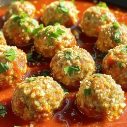 - Ground turkey - Breadcrumbs - Parmesan cheese - Fresh parsley - Egg - Garlic - Onion powder - Italian seasoning - Marinara sauce - Olive oil for frying The main ingredient, ground turkey, is lean and tasty. It gives the meatballs a nice texture. I love using whole wheat breadcrumbs. They add flavor and help bind the meatballs. Parmesan cheese adds a salty kick. Fresh parsley gives a pop of color and freshness. You need one egg to hold everything together. Minced garlic brings a lovely aroma. Onion powder adds a sweet depth. Italian seasoning rounds out the flavor. Marinara sauce is key for serving; it keeps things saucy and delicious. A splash of olive oil helps brown the meatballs nicely. - Additional spices (e.g., red pepper flakes) - Substitute breadcrumbs with oats - Different types of cheese For a little heat, I like to add red pepper flakes. Oats can replace breadcrumbs for a gluten-free option. You can mix in different cheeses, like mozzarella or feta, for fun twists. These options let you play with flavors and textures. Just try what sounds good to you! - Mixing the ingredients Start by taking a large mixing bowl. Add 1 pound of ground turkey. Next, sprinkle in 1/2 cup of breadcrumbs and 1/4 cup of grated Parmesan cheese. Toss in 1/4 cup of fresh parsley, chopped, and 2 minced garlic cloves. Crack in 1 large egg. Add 1 teaspoon of onion powder and 1 teaspoon of Italian seasoning. Season with salt and pepper. Mix everything well until it forms a uniform mixture. - Forming the meatballs Once mixed, take a small portion of the mixture. Roll it between your hands to form a ball about 1 inch in diameter. Repeat this until you shape around 16 to 20 meatballs. This step is fun and makes cooking feel more personal. - Heating the skillet Grab a large skillet and place it on medium heat. Drizzle a bit of olive oil in the pan. Allow the oil to heat up until it shimmers. This ensures that the meatballs won’t stick. - Browning the meatballs Carefully place the meatballs in the hot skillet. Make sure not to overcrowd them; this helps them brown evenly. Cook for about 3 to 4 minutes on each side. You want them to turn a lovely golden brown. This browning adds flavor. - Simmering with marinara sauce After browning, pour a jar of marinara sauce over the meatballs. Turn the heat down to low. Cover the skillet and let them simmer for 15 to 20 minutes. This allows the meatballs to soak up the sauce's rich flavors. - Garnish ideas For a fresh look, sprinkle extra chopped parsley over the meatballs before serving. This adds color and a bit of freshness. - Pairing with pasta or salad These turkey meatballs are great on their own, but I love serving them with pasta or a crisp salad. The balance of flavors makes each bite enjoyable. For the full recipe, check out the earlier section! To make juicy turkey meatballs, keep these tips in mind: - Use fresh ingredients. Fresh parsley and garlic enhance flavor. - Add moisture. Ingredients like breadcrumbs and the egg help keep meatballs moist. To stop meatballs from falling apart, you can: - Mix gently. Overmixing can make them tough. - Chill the mixture. Let it sit in the fridge for 30 minutes before forming meatballs. You can cook meatballs in different ways. Skillet-cooking gives a nice brown crust. Here's how: - Heat oil in a skillet over medium heat. - Brown them for 3-4 minutes on each side. Baking in the oven is also a good choice. Preheat the oven to 400°F. Place meatballs on a baking sheet and cook for about 20 minutes. If you want to try slow cooking: - Set your slow cooker on low. - Add meatballs and sauce, and cook for 4 hours. These methods all yield tender, tasty turkey meatballs. For the complete recipe, check the Full Recipe section. {{image_2}} Making it gluten-free To make these turkey meatballs gluten-free, swap the breadcrumbs for gluten-free options. You can use ground oats or almond flour as great substitutes. Just mix them in like you would with regular breadcrumbs. This keeps the meatballs moist and tasty. Vegetarian options For a vegetarian version, use lentils or chickpeas instead of ground turkey. Mash them well and add your favorite spices. You can also add chopped mushrooms for extra flavor and texture. This variation keeps the dish hearty and satisfying. Adding different herbs and spices You can change the flavor by adding herbs and spices. Try fresh basil or thyme for a twist. A pinch of red pepper flakes adds a nice kick. Mix in some paprika for a smoky taste. These tweaks make your meatballs unique and fun. Incorporating vegetables into the meatball mix You can sneak in some veggies for added nutrition. Grated zucchini or finely chopped spinach works well. Carrots also add sweetness. Just be sure to squeeze out excess moisture. This keeps your meatballs from getting soggy. You’ll enjoy the extra flavor and health benefits. For the full recipe, check out the complete guide! To keep your meatballs fresh, store them in the fridge. Place them in an airtight container. They can stay good for up to three days. If you want to keep them longer, freezing is a great option. Just make sure they cool down first. Use a freezer-safe bag or container. They can last for up to three months in the freezer. When you are ready to eat your meatballs, reheating is easy. The best way is to use the oven. Preheat it to 350°F (175°C). Place the meatballs in a dish and cover them with foil. Heat for about 20 minutes. You can also use a microwave. Just place them on a microwave-safe plate. Heat for one to two minutes. To avoid dryness, add a little marinara sauce before reheating. This keeps them moist and tasty. How long can I store meatballs in the fridge? You can store meatballs in the fridge for up to four days. Make sure they cool down first. Place them in an airtight container to keep them fresh. Can I use ground chicken instead of turkey? Yes, ground chicken works well in this recipe. It has a milder flavor but holds up nicely. The cooking time may be similar, so keep an eye on them. What can I serve with Easy Turkey Meatballs with Marinara? You can serve these meatballs with pasta, rice, or a fresh salad. They also go great in a sub sandwich. You can even pair them with garlic bread for a complete meal. Can I make meatballs ahead of time? Absolutely! You can prepare the meatballs a day in advance. Just store them in the fridge. You can also freeze them for up to three months. Thaw them in the fridge before cooking. How do I know when meatballs are fully cooked? Check the center of the meatballs. They should reach an internal temperature of 165°F. You can also cut one open. It should be firm and no longer pink inside. In this post, we covered how to make easy turkey meatballs, starting with the right ingredients like ground turkey, breadcrumbs, and spices. You learned the step-by-step process from mixing to cooking in marinara sauce. I also shared tips for great texture and storage. Now it's your turn to try this simple recipe. Experiment with flavors and enjoy delicious meals. With a few tweaks, these meatballs can fit any diet. Happy cooking!