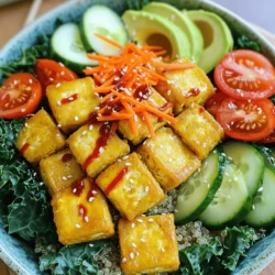 - Firm tofu - Cornstarch - Soy sauce - Sesame oil The main stars of this dish are firm tofu, cornstarch, soy sauce, and sesame oil. Firm tofu holds its shape well, making it perfect for crispy bites. Cornstarch gives the tofu a crunchy texture when baked. Soy sauce adds a savory kick, and sesame oil brings a nutty flavor that enhances every bite. - Kale - Cherry tomatoes - Cucumber - Avocado - Shredded carrots Fresh veggies are key to a colorful and nutritious Buddha bowl. Kale is packed with vitamins and adds a nice crunch. Cherry tomatoes bring sweetness and juiciness. Cucumber adds a refreshing crispness. Sliced avocado provides creaminess, while shredded carrots add color and nutrients. - Sriracha or hot sauce - Additional seasonings For a kick, you can add sriracha or your favorite hot sauce. This spice elevates the dish and adds depth. Feel free to mix in additional seasonings to customize the flavor. This way, you can make the bowl uniquely yours. For the full recipe, check out the detailed instructions on how to bring all these ingredients together for a delightful meal! To start, you need to press and cube the firm tofu. Wrap the tofu in a clean towel and place a heavy object on top. This will help remove excess water. Let it sit for about 15 minutes. After pressing, cut the tofu into bite-sized cubes. Next, marinate the tofu to add flavor. In a bowl, mix the cubed tofu with soy sauce, sesame oil, salt, and pepper. Let it marinate for 10 minutes. This step adds a nice depth to your dish. Now, it's time to coat the tofu with cornstarch. Sprinkle 2 tablespoons of cornstarch over the marinated tofu. Toss the tofu gently to coat each piece evenly. This will help it become crispy when baked. Preheat your oven to 400°F (200°C). Line a baking sheet with parchment paper. Spread the coated tofu evenly on the baking sheet. Bake for 25-30 minutes. Be sure to turn the tofu halfway through. You want it golden brown and crispy. While the tofu bakes, prepare your bowl. Start with a base of cooked quinoa. It adds protein and fiber. Next, layer chopped kale, sliced cucumber, cherry tomatoes, and shredded carrots. Finally, add sliced avocado for creaminess. Once the tofu is done baking, add it to the bowl alongside your fresh veggies. Drizzle with sriracha or your favorite hot sauce. Finish with a sprinkle of sesame seeds for crunch. Now, you can enjoy a healthy and flavorful meal! To make crispy tofu, start by pressing it well. Use a clean towel to absorb excess moisture. This step helps the tofu get crispy when baked. Next, cut the tofu into cubes. The smaller the pieces, the crispier they become. After cutting, marinate the tofu for about 10 minutes. This adds flavor and moisture. For baking, use cornstarch. Coat the marinated tofu cubes evenly with cornstarch. This gives them a crunchy outer layer. Place the tofu on a baking sheet lined with parchment paper. Bake at 400°F for 25-30 minutes. Turn them halfway through for even crispiness. Enhancing the flavor of your crispy tofu is easy. Use soy sauce and sesame oil for a rich taste. You can also add garlic powder or onion powder for more depth. For added zing, try marinades. A mix of soy sauce, lime juice, and a hint of maple syrup works wonders. Let the tofu soak up the flavors for at least 10 minutes. Don’t forget about sauces! Drizzle sriracha or tahini sauce over the bowl. These add a kick and complement the crispy tofu well. When serving your Buddha bowl, think of colorful pairings. Use a base of quinoa topped with fresh kale. Add vibrant cherry tomatoes and cool cucumber slices. For a beautiful presentation, arrange the ingredients in sections. A slice of avocado on top adds creaminess. Finish with a sprinkle of sesame seeds for a nice touch. You can also pair this bowl with a side of miso soup. It warms the meal and adds extra flavor. Enjoy your healthy and flavorful dish! {{image_2}} You can switch up the protein in your Buddha bowl. Chickpeas offer a great plant-based option. They add a nice texture and flavor. If you prefer meat, grilled chicken works well too. Both choices keep the meal satisfying and nutritious. For a vegan twist, try adding lentils or black beans. These options are rich in protein and fiber, making your bowl hearty. Quinoa is a popular base, but you can get creative. Brown rice is a great alternative. It has a chewy texture and nutty flavor. Farro also works well and gives a nice bite. If you need gluten-free options, try rice or millet. They will still give you that filling base while keeping your bowl healthy. Using seasonal vegetables makes your Buddha bowl fresh and vibrant. In spring, add asparagus or snap peas for crunch. In summer, incorporate zucchini or bell peppers for a pop of color. Autumn brings squash or beets, which add earthiness. Winter calls for hearty greens like collards or Brussels sprouts. Customize your bowl based on what’s available. This keeps your meals exciting and full of flavor! To store leftovers, let the Buddha bowl cool down first. Place the components in separate containers. This helps keep everything fresh. Use airtight containers to avoid moisture and air. Glass or BPA-free plastic containers work best. These keep your meal tasty for the next day. You can freeze the cooked tofu and veggies if you have extra. Place them in a freezer-safe bag. Remove as much air as you can before sealing. This helps prevent freezer burn. When you're ready to eat, thaw in the fridge overnight. Reheat in a pan or microwave. Add a splash of water to keep it moist. The Buddha bowl stays fresh in the fridge for up to three days. Check for any signs of spoilage. If the tofu smells sour or the veggies look wilted, toss it. Keeping track of freshness helps you enjoy this healthy meal at its best. To make crispy tofu, start with firm tofu. Press it well to remove extra water. This helps it fry better. You can use a heavy pan or a tofu press. Next, cut the tofu into cubes. Marinate it in soy sauce and sesame oil for a strong flavor. After marinating, coat the tofu with cornstarch. This helps create a nice crust. For frying, heat oil in a pan. Fry the tofu cubes until golden brown on all sides. If baking, set your oven to 400°F (200°C). Spread the cubes on a baking sheet. Bake them for 25-30 minutes, flipping halfway through. Avoid overcrowding the pan or baking sheet. This keeps the tofu from getting crispy. Also, do not skip the cornstarch; it makes a big difference! Yes, you can easily make this Buddha bowl vegan! Always check the ingredient labels. Look for vegan soy sauce and ensure your hot sauce is plant-based. For vegan protein, try chickpeas or lentils. Both options boost protein and add texture. You can also add nuts or seeds for added crunch and nutrition. Tofu is a great vegan choice too. Just like in this recipe, it provides protein and absorbs flavors well. You can swap quinoa with other grains. Brown rice, farro, or barley work well. Each adds a different taste and texture to the bowl. To cook brown rice, use a ratio of 2 parts water to 1 part rice. Bring it to a boil, then simmer for about 45 minutes. For farro, use a 2:1 water to grain ratio, cooking it for about 30 minutes. Barley needs about 50 minutes to cook, with a similar water ratio. These swaps keep your Buddha bowl delicious while adding variety. Don't hesitate to experiment! You now have all the steps to create a tasty Crispy Tofu Buddha Bowl. Start with fresh ingredients like firm tofu and colorful veggies. Follow the easy instructions to prepare, bake, and assemble your dish. Use the tips to get that perfect crispiness and explore different variations to suit your taste. Remember to store leftovers properly to keep them fresh. With this guide, you can enjoy a healthy meal that's both satisfying and fun to make. Try it out, and get creative!