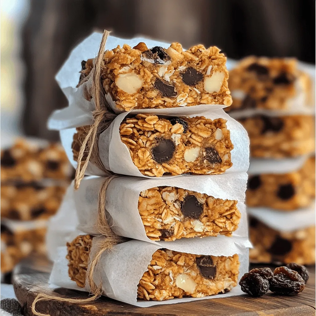 To make my Nutty Choco-Coconut Granola Bars, you need: - 2 cups rolled oats - 1 cup mixed nuts (almonds, walnuts, pecans, roughly chopped) - ½ cup shredded coconut (unsweetened) - ½ cup honey or maple syrup - ¼ cup almond butter (or any nut butter of your choice) - 1 teaspoon vanilla extract - ½ teaspoon sea salt - ½ cup dark chocolate chips (or chunks) - ¼ cup dried fruits (cranberries, apricots, or raisins) You can change some ingredients if you want. For the nuts, try using sunflower seeds or pumpkin seeds for a nut-free option. If you like more sweetness, use more honey or maple syrup. You can also swap almond butter for peanut butter or cashew butter. For a tropical twist, add more coconut or even some dried mango pieces. These bars are packed with good stuff! - Rolled oats provide fiber. They help keep you full longer. - Mixed nuts offer healthy fats and protein. They support heart health. - Shredded coconut adds flavor and fiber. It also gives you energy. - Honey or maple syrup is natural sugar. It gives a quick energy boost. - Almond butter serves as a great protein source. It’s good for muscle health. - Dark chocolate chips give a sweet taste and antioxidants. They can improve mood. - Dried fruits add vitamins and minerals. They sweeten the bars naturally. Feel free to explore the Full Recipe to see how these ingredients come together for a delicious snack! Start by getting all your ingredients ready. You need: - 2 cups rolled oats - 1 cup mixed nuts (almonds, walnuts, pecans, roughly chopped) - ½ cup shredded coconut (unsweetened) - ½ cup honey or maple syrup - ¼ cup almond butter (or any nut butter of your choice) - 1 teaspoon vanilla extract - ½ teaspoon sea salt - ½ cup dark chocolate chips (or chunks) - ¼ cup dried fruits (cranberries, apricots, or raisins) First, preheat your oven to 350°F (175°C). Line an 8x8 inch baking pan with parchment paper. Leave some paper hanging over the sides to help you lift the bars out later. Next, in a large bowl, mix the rolled oats, mixed nuts, shredded coconut, and sea salt. Stir well to blend all the dry ingredients together. In a small saucepan, heat the honey (or maple syrup) and almond butter over medium heat. Stir until it's smooth. This should take about 2-3 minutes. Remove it from the heat and add the vanilla extract. Pour this wet mixture over the dry ingredients in the bowl. Use a spatula to mix it well until the oats and nuts are fully coated. Now, fold in the dark chocolate chips and dried fruits. Be gentle to prevent the chocolate from melting. Transfer this mixture into your prepared baking pan. Spread it out evenly, then press down firmly with the back of a spatula. This step helps the bars stick together. Bake your granola bars in the preheated oven for about 20-25 minutes. Keep an eye on them. You want the edges to turn golden brown. Once baked, remove the pan from the oven. Let the granola bars cool in the pan for about 10 minutes. After that, use the parchment paper to lift them out of the pan. Place the bars on a wire rack to cool completely. Once they're cool, cut them into your desired sizes with a sharp knife. You can find the full recipe details above to ensure you don’t miss any steps. Enjoy your homemade granola bars! To get the right texture in your granola bars, press the mixture firmly into the pan. This helps the bars hold together. Use a spatula to flatten the top. Bake until the edges turn golden brown. This gives a nice crunch. Don't skip the cooling step. Let them cool fully before cutting. This helps maintain their shape. Store your homemade granola bars in an airtight container. This keeps them fresh for a week. If you want them to last longer, wrap each bar in parchment paper. You can place them in a zip-top bag for extra protection. For longer storage, you can freeze them. Just thaw them at room temperature when you're ready to eat. One common mistake is not measuring ingredients correctly. This can affect the taste and texture. Avoid using too much liquid, or your bars may be too soft. Another mistake is not pressing the mixture down firmly. This can lead to crumbly bars. Lastly, remember to let them cool completely before cutting. This keeps them from falling apart. {{image_2}} You can mix different flavors in your granola bars. Try adding berries for a fruity taste. Use dried blueberries or strawberries for a sweet kick. If you love nuts, go for a nutty mix. Add pecans, cashews, or hazelnuts for crunch. For chocolate lovers, toss in chocolate chips or cocoa powder. You can even blend flavors. How about a berry-chocolate bar? The choices are endless! Making your granola bars allergy-friendly is easy. For gluten-free bars, use certified gluten-free oats. This keeps everyone happy and safe. You can also make nut-free bars. Just swap out the mixed nuts for seeds. Pumpkin seeds or sunflower seeds work great. This way, kids with nut allergies can enjoy them too! You can adjust the sweetness of your bars to fit your taste. If you want less sugar, use less honey or maple syrup. You can also add ripe mashed bananas for natural sweetness. This adds flavor and moisture. Want it sweeter? Just add a bit more sweetener. Taste the mixture before you bake. This way, you know you’ll love the final product! For full instructions, check out the Full Recipe. To keep your granola bars fresh, store them in an airtight container. I recommend placing parchment paper between layers. This prevents them from sticking together. Keep the container in a cool, dry place. Avoid direct sunlight or heat, as this can affect their taste and texture. If you follow these steps, your bars can last about one week. For longer storage, freezing is a great option. Wrap each granola bar in plastic wrap. Then, place them in a freezer bag or container. Be sure to label the bag with the date. You can freeze them for up to three months. When you want to enjoy them, just take them out and let them thaw at room temperature. To check if your granola bars are still fresh, look for a few signs. First, check for any off smells. If they smell stale, it’s best to toss them. Next, feel the texture. If they are too hard or crumbly, they may not taste good anymore. Lastly, take a small bite. If the flavor seems off, it’s time to say goodbye. Enjoy your homemade granola bars while they are still fresh and tasty! You can replace honey with maple syrup or agave nectar. Both options work well. They add sweetness and moisture. You can also use mashed bananas or applesauce for a fruity twist. These alternatives keep the bars tasty and chewy. Yes, you can use quick oats. However, the texture will change. Quick oats make the bars softer and less chewy. Rolled oats give more structure and a heartier bite. If you prefer a chewier bar, stick with rolled oats. To keep bars intact, press the mixture firmly into the pan. Using a spatula helps. Make sure the mixture is evenly coated with the wet ingredients. Let the bars cool completely before cutting them. This helps them set properly. You can add various healthy mix-ins like: - Chia seeds - Flaxseeds - Pumpkin seeds - Sunflower seeds - Dark chocolate chunks - Nut butter swirls - Dried fruits like raisins or apricots Mixing these in adds flavor and boosts nutrition. Experiment to find your favorite combinations! Making homemade granola bars is simple and fun. You learned about key ingredients and their benefits. We explored step-by-step instructions and tips for perfect texture. You can customize with different flavors and store them well for freshness. Remember to avoid common mistakes to achieve the best results. Dive in, experiment, and enjoy your tasty creation! Healthy snacks can be easy and delicious. Get started on your granola journey today.