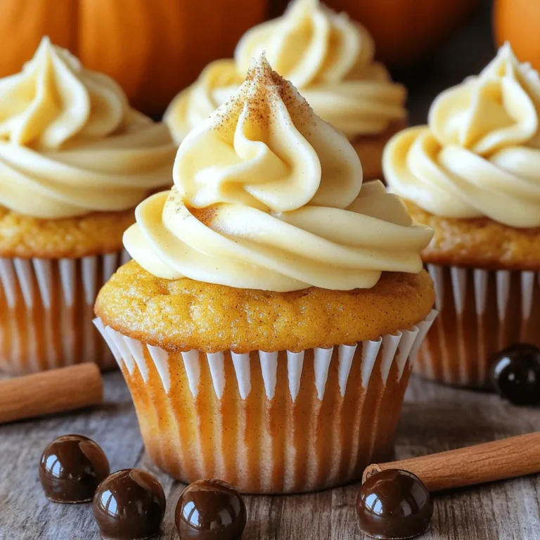 To make pumpkin spice latte cupcakes, gather these simple ingredients: - 1 ½ cups all-purpose flour - 1 teaspoon baking powder - ½ teaspoon baking soda - ½ teaspoon salt - 2 teaspoons pumpkin pie spice - ½ cup unsalted butter, softened - 1 cup granulated sugar - 2 large eggs - 1 cup canned pumpkin puree - 1 teaspoon vanilla extract - ½ cup brewed coffee, cooled - ½ cup buttermilk These ingredients create a rich flavor that captures fall's essence. The pumpkin puree adds moisture, while the spices provide warmth. Measuring ingredients correctly is key. Here are some tips to help you: - Flour: Spoon flour into your measuring cup and level it off with a knife. Do not scoop directly from the bag, as it packs down. - Baking Powder and Baking Soda: Use a measuring spoon to scoop, then level off. Too much can make cupcakes rise quickly and fall flat. - Butter: If using sticks, cut them based on the markings. If using a cup, soften it first for easy measuring. Accurate measuring ensures your cupcakes rise and have the right texture. You can enhance your cupcakes with tasty toppings. Here are some ideas: - Cream Cheese Frosting: This adds a rich, tangy flavor. It pairs well with the sweet cake. - Pumpkin Pie Spice: A light sprinkle on top gives extra flavor and looks festive. - Cinnamon Sticks: Use as a garnish for a fun touch. - Chocolate-covered Coffee Beans: These add crunch and a caffeine kick. Feel free to get creative with your toppings. They make your cupcakes look beautiful and add more flavor! For the full recipe, check [Full Recipe]. Start by preheating your oven to 350°F (175°C). This step is very important. While the oven heats, line a cupcake tin with paper liners. This keeps the cupcakes from sticking and makes for easy serving. Make sure to have all your tools ready, like mixing bowls, a whisk, and an electric mixer. This helps you stay organized. In a medium bowl, whisk together the dry ingredients: flour, baking powder, baking soda, salt, and pumpkin pie spice. This helps blend the flavors. Set this bowl aside. In a large bowl, cream the softened butter and sugar with an electric mixer. Mix for about 3-4 minutes until it's light and fluffy. Next, add the eggs one at a time, mixing well after each one. Now, stir in the pumpkin puree and vanilla extract. In another bowl, combine the cooled brewed coffee and buttermilk. Gradually add the flour mixture to the pumpkin mixture. Alternate this with the buttermilk-coffee mix. Start and end with the flour. Stir gently until just combined. Do not overmix. This keeps your cupcakes fluffy. Now it’s time to bake! Divide the batter evenly among the cupcake liners. Fill each one about two-thirds full. Bake for 18-20 minutes. Check for doneness by inserting a toothpick in the center. If it comes out clean, they are ready. Let the cupcakes cool in the tin for 5 minutes. After that, transfer them to a wire rack to cool completely. This cooling step is key to getting the right texture. Enjoy this delightful fall treat! For the complete recipe, check the Full Recipe. To make your cupcakes moist and fluffy, start with room temperature ingredients. This includes your butter, eggs, and buttermilk. Using these at room temperature helps them mix better. Another tip is not to overmix the batter. Mix until just combined. This keeps your cupcakes light. Adding the pumpkin puree also helps keep them moist. Finally, using a good quality coffee makes a big difference. The flavor of the coffee shines through. One common mistake is not measuring the flour correctly. Too much flour can make your cupcakes dry. Use the spoon and leveled method to measure. Another mistake is opening the oven too soon. This can cause your cupcakes to sink. Wait until they are close to baking time before checking them. Also, don’t skip the cooling step. If you frost them warm, the frosting will melt. For a great frosting, use cream cheese frosting. Start by letting it soften at room temperature. This makes it easier to spread. Use a piping bag for a neat look. If you don’t have one, a zip-top bag works too. Just cut a small hole in one corner. Frost the cooled cupcakes with a swirl motion. This gives them a nice, professional finish. For extra flair, sprinkle some pumpkin pie spice on top. For more details, check the Full Recipe for perfect results! {{image_2}} You can change up the flavors in your pumpkin spice latte cupcakes. Try adding chocolate chips for a sweet twist. You can also use espresso powder for a stronger coffee flavor. If you want a nutty taste, mix in chopped walnuts or pecans. For a fun change, add a layer of cream cheese in the middle of the batter. You can also swap the pumpkin puree with mashed sweet potatoes for a different taste. If you need a gluten-free option, it's easy to adapt this recipe. You can use a gluten-free all-purpose flour mix instead of regular flour. Ensure the mix has xanthan gum to help with the texture. Be careful to check your other ingredients, too, like baking powder and coffee, to ensure they are gluten-free. With these swaps, you can still enjoy tasty cupcakes without gluten. Making vegan pumpkin spice latte cupcakes is simple and fun! Replace the eggs with flax eggs. To make a flax egg, mix one tablespoon of ground flaxseed with three tablespoons of water. Let it sit for a few minutes. You can also use almond milk or soy milk in place of buttermilk. For the butter, try coconut oil or vegan butter. These changes keep the cupcakes moist and delicious while following a vegan diet. For the full recipe, you can refer to the earlier section. After making pumpkin spice latte cupcakes, you may have some left. To keep them fresh, store them in an airtight container. This will help them stay moist. You can leave them at room temperature for up to two days. If you want to keep them longer, the fridge is a good choice. Just make sure they are covered. This helps prevent them from drying out. Freezing cupcakes is easy! First, let them cool completely. Place each cupcake in a cupcake liner or wrap them in plastic wrap. Then, put them in a freezer-safe bag or container. Label the bag with the date. You can freeze them for up to three months. When you're ready to enjoy them, just take them out and let them thaw at room temperature. To enjoy your cupcakes warm, you can reheat them. Preheat your oven to 350°F (175°C). Place the cupcakes on a baking sheet. Heat them for about 5-10 minutes. This will make them warm and soft again. If you prefer, you can also use a microwave. Heat them for 10-15 seconds. Just be careful not to overheat, or they may become dry. Pumpkin pie spice is a mix of warm spices. It usually has cinnamon, nutmeg, ginger, and allspice. This blend gives your treats a cozy flavor. You can make your own by mixing these spices in equal parts. Just use: - 2 teaspoons ground cinnamon - 1 teaspoon ground nutmeg - 1 teaspoon ground ginger - 1 teaspoon ground allspice Mix them well, and you have your spice ready! Yes, you can use fresh pumpkin. It adds a nice taste and texture. To use fresh pumpkin, start by roasting it. Cut the pumpkin in half and scoop out the seeds. Bake the halves at 350°F (175°C) for about 45 minutes. Once soft, scoop out the flesh and puree it. You need about 1 cup of fresh pumpkin puree for the recipe. These cupcakes stay fresh for about 3 days at room temperature. Keep them in an airtight container to keep them moist. If you want them to last longer, you can freeze them. Wrap each cupcake tightly in plastic wrap and place them in a freezer bag. They will stay good for up to 3 months. Just thaw them in the fridge before serving. For the complete recipe, check out the Full Recipe! You now know how to make delicious pumpkin spice latte cupcakes. We covered essential ingredients, baking steps, and expert tips for great results. Don’t forget to try the variations for extra fun. Proper storage keeps your cupcakes fresh, so remember those best practices. These treats are perfect for any fall gathering or cozy night in. Enjoy your baking journey and impress your friends and family with these tasty delights! Your kitchen will smell amazing, and you might just become the go-to baker.