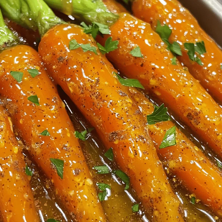 This orange glazed carrots recipe is simple and tasty. You will need fresh carrots and flavorful ingredients to make the glaze. - 1 pound baby carrots (or chopped regular carrots) - 1/4 cup fresh orange juice - 2 tablespoons honey or maple syrup - 1 tablespoon unsalted butter - Zest of 1 orange - 1 teaspoon ground cinnamon - 1/4 teaspoon salt - Fresh parsley for garnish (optional) You can swap honey for maple syrup for a different taste. If you want less sweetness, use less honey. For a vegan option, use plant-based butter. You can also replace fresh orange juice with bottled juice, but fresh gives better flavor. If you don’t have ground cinnamon, try using allspice or nutmeg for a new twist. Start with fresh carrots. Rinse them well under cold water. If you use regular carrots, peel them first. Cut them into even pieces for even cooking. Baby carrots are great too; just rinse and keep them whole. In a medium saucepan, boil water. Once boiling, add the carrots. Cook them for about 5-7 minutes. You want them tender but still crisp. Drain the carrots and set them aside. In the same pan, melt the butter over medium heat. Add fresh orange juice, honey or maple syrup, orange zest, ground cinnamon, and salt. Stir the mix well. Bring it to a simmer. This step builds great flavor! Next, add the cooked carrots back into the glaze. Stir them well to coat evenly. Let them cook for 3-5 more minutes. This helps the glaze stick to the carrots. Remove from heat and let them sit for a couple of minutes. This allows the flavors to blend better. Finally, transfer your glazed carrots to a serving dish. You can garnish them with fresh parsley if you like. Enjoy your zesty orange glazed carrots! For the full recipe, see the recipe section above. To make your orange glazed carrots shine, use fresh orange juice. It brings bright taste. The zest adds a punch of citrus that makes every bite pop. Don’t skip the honey or maple syrup. They help balance the tartness. A pinch of salt boosts the flavors too. Cook your carrots until they are just tender. This takes about 5-7 minutes. You want them crunchy, not mushy. If you prefer softer carrots, cook them a few minutes longer. Always keep an eye on them to avoid overcooking. Remember, they will cook more in the glaze. Serve your orange glazed carrots with roasted chicken or fish. They pair well with grains like rice or quinoa. For a full meal, add a fresh salad on the side. You can also sprinkle some nuts on top for extra crunch. Check out the Full Recipe for more ideas! {{image_2}} To enhance your orange glazed carrots, consider adding different flavors. You can toss in a pinch of nutmeg for warmth. Fresh ginger gives a nice kick. You might also add a splash of balsamic vinegar for a tangy twist. If you love herbs, try adding thyme or rosemary. These small changes can make your dish exciting and unique. While honey and maple syrup are great choices, you can try other sweeteners. Brown sugar adds a rich flavor. Agave nectar is a lighter option. For a sugar-free choice, consider stevia or monk fruit. Each sweetener brings its own flair, so feel free to experiment until you find your favorite. Not a fan of carrots? You can swap them for other veggies. Parsnips add a sweet and nutty taste. Sweet potatoes offer a creamy texture. Even broccoli or brussels sprouts work well with the orange glaze. Just adjust the cooking time based on your chosen vegetable. Each option provides a new flavor profile while keeping that delicious glaze. To store leftover orange glazed carrots, let them cool first. Place them in an airtight container. You can keep them in the fridge for up to three days. This keeps them fresh and tasty. When you want to eat your leftover carrots, reheat them gently. You can use a microwave or a skillet. If using a microwave, heat in short bursts of 30 seconds. Stir in between to heat evenly. If using a skillet, add a splash of water and heat over medium heat. This helps to keep them moist. You can freeze orange glazed carrots, but they may lose some texture. First, let them cool completely. Then, place them in a freezer-safe bag. Squeeze out the air and seal it tight. They can last up to three months in the freezer. When ready to eat, thaw them in the fridge overnight. Reheat them gently to enjoy their sweet flavor again. For more details, check the Full Recipe. Yes, you can use frozen carrots. They will work well in this recipe. Just make sure to thaw them first. This helps them cook evenly and absorb the glaze better. You may need to adjust the cooking time. Frozen carrots might need a few more minutes to become tender. You can serve orange glazed carrots with many dishes. They pair well with roasted chicken, grilled fish, or pork chops. You can also add them to a salad for extra color. They bring a sweet, tangy flavor that brightens any meal. Try serving them at a holiday dinner or with a simple weeknight meal. Orange glazed carrots can last about 3 to 5 days in the fridge. Store them in an airtight container to keep them fresh. You can reheat them in the microwave or on the stove. Just add a splash of water to help them steam and stay moist. For the best taste, enjoy them within a few days. Check out the Full Recipe for more details. This article covered how to make delicious orange glazed carrots. You saw the full recipe and ingredient list. We discussed possible substitutions to make cooking easier. I shared step-by-step instructions for perfect carrots. Tips on flavor and serving ideas helped you elevate the dish. We explored fun variations to suit your taste. In cooking, simplicity and creativity can go hand in hand. Now, it’s time to try this recipe for yourself. Enjoy your cooking and impress your guests!