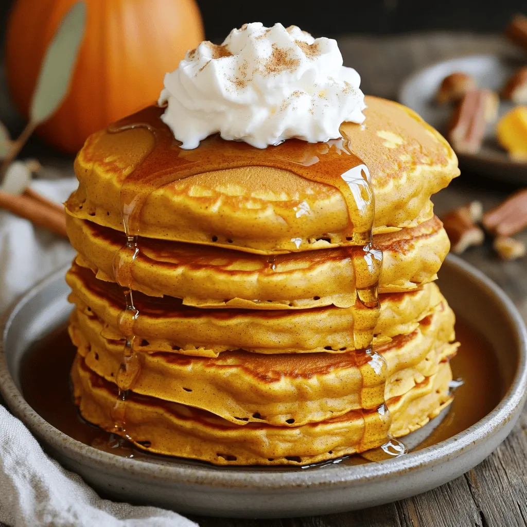 To make delicious pumpkin spice pancakes, gather these simple ingredients: - 1 cup all-purpose flour - 1 tablespoon baking powder - 1 tablespoon pumpkin pie spice - ½ teaspoon salt - 1 tablespoon brown sugar - 1 cup milk (dairy or non-dairy) - 1 cup canned pumpkin puree - 1 large egg - 2 tablespoons vegetable oil - 1 teaspoon vanilla extract - Optional: Maple syrup and whipped cream for serving Using these ingredients will help create the perfect blend of flavors. The pumpkin puree gives a rich taste and adds moisture. The pumpkin pie spice brings warmth and sweetness. Don't forget to grab maple syrup and whipped cream for a sweet finish. For the full recipe, check out the details in the main article. These ingredients work well together, making your pancakes fluffy and flavorful. You can easily find them at your local store. Plus, they are perfect for a cozy fall morning! Start by grabbing a large mixing bowl. In it, whisk together the following dry ingredients: - 1 cup all-purpose flour - 1 tablespoon baking powder - 1 tablespoon pumpkin pie spice - ½ teaspoon salt - 1 tablespoon brown sugar Mix them well until combined. This step helps the flavors blend and makes your pancakes taste amazing. Now, take another bowl to mix the wet ingredients. Combine these items until smooth: - 1 cup milk (dairy or non-dairy) - 1 cup canned pumpkin puree - 1 large egg - 2 tablespoons vegetable oil - 1 teaspoon vanilla extract Mixing these ingredients well creates a creamy base for your pancakes. Pour the wet mixture into the bowl with the dry ingredients. Mix them gently. It’s okay if there are some lumps. Overmixing can make pancakes tough. Preheat a non-stick skillet or griddle over medium heat. Lightly grease it with a little oil. Once hot, pour about ¼ cup of the batter for each pancake. Cook until bubbles form on the surface, about 3-4 minutes. When the edges look set, flip the pancake carefully. Cook for another 2-3 minutes until golden brown. Remove the pancakes and keep them warm. Repeat with the remaining batter. Serve your pancakes stacked high, drizzled with maple syrup, and topped with whipped cream if you like. Enjoy this delicious fall delight! For the full recipe, check the beginning of this article. To make light and fluffy pancakes, avoid overmixing the batter. When you combine the wet and dry ingredients, stir gently. It's okay to have lumps in the batter. If you mix too much, your pancakes can turn tough. Aim for a few visible flour spots. This ensures a soft texture. The right skillet temperature is key. Preheat your skillet over medium heat. A drop of water should dance and sizzle when it's ready. If the heat is too low, pancakes may turn out soggy. If too high, they might burn. You want a nice golden color on both sides. For toppings, maple syrup is a classic choice. A dollop of whipped cream makes it extra special. You can also add fresh fruit, like bananas or berries, for a pop of color. For a festive touch, sprinkle cinnamon or add pecans on top. Serve your pancakes stacked high on a warm plate for the best presentation. Enjoy every bite of this fall delight! {{image_2}} You can make your pumpkin spice pancakes even more fun by adding chocolate chips. Just stir in half a cup of chocolate chips into the batter before cooking. The sweet chocolate will melt slightly, adding a rich flavor. It pairs perfectly with the warm spice of pumpkin. Serve these with maple syrup for a delicious treat. To create a vegan version, you can swap out some ingredients. Use almond milk or oat milk instead of regular milk. Replace the egg with a flax egg, made from one tablespoon of ground flaxseed mixed with three tablespoons of water. Let it sit for five minutes to thicken. The pancakes will still be fluffy and tasty! For a gluten-free option, you can use different flours. Almond flour or a gluten-free all-purpose blend works great. Just make sure your blend has xanthan gum for better texture. You may need to adjust the liquid slightly since gluten-free flours absorb more moisture. Enjoy these pancakes without worry! For the full recipe, check out the complete guide on making pumpkin spice pancakes. To keep your pumpkin spice pancakes fresh, let them cool first. Place them in a single layer on a plate. Cover them with plastic wrap or aluminum foil. If you have many pancakes, stack them with parchment paper in between each layer. This step prevents sticking and keeps them nice. You can store them in the fridge for up to three days. For longer storage, freeze them. To reheat pancakes, use a microwave or skillet. If using the microwave, place pancakes on a plate. Heat for 20-30 seconds at a time until warm. For a crispier texture, use a skillet. Heat it over medium-low heat and add a little butter. Place pancakes in the skillet for about 1-2 minutes on each side. This method keeps the pancakes soft and delicious. Prepared pancakes last in the fridge for about three days. If you freeze them, they can last up to two months. To enjoy them later, label the bags with the date. This way, you’ll know when to use them. Always check for any signs of spoilage before eating. This ensures you enjoy them at their best. Yes, you can use fresh pumpkin. Start by selecting a sugar pumpkin, as it has a sweeter taste. Cut it in half, scoop out the seeds, and roast it until soft. Once cooked, scoop the flesh out and mash it until smooth. Measure out one cup for this recipe. Fresh pumpkin adds a great flavor, but make sure to cook it well. To make these pancakes gluten-free, you can swap all-purpose flour for a gluten-free blend. Look for blends that have xanthan gum in them. Almond flour or oat flour can also work well. You may need to adjust the liquid slightly, as these flours can absorb moisture differently. This way, you can enjoy the same fluffy texture. For extra flavor, consider adding: - 1 teaspoon of cinnamon - ½ teaspoon of nutmeg - ¼ cup of chopped nuts, like walnuts or pecans - Chocolate chips for a sweet twist These additions will make your pancakes even more delightful. You can also experiment with different spices for variety. To reduce sweetness, cut back on the brown sugar by half or omit it entirely. You can also use unsweetened applesauce as a substitute for some of the sugar. Another great option is to use maple syrup as a topping instead of sweetening the batter. This way, you control the sweetness while still enjoying the pancakes. You can make delicious pumpkin pancakes using simple ingredients and steps. We covered the best way to mix and cook them for light, fluffy results. You also learned tips for custom flavors and how to store leftovers. Pumpkin pancakes are fun to make and even better to eat. Try out variations that suit your taste and enjoy breakfast! With these tips and recipes, you're ready to impress friends and family. Let your cooking shine!