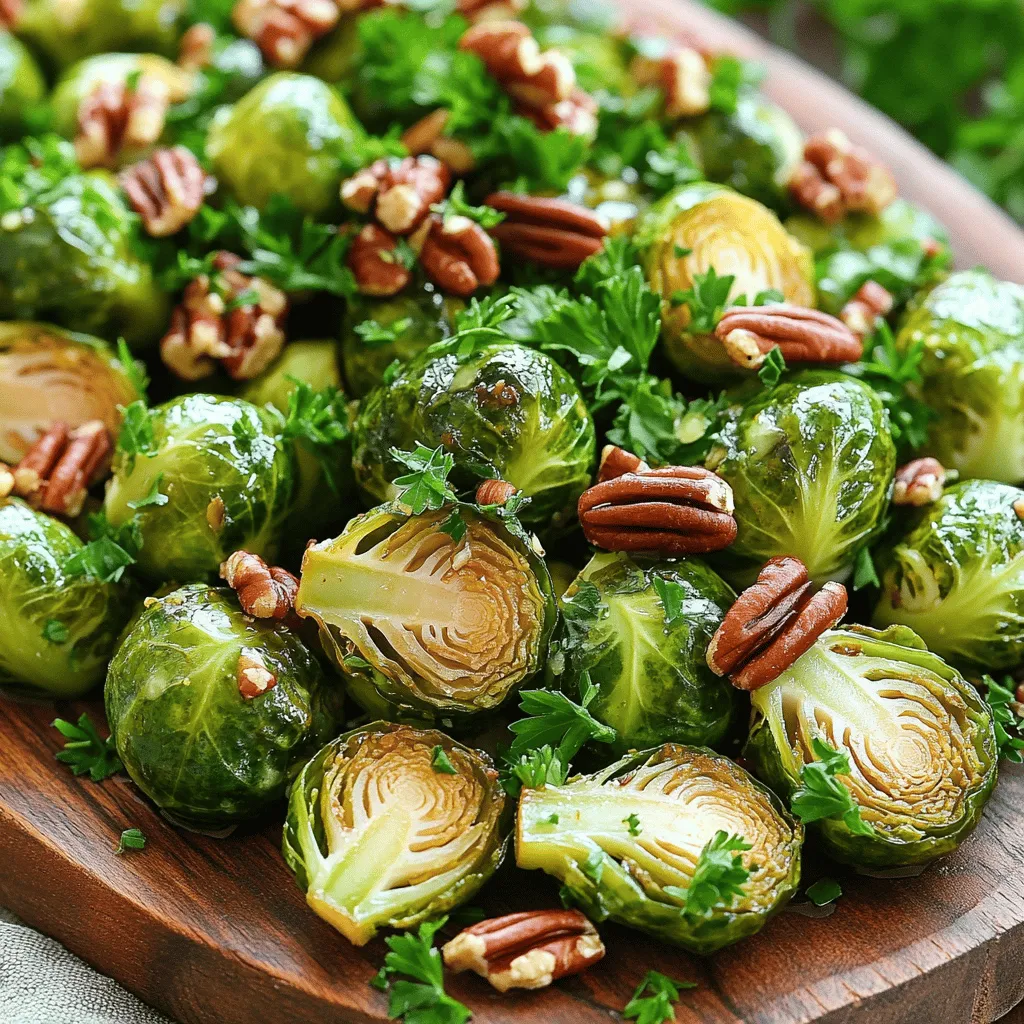- 1 lb Brussels sprouts, trimmed and halved - 3 tablespoons olive oil - 2 tablespoons pure maple syrup - 1 tablespoon Dijon mustard - 1 teaspoon garlic powder - ½ teaspoon salt - ½ teaspoon black pepper - ¼ cup chopped pecans (optional) - Fresh parsley for garnish (optional) To make Maple Dijon Roasted Brussels Sprouts, gather all these ingredients. They blend well and create a dish bursting with flavor. You can switch up the mustard if you want. Spicy brown mustard adds heat, while yellow mustard gives a milder touch. Each type brings its own taste to the dish. For maple syrup, honey or agave can work too. They will change the flavor slightly but still taste great. You will need a few simple tools. - Mixing bowls: A large one to mix the Brussels sprouts and sauce. - Baking sheet: Use a rimmed baking sheet to catch any drips. - Whisk: This helps combine the sauce ingredients smoothly. With these ingredients and tools, you will create a tasty dish. For the full recipe, check out the Maple Dijon Roasted Brussels Sprouts recipe. - Preheat your oven to 400°F (200°C). - Prepare the baking sheet with parchment paper. Getting the oven hot is key. It helps the Brussels sprouts roast well. The parchment paper makes cleanup easy and helps prevent sticking. - Combine olive oil, maple syrup, Dijon mustard, and seasonings. In a small bowl, mix olive oil, maple syrup, Dijon mustard, garlic powder, salt, and pepper. Whisk them together until they blend well. This sauce brings sweet and tangy flavors to your sprouts. - Toss Brussels sprouts in the maple Dijon mixture. - Spread on a baking sheet and roast for 20-25 minutes. In a large bowl, add halved Brussels sprouts. Pour the maple Dijon mix over them, then toss until coated. Spread them evenly on the baking sheet. Roast for 20-25 minutes. They should be tender and golden. Shake the pan halfway through for even roasting. For a delicious twist, sprinkle chopped pecans on top before roasting. They add crunch and flavor. Once done, garnish with fresh parsley for color. Enjoy your Maple Dijon Roasted Brussels Sprouts from the Full Recipe! To get crispy Brussels sprouts, start with dry, fresh sprouts. After cutting them in half, toss them in a bowl with the maple Dijon mix. Spread them out evenly on the baking sheet. This helps them roast better. Toss the sprouts halfway through cooking. This step ensures they cook evenly and get crispy on all sides. You can add more flavor by using spices like smoked paprika or cayenne. Both give a nice kick. You could also try adding garlic cloves for a stronger taste. For added crunch, consider using different nuts. Almonds or walnuts work well. They bring different flavors and textures to the dish. Maple Dijon Roasted Brussels sprouts pair well with roasted chicken or fish. Their sweet and tangy taste complements many main dishes. For presentation, serve them in a big bowl or on a platter. Drizzle the remaining sauce over the sprouts. This makes them look shiny and tasty. For the complete recipe, check out the [Full Recipe]. {{image_2}} This recipe is naturally vegan. You can enjoy the Maple Dijon Roasted Brussels Sprouts without worry. The key ingredients, like maple syrup and Dijon mustard, are plant-based. If you're looking for more flavor, try adding a dash of soy sauce or balsamic vinegar. These will add depth without changing the dish's essence. Brussels sprouts shine in fall and winter. However, you can mix in seasonal veggies for a twist. Consider adding chopped carrots or sweet potatoes. They roast well and will add a beautiful color to your dish. You can also try using butternut squash for a sweet touch. This not only enhances the flavor but also gives you a hearty meal. Want to spice things up? Add some chili flakes for heat. A pinch can really make your dish pop. If you crave more sweetness, explore other sweeteners. Honey or agave syrup can work if you’re not strict about being vegan. Each option brings a unique taste. Mixing flavors can lead to surprising and tasty results. Try these ideas to make your Maple Dijon Roasted Brussels Sprouts even more exciting. For the complete recipe, check out the Full Recipe. To keep your Maple Dijon Roasted Brussels Sprouts fresh, store them in an airtight container. Place them in the fridge within two hours of cooking. This helps keep the flavor and texture. They should last about 3 to 5 days. To reheat, the oven works best. Preheat it to 350°F (175°C). Spread the Brussels sprouts on a baking sheet and heat for about 10 to 15 minutes. This keeps them crispy. If you use a microwave, heat them in short bursts. Check them often so they don’t get soggy. You can freeze leftovers for later. First, let them cool. Then, place them in a freezer-safe bag. Try to remove as much air as possible. You can keep them frozen for up to three months. When ready to eat, thaw in the fridge overnight. Reheat as described above for the best results. Cooking time for Brussels sprouts depends on your oven temperature. At 400°F (200°C), roast them for about 20 to 25 minutes. They should be tender and golden brown. If your oven runs hot, check them at 20 minutes. If you prefer a softer texture, you can cook them a bit longer. Yes, you can prep Brussels sprouts ahead of time. Trim and halve them a day before. Store them in the fridge in an airtight container. Mix the maple Dijon sauce the night before and store it separately. Just combine them before roasting. This helps save time on busy days. These Brussels sprouts pair well with many dishes. Try serving them with roasted chicken or grilled salmon. They also go great with quinoa or wild rice for a vegetarian meal. For a festive touch, serve them alongside a holiday turkey or ham. For the complete Maple Dijon Roasted Brussels Sprouts recipe, check out the [Full Recipe]. This blog post covers a simple and tasty way to enjoy Brussels sprouts. We explored the key ingredients, how to mix the sauce, and steps for perfect roasting. Tips for flavor and serving add fun to your meal. You can use different mustards or sweeteners to make it your own. Don’t forget to store leftovers right to keep them fresh. With these ideas, you can make a delicious dish that impresses. Try new flavors and enjoy your cooking journey with Brussels sprouts.
