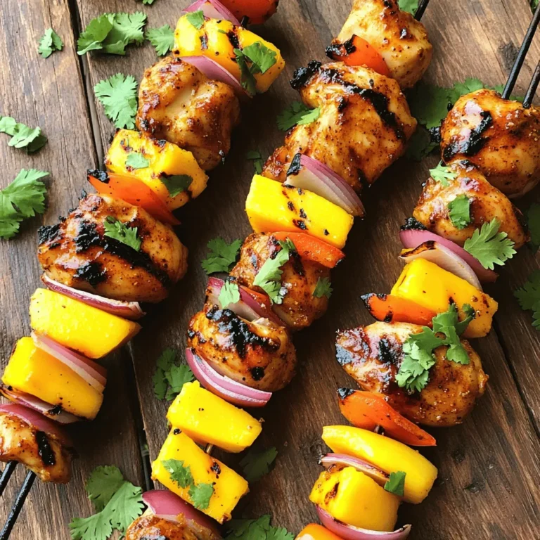 To make these tasty skewers, you need: - 1 lb (450g) boneless chicken thighs, cut into bite-sized pieces - 2 tablespoons Jamaican jerk seasoning (store-bought or homemade) - 1 tablespoon olive oil - 1 tablespoon soy sauce - 1 lime, juiced - 1 bell pepper (any color), cut into chunks - 1 red onion, cut into chunks - 1 mango, cut into cubes (for a sweet touch) - Salt and pepper, to taste - Fresh cilantro, for garnish For extra flavor, consider adding these: - Pineapple chunks for sweetness - Zucchini slices for a fresh crunch - Cherry tomatoes for a burst of juiciness These additions make each bite delightful. The marinade is key. Use these components for the best taste: - The jerk seasoning gives a spicy kick. - Olive oil keeps the chicken moist as it cooks. - Lime juice adds a zesty note. - Soy sauce adds depth and umami flavor. Let the chicken soak in the marinade for at least 30 minutes. For more flavor, let it sit longer. Follow the [Full Recipe] to create these amazing Caribbean Jerk Chicken Skewers! Start by mixing the jerk seasoning, olive oil, soy sauce, and lime juice in a bowl. This blend brings out great flavors. Then, add the chicken pieces and stir well to coat them. Make sure every piece gets covered. Cover the bowl and refrigerate it for at least 30 minutes. You can marinate it for up to four hours for even more taste. The longer, the better! Once the chicken is marinated, it’s time to assemble the skewers. If you are using wooden skewers, soak them in water for 30 minutes. This helps stop them from burning on the grill. Start threading the marinated chicken onto the skewers. Alternate with chunks of bell pepper, red onion, and cubes of mango. This mix adds color and taste. Be sure to leave some space between pieces for even cooking. Now, preheat your grill or grill pan to medium heat. Place the skewers on the grill and season them with a little salt and pepper. Grill the skewers for about 10 to 12 minutes. Turn them occasionally to cook evenly. You want the chicken to be cooked through and slightly charred. Once done, take them off the grill and let them rest for a few minutes. Finally, garnish with fresh cilantro before serving. You can find the full recipe for more details. Marinating chicken gives it flavor and juiciness. I recommend using a mix of jerk seasoning, olive oil, soy sauce, and lime juice. This blend adds depth and tang. Always marinate for at least 30 minutes. You can go up to 4 hours for a stronger taste. Remember, the longer you marinate, the better it gets! To get those nice grill marks, preheat your grill to medium heat. Ensure your grill grates are clean and oiled. Place the skewers on the grill and don’t move them for about 4-5 minutes. This helps create the perfect sear. After that, you can turn the skewers for even cooking. These skewers pair well with a fresh salad or rice. A mango salsa adds a sweet touch that complements the spice. You might also enjoy them with grilled veggies or a cool yogurt dip. Serve with fresh cilantro on top for a pop of color and flavor. For a fun twist, try them with a cold drink like coconut water or a fruity cocktail! Check out the Full Recipe for more details. {{image_2}} You can easily swap chicken for other proteins. Shrimp works great. Just marinate them like chicken. Cook on skewers for about 5-7 minutes. Tofu is also a tasty choice. Press and cube firm tofu. Marinate it too. Grill until it gets a nice char. Both options add unique flavors while keeping it fun. If you want a veggie-only option, gather your favorite vegetables. Bell peppers, zucchini, and mushrooms are perfect. Cut them into bite-sized pieces. Marinate them in the jerk sauce to soak up the flavors. Skewer them and grill for around 8-10 minutes. This brings out their natural sweetness and adds a delicious twist. You can explore other spices for a new taste. Try using harissa for a North African kick. It has a smoky and spicy flavor. Or, use tikka masala for an Indian flair. Both options give a fresh take on jerk chicken skewers. Experimenting with spices opens up a world of flavors. You can create unique dishes that still feel familiar. For the full recipe, check out the earlier section. I love making extra Caribbean jerk chicken skewers. To store leftovers, place them in an airtight container. Let them cool to room temperature before sealing. They can last in the fridge for up to three days. If you want to keep them longer, consider freezing. To reheat, I suggest using the oven or grill. Preheat your oven to 350°F (175°C). Place the skewers on a baking sheet. Heat for about 10 minutes or until warm. On the grill, heat them for about 5 minutes, turning frequently. This keeps the chicken juicy and flavorful. If you want to meal prep, marinate the chicken and freeze it before grilling. Place the marinated chicken in a freezer bag. Squeeze out the air and seal it. It can stay frozen for up to three months. When ready to cook, thaw overnight in the fridge and then assemble the skewers. This method saves time and keeps your meals exciting. Check out the Full Recipe for more details! Jerk chicken has roots in Jamaica. It started with the Taíno people who used spices to smoke meat. Later, African slaves added their own spices and flavors. The word "jerk" comes from a Spanish term meaning "to shred." Traditionally, cooks use a blend of allspice and Scotch bonnet peppers for heat. Today, jerk chicken is a symbol of Jamaican culture and cuisine, enjoyed by many around the world. Yes, you can create jerk seasoning at home! Here’s a simple mix: - 1 tablespoon allspice - 1 teaspoon thyme - 1 teaspoon cinnamon - 1 teaspoon nutmeg - 1 teaspoon black pepper - 1 teaspoon brown sugar - 1-2 Scotch bonnet peppers, chopped (adjust for heat) - Salt to taste Combine all ingredients in a bowl. This blend adds bold flavor to your chicken. You can adjust spices to match your taste. Use this homemade seasoning for delicious jerk chicken skewers, just like in the full recipe. The chicken is done when it reaches an internal temperature of 165°F (75°C). Use a meat thermometer to check. The meat should be firm and no longer pink inside. Juices should run clear when you cut into it. For safety, avoid undercooking. Remember, the grilling time for skewers is usually 10-12 minutes. Enjoy perfectly cooked, juicy chicken every time! Caribbean jerk chicken skewers are a fun and tasty dish. We covered key ingredients, marinades, and easy grilling steps. I shared tips for marinating and grilling to get the best flavor. You can try different proteins or go veggie for variety. Always store leftovers properly for future meals. Enjoy creating your skewers and impressing your family and friends! The flavors and options are endless, so let your creativity shine.