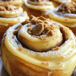 - 2 cups all-purpose flour - 2 tablespoons granulated sugar - 1 teaspoon instant yeast - 1/2 teaspoon salt - 3/4 cup warm milk - 3 tablespoons unsalted butter, melted - 1/2 cup Biscoff cookie butter - 2 tablespoons brown sugar - 1 teaspoon ground cinnamon - 1/2 cup powdered sugar (for frosting) - 2 tablespoons milk (for frosting) - 1/4 teaspoon vanilla extract (for frosting) - Mixing bowls - Measuring cups and spoons - Rolling pin - Sharp knife or dough cutter - Baking dish Gathering the right ingredients and tools is key to making Biscoff cookie butter cinnamon rolls. For the dough, you'll need the flour, sugar, yeast, salt, warm milk, and melted butter. The warm milk helps the yeast bloom, making your rolls fluffy. The Biscoff cookie butter is the star here. It adds a rich flavor that no one can resist. You also need brown sugar and cinnamon for the filling—it brings warmth and sweetness to each bite. For the frosting, powdered sugar, milk, and vanilla extract will make a sweet glaze that ties everything together. Make sure to have all your tools ready: mixing bowls for combining, measuring cups for accuracy, a rolling pin for shaping, and a baking dish for the final rise and bake. This setup will help you create a delightful treat that’s perfect for any occasion! You can find the full recipe for these delicious rolls to guide you through the process. First, grab a large bowl. Combine warm milk, granulated sugar, and instant yeast in it. Let this mixture sit for about 5 minutes until it gets foamy. This shows the yeast is active. In a separate bowl, whisk together 2 cups of flour and 1/2 teaspoon of salt. Slowly add this flour mix into the yeast mixture. Add 3 tablespoons of melted butter too. Stir until a dough forms. Now, take the dough and place it on a floured surface. Knead it for about 5 to 7 minutes. You want the dough to feel smooth and elastic. After kneading, place the dough in a lightly greased bowl. Cover it with a kitchen towel and let it rise in a warm spot for about 1 hour. The dough should double in size. While the dough is rising, prepare the Biscoff filling. In a small bowl, mix together 1/2 cup of Biscoff cookie butter, 2 tablespoons of brown sugar, and 1 teaspoon of ground cinnamon. Once the dough has risen, punch it down to remove air. Roll it out into a rectangle about 1/4 inch thick on a floured surface. Spread the Biscoff filling over the rolled-out dough, leaving a small border around the edges. Starting from the long side, tightly roll the dough into a log. Pinch the seam to seal it. Cut the log into 12 equal pieces. Place the rolls in a greased baking dish. Cover them and let them rise again for 30 to 45 minutes until they puff up. Preheat your oven to 350°F (175°C) while the rolls rise. Once ready, bake the rolls for 20 to 25 minutes. They should be golden brown when done. To make the frosting, whisk together 1/2 cup of powdered sugar, 2 tablespoons of milk, and 1/4 teaspoon of vanilla extract in a bowl. Adjust the frosting's thickness with more milk or powdered sugar if needed. Once the rolls are out of the oven, let them cool slightly. Drizzle the frosting over the warm rolls, and enjoy this sweet treat! You can find the full recipe above. - Ensuring the right dough consistency: Start with warm milk at 110°F. This helps the yeast activate. Mix until the dough is smooth. It should feel soft but not sticky. If too sticky, add a little flour. - Tips for achieving fluffy rolls: Knead the dough well for 5-7 minutes. This builds gluten, giving your rolls a nice rise. Let the dough rise in a warm spot until it doubles. A warm oven turned off works great! - Adding spices or extras to the filling: You can mix in nutmeg or ginger for a spicy twist. Try adding chopped nuts or chocolate chips to the filling for extra crunch and flavor. - Ideas for alternative frostings: Cream cheese frosting pairs well with Biscoff flavors. A simple vanilla glaze or a chocolate drizzle can also lift your rolls. Get creative with what you have at home! For an easy guide, check out the Full Recipe to make your own Biscoff Cookie Butter Cinnamon Rolls. {{image_2}} You can change the filling to mix things up. Try using Nutella or peanut butter instead of Biscoff cookie butter. You will still get a sweet and rich flavor. You can also add fruits like bananas or apples for a fresh twist. Nuts, such as walnuts or pecans, add a nice crunch and flavor. If you need a gluten-free version, swap traditional flour with gluten-free flour. Be careful to choose a blend that works well for baking. You may need to adjust the amount of liquid to make the dough right. This helps those with gluten sensitivity enjoy the rolls too. To make this recipe vegan, replace dairy ingredients with plant-based ones. Use almond milk or oat milk in place of regular milk. For the frosting, mix powdered sugar with a plant-based milk and a bit of vanilla extract. This way, everyone can enjoy these tasty rolls, no matter their diet. For the full recipe, check the details provided. To keep leftover cinnamon rolls fresh, wrap them in plastic wrap. This helps retain moisture. Store them in an airtight container at room temperature. They stay good for 2-3 days. If you want a warm treat, just pop them in the microwave for 10-15 seconds. For long-term storage, you can freeze your rolls. You have two options: freeze unbaked or baked rolls. If you freeze unbaked rolls, cover them tightly. Place them in a freezer bag. They can last for up to three months. When you're ready to bake, let them thaw in the fridge overnight. Then, let them rise before baking. If you prefer freezing baked rolls, allow them to cool completely. Wrap them in plastic wrap and then foil. They will also last for about three months. To reheat, take them out of the freezer and let them thaw at room temperature. Then, warm them in the oven at 350°F for about 10-15 minutes. Enjoy your Biscoff cookie butter cinnamon rolls anytime! To help your cinnamon rolls rise, you need warm conditions. Here are some tips: - Use warm milk, not hot, for the dough. - Let the dough rise in a warm spot, like near the oven. - Cover the dough with a towel to keep it warm and moist. - Be patient; let it rise until doubled in size. These steps help create a light and fluffy roll. The yeast needs warmth and time to work its magic. Yes, you can use homemade Biscoff cookie butter. However, store-bought options are more consistent. Homemade versions might differ in texture or flavor. Ensure your homemade butter is smooth and spreadable. This can affect how well it spreads on the dough. If your cookie butter is too thick, warm it slightly to make it easier to work with. These cinnamon rolls pair well with many drinks and snacks. Here are some ideas: - Coffee or chai tea enhances the cinnamon flavor. - Milk or almond milk offers a nice balance of creaminess. - Fresh fruit, like berries or banana slices, adds a refreshing touch. - Whipped cream can be a tasty topping for extra sweetness. You can explore these options to make your treat even better. Enjoy your cinnamon roll experience! You now have a solid recipe for Biscoff cookie butter cinnamon rolls. We covered the list of ingredients, tools, and each step to make them. I shared tips to improve your rolls and variations to try. Store your rolls properly to keep them fresh. With practice, you'll impress everyone with your baking. Enjoy every delicious bite!