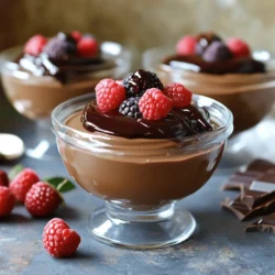 - 2 ripe avocados - 1/2 cup unsweetened cocoa powder - 1/3 cup maple syrup (or honey) - 1/4 cup almond milk (or any milk of choice) - 1 teaspoon vanilla extract - Pinch of sea salt - 1/4 cup dark chocolate chips (dairy-free if vegan) for garnish - Fresh berries for garnish (optional) When you gather your ingredients, use the right amounts. Each item plays a key role. The avocados give creaminess, while cocoa adds rich chocolate flavor. Maple syrup sweetens the mousse, and almond milk helps blend it all. Vanilla extract adds warmth, and sea salt enhances the taste. You can switch some ingredients if needed. Instead of maple syrup, you can use honey for sweetness. If you want a different milk, try coconut or oat milk. For a nut-free option, use soy milk. You can also skip the dark chocolate chips if you prefer. Instead, top with nuts or seeds for crunch. To start, gather your ingredients. You need two ripe avocados, cocoa powder, maple syrup, almond milk, vanilla extract, sea salt, dark chocolate chips, and optional berries for garnish. Next, cut the avocados in half. Remove the pits carefully. Use a spoon to scoop out the green flesh and put it in your food processor. Now, add the cocoa powder, maple syrup, almond milk, vanilla extract, and a pinch of sea salt to the food processor. Blend everything on high speed. Stop and scrape the sides as needed. Keep blending until the mixture is smooth and creamy. Taste the mousse. If you want it sweeter, add a little more maple syrup and blend again. Once it's perfect, transfer the mousse into serving bowls or glasses. Put the bowls in the fridge for at least 30 minutes. This chilling time helps it set and taste better. While you wait, melt your dark chocolate chips. Use a microwave-safe bowl. Heat them in 20-second intervals, stirring until smooth. When ready to serve, drizzle the melted chocolate over each bowl. You can also add fresh berries on top for extra flavor and color. Enjoy your rich and creamy chocolate avocado mousse! For the complete recipe, check the Full Recipe section. To get that rich and creamy mousse, use ripe avocados. They should feel soft but not mushy. When blending, start at a low speed. Gradually increase to high until the mixture is smooth. Scrape down the sides of the bowl to mix evenly. If the mousse is too thick, add a splash of almond milk. This helps reach the desired texture. Taste your mousse before serving. If it’s not sweet enough, add more maple syrup. Start with a teaspoon at a time. Blend well after each addition. Remember, the cocoa powder adds some bitterness, so adjust as needed. Everyone's preference varies, so make it to your taste! Serve this mousse chilled for the best experience. Use small bowls or glasses for a fancy touch. Drizzle melted dark chocolate on top for extra decadence. You can also add fresh berries for color and flavor. For a fun twist, serve it with crushed nuts or coconut flakes. Explore your creativity with each serving! For the full recipe, check the earlier section. {{image_2}} You can easily make this mousse vegan. Just use maple syrup instead of honey. The rest of the recipe stays the same. This keeps the mousse rich and creamy without dairy. You’ll love the taste just as much! Want to change it up? You can add flavors! Try adding a bit of espresso powder for a coffee kick. A dash of peppermint extract works well too. For a fruity twist, mix in some orange zest. Each flavor will give you a new treat! Great news! This recipe is already gluten-free. All the ingredients are safe for those who avoid gluten. You can enjoy this dessert without worry. Just make sure your chocolate chips are gluten-free as well. It’s a sweet treat for everyone! For the full recipe, check out the detailed steps and tips. To keep your chocolate avocado mousse fresh, always store it in the fridge. Use an airtight container for the best results. This mousse can stay good for up to three days when refrigerated. I recommend covering the top with plastic wrap to avoid browning. If you see any browning, just mix it back in before serving. You can freeze chocolate avocado mousse, but it may change in texture. To freeze, place it in a freezer-safe container. Leave some space at the top, as it may expand. When you're ready to eat, thaw it overnight in the fridge. Blend it again if it seems a bit grainy after thawing. The mousse is best enjoyed fresh, but it can last up to three days in the fridge. If you freeze it, consume it within a month for the best taste. Always check for any off smells or colors before eating. Following these tips will help you enjoy this rich dessert longer. For the full recipe, refer back to the earlier section. You can make Chocolate Avocado Mousse in just a few steps. First, cut two ripe avocados in half. Remove the pits and scoop out the flesh into a food processor. Next, add 1/2 cup of unsweetened cocoa powder, 1/3 cup of maple syrup, 1/4 cup of almond milk, 1 teaspoon of vanilla extract, and a pinch of sea salt. Blend everything on high until smooth. Adjust the sweetness if needed. Once mixed, transfer the mousse to bowls and chill for 30 minutes. Chocolate Avocado Mousse tastes rich and creamy. The cocoa gives it a deep chocolate flavor, while the avocado adds a silky texture. You will find it sweet but not too sweet, thanks to the maple syrup. It feels indulgent yet healthy, making it a perfect dessert choice. The flavors blend well, and you won’t even taste the avocado! Yes, you can use a different sweetener if you prefer. Honey works well in place of maple syrup. You can also try agave syrup or coconut sugar. Just remember to adjust the amount based on how sweet you want it. Each sweetener can change the taste a bit, but they all work nicely in this mousse. For the full recipe, check the details above. You learned about making chocolate avocado mousse, from ingredients to serving tips. We explored measurements, possible substitutions, and how to blend everything. I shared tricks for the perfect texture and sweetness adjustments. You can try different flavors and storage tips to keep it fresh. Remember, you can customize it easily. Enjoy making your mousse and share it with others!