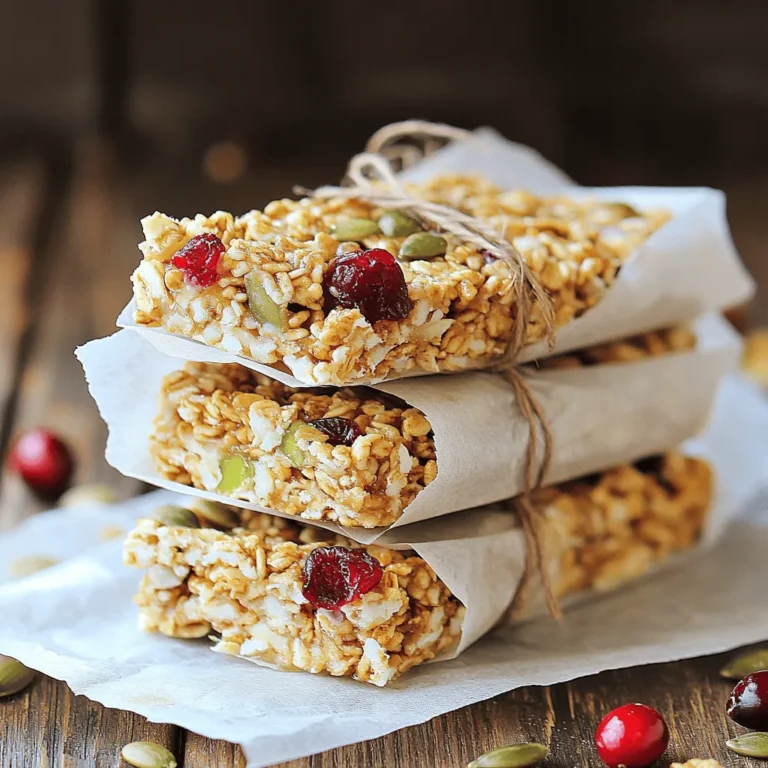 To make nut-free granola bars, you need simple, healthy ingredients. Here’s what you will need: - 2 cups rolled oats - 1 cup puffed rice cereal - 1/2 cup sunflower seeds - 1/2 cup pumpkin seeds - 1/2 cup dried cranberries (or other dried fruits) - 1/2 cup honey or maple syrup - 1/4 cup coconut oil, melted - 1 teaspoon vanilla extract - 1/2 teaspoon cinnamon - 1/4 teaspoon salt These ingredients combine to create a chewy, sweet, and satisfying snack. You can customize your bars for more flavor and nutrition. Consider adding: - Dark chocolate chips for sweetness - Chia seeds for fiber - Flaxseeds for omega-3 fatty acids - Coconut flakes for a tropical twist - Other dried fruits, like raisins or apricots These add-ins can make your bars even more delicious and healthy! Each ingredient in your granola bars offers health benefits: - Rolled oats provide fiber, which helps digestion. - Puffed rice cereal adds crunch without extra calories. - Sunflower seeds are rich in vitamin E and magnesium. - Pumpkin seeds boost protein and iron levels. - Dried cranberries add antioxidants and natural sweetness. - Honey or maple syrup offer quick energy and flavor. - Coconut oil provides healthy fats for energy. - Vanilla extract enhances flavor without extra sugar. - Cinnamon can help regulate blood sugar levels. - Salt balances flavors and enhances taste. By using these ingredients, you not only create a tasty treat but also a snack that supports your health. For the full recipe, check the detailed instructions to guide you through this fun cooking adventure! Start by preheating your oven to 350°F (175°C). Take an 8x8 inch baking pan and line it with parchment paper. Let some paper hang over the sides. This helps you lift the bars out later. In a large mixing bowl, add 2 cups of rolled oats, 1 cup of puffed rice cereal, 1/2 cup of sunflower seeds, and 1/2 cup of pumpkin seeds. Toss in 1/2 cup of dried cranberries, 1/2 teaspoon of cinnamon, and 1/4 teaspoon of salt. Mix everything well. You want a good blend for the best flavor. In another bowl, whisk together 1/4 cup of melted coconut oil, 1/2 cup of honey (or maple syrup), and 1 teaspoon of vanilla extract. Make sure they are fully mixed. This blend adds moisture and sweetness to the bars. Pour the wet mix over the dry ingredients. Stir until every piece is coated. Transfer this mixture into your lined pan. Press it down firmly with a spatula or your hands. Bake for 20-25 minutes until the edges turn golden. Once baked, let it cool in the pan for about 10 minutes. Then, move it to the fridge and let it set for 1 hour. After it's firm, lift the granola out using the parchment. Cut it into bars or squares. Enjoy your tasty snack! For the complete recipe, check the [Full Recipe]. When picking oats, go for rolled oats. They work best in granola bars. Rolled oats are thicker than quick oats. They give your bars a nice chewy texture. Check the label for whole oats. Whole oats have more nutrients and taste. Avoid instant oats as they can turn mushy when baked. To keep your bars from falling apart, use the right mixture. The wet ingredients are key here. Honey or maple syrup acts like glue. It helps everything stick together. Make sure to press the mixture firmly into the pan. Use your hands or a spatula for even pressure. This step helps bond the ingredients when baking. One common mistake is not measuring ingredients correctly. Precision is key for great texture. Another mistake is baking too long. Keep an eye on the color; you want golden edges. If they cool too fast, they can become crumbly. Let them cool in the pan for a bit before cutting. For the full recipe, check out Nut-Free Power Granola Bars. Enjoy your healthy snacks! {{image_2}} You can make your nut-free granola bars fun with different flavors. Try adding chocolate chips or mini marshmallows for a sweet twist. You can also mix in spices like nutmeg or ginger for warmth. If you love fruits, consider using dried mango, apricots, or raisins. Each flavor brings a new taste to your bars. This way, you can enjoy a new snack each time. Pumpkin and sunflower seeds are great, but there are many other seeds to try. Chia seeds add a nice crunch and boost of fiber. Flax seeds are rich in omega-3s and can make your bars even healthier. Hemp seeds have a nutty taste and are packed with protein. Each seed gives a unique flavor and texture to your granola bars. You can change the sweetener in your granola bars. If you want a lighter option, use agave syrup. Brown rice syrup is another great choice for a milder taste. For a sugar-free option, you could use mashed bananas or unsweetened applesauce. Each sweetener will alter the taste, so experiment to find your favorite. Remember, the right sweetener can make your bars even tastier. For the full recipe and more tips, check out the recipe section. To keep your nut-free granola bars fresh, store them in an airtight container. This helps prevent moisture from ruining their texture. You can also wrap each bar in parchment paper. This method adds a nice touch when you grab a snack on the go. These granola bars stay fresh for about one week at room temperature. If you keep them in the fridge, they can last for two weeks. Always check for any signs of spoilage, like a strange smell or dry texture. If you want to save your granola bars for later, freezing is a great option. Wrap each bar tightly in plastic wrap and then place them in a freezer bag. They can last up to three months in the freezer. When you’re ready to eat, just let them thaw in the fridge overnight or at room temperature for a few hours. For the full recipe, check out the Nut-Free Power Granola Bars. Yes, nut-free granola bars can be gluten-free. Use certified gluten-free oats. Many oats may contain gluten due to cross-contamination. Look for brands that clearly label their products as gluten-free. Always check the ingredient list for any hidden gluten sources. This ensures you enjoy a safe and tasty snack. You can definitely customize this recipe! Swap in your favorite seeds or dried fruits. Try chia seeds for added nutrition or coconut flakes for a tropical twist. You can also use agave syrup instead of honey. Remember to keep the ratios similar to ensure the bars hold together well. Check local grocery stores for nut-free granola bars. Many health food stores offer a good variety. Online retailers also have options. Look for brands that clearly state “nut-free” on the packaging. This helps you find safe choices easily. Nut-free snacks are great for many reasons. They are safe for people with nut allergies. They usually contain healthy ingredients like seeds and oats. These snacks can provide energy without allergens. Nut-free options often have lower calories than nut-based snacks. This makes them a good choice for kids and adults alike. In this post, we explored how to make nut-free granola bars. We covered essential and optional ingredients and their health benefits. Next, I shared easy step-by-step baking instructions. We discussed tips to choose the best oats and common mistakes to avoid. You can also try different flavor variations and learn proper storage methods. Nut-free snacks offer tasty safety for many diets. You can enjoy healthy treats made at home. Remember, you have options when it comes to flavors and ingredients. Happy baking!