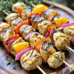 For Honey Mustard Chicken Skewers, you need a few simple ingredients. Each one adds great taste and texture to your dish. - Chicken Breast: Use 1 pound of chicken breast, cut into 1-inch cubes. This meat cooks well and stays juicy. - Honey: You'll need 1/4 cup of honey. It gives the skewers a sweet touch. - Dijon Mustard: Use 1/4 cup of Dijon mustard for a tangy flavor. It really makes the dish pop! - Olive Oil: Add 2 tablespoons of olive oil. This helps keep the chicken moist while grilling. - Garlic: Use 2 cloves of minced garlic. It adds a nice savory depth to the marinade. - Spices and Seasonings: You will need smoked paprika, salt, black pepper, and dried thyme. These spices enhance the flavor. - Vegetables for Skewering: I like to use a bell pepper and red onion. Cut them into 1-inch pieces for easy skewering. - Skewers (Wood or Metal): Choose wood or metal skewers based on your preference. If you pick wood, soak them in water for 30 minutes to avoid burning. These ingredients come together to create a tasty meal. For more details, check out the Full Recipe. First, gather your ingredients. You need chicken, honey, Dijon mustard, olive oil, garlic, spices, and salt. In a bowl, mix the honey, mustard, olive oil, minced garlic, smoked paprika, salt, black pepper, and thyme. Whisk them well until combined. Next, add the chicken cubes to the bowl. Make sure every piece is coated in the marinade. Cover the bowl with plastic wrap and let it sit in the fridge. Marinate for at least 30 minutes. If you have time, let it marinate for up to 4 hours for better flavor. While the chicken marinates, prepare your grill. Preheat it to medium-high heat. If you use wooden skewers, soak them in water for 30 minutes. This step helps prevent burning during grilling. A hot grill will give your skewers nice grill marks and a great flavor. Now it’s time to thread the skewers. Grab your marinated chicken and the vegetables. You can use bell peppers and red onions for color and taste. Start with a piece of chicken, then add a square of bell pepper, and follow with an onion wedge. Repeat this until you fill the skewer. Be sure to leave a little space between each piece. This space helps them cook evenly. Once your grill is hot, place the skewers on it. Cook for 12-15 minutes. Turn them occasionally for even cooking. You want the chicken to reach an internal temperature of 165°F (75°C). When they are done, remove them from the grill. Let the skewers rest for a few minutes before serving. This waiting time allows the juices to settle. For a delightful touch, drizzle extra honey mustard sauce over the skewers before serving. For the full recipe, refer to the Honey Mustard Chicken Skewers section. Marination is key to great flavor. I recommend letting your chicken sit in the marinade for at least 30 minutes. For the best taste, aim for 4 hours. This time allows the chicken to absorb all that sweet and tangy goodness. If you have more time, try marinating overnight for an even deeper flavor. If you use wooden skewers, they can burn on the grill. To prevent this, soak them in water for at least 30 minutes before using. This simple step keeps them from catching fire. If you use metal skewers, you won’t need to worry about this. For those gorgeous grill marks, preheat your grill well. Cook the skewers over medium-high heat. Place them on the grill and let them sit without moving them for a few minutes. This helps form those beautiful sear lines. Turn them only once to get the best results. Following these tips will make your honey mustard chicken skewers look as good as they taste! Check out the Full Recipe to see how to make this dish. {{image_2}} You can switch up the protein in honey mustard chicken skewers. Try pork tenderloin for a juicy bite. Shrimp also works well and cooks fast on the grill. Firm tofu is great for a vegetarian option. Cut it into cubes and soak in the honey mustard sauce. Each protein adds a new twist to the dish. While honey mustard is a star, other sauces can shine too. Use teriyaki sauce for a sweet and salty flavor. A zesty barbecue sauce can give a smoky kick. For a tangy twist, try a yogurt-based marinade with herbs. Each sauce can change the taste while keeping it fun. You can mix up the veggies for skewers too. Zucchini or mushrooms can add a rich flavor. Cherry tomatoes bring a juicy burst with every bite. Asparagus spears make the dish look fancy and taste great. Just be sure to cut them to a size that cooks well on the grill. After your meal, let the skewers cool down. Place the leftover skewers in an airtight container. This keeps them fresh. Store them in the fridge for up to three days. When you're ready to eat, just take them out. You can freeze the skewers for longer storage. Wrap each skewer in plastic wrap. Then, put them in a freezer bag. Make sure to remove as much air as possible. They will stay good in the freezer for up to three months. To reheat, you can use the oven or a skillet. For the oven, place the skewers on a baking sheet. Heat them at 350°F (175°C) for about 10-15 minutes. In a skillet, warm them over medium heat for 5-7 minutes, turning often. This keeps the chicken juicy and tasty. For the full recipe, check the Honey Mustard Chicken Skewers section above. You can tell chicken skewers are done when they reach an internal temperature of 165°F (75°C). The meat should look white and no longer pink. If you cut into a piece, the juices should run clear. Use a meat thermometer for the best results. Yes, you can use store-bought honey mustard in this recipe. It saves time and still gives great flavor. However, making your own blend adds a fresh touch. You can mix honey and Dijon mustard to your taste. These skewers pair well with a light salad or grilled vegetables. You can also serve them with rice or quinoa for a filling meal. For a fun twist, add a side of sweet potato fries! Absolutely! Honey mustard chicken skewers are perfect for meal prep. You can marinate the chicken ahead of time and grill when ready. Store the cooked skewers in the fridge for up to four days. You can marinate the chicken for at least 30 minutes and up to four hours. The longer it sits, the more flavor it absorbs. Just make sure not to exceed four hours to keep the chicken tender. For the full recipe, check out Honey Mustard Chicken Skewers. This post covered making tasty honey mustard chicken skewers. We explored key ingredients, from chicken breast to spices. I shared steps for marinating, grilling, and even tips to get perfect grill marks. You also learned about storage and meal prep options. In my view, these skewers are easy and fun. They are great for parties or quick dinners. Enjoy these flavors, and feel free to experiment with the recipe!