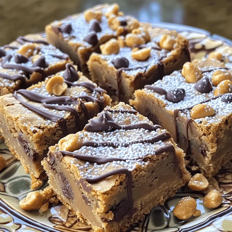To make Peanut Butter Chocolate Chip Blondies, gather these simple ingredients: - 1 cup creamy peanut butter - 1 cup brown sugar, packed - 1/2 cup granulated sugar - 2 large eggs - 1 teaspoon vanilla extract - 1 cup all-purpose flour - 1/2 teaspoon baking powder - 1/4 teaspoon salt - 1 cup semi-sweet chocolate chips - 1/2 cup chopped peanuts (optional) Each ingredient plays a key role. The creamy peanut butter gives the blondies their rich texture. The brown sugar adds depth and moisture, while granulated sugar balances the sweetness. Eggs help bind everything together. Vanilla extract enhances the flavor, making each bite delicious. Flour provides the structure. The baking powder makes them rise. Salt brings out the sweetness, making the flavors pop. Chocolate chips add joy and richness. If you like a crunch, add chopped peanuts for extra fun. This list of ingredients is all you need for a sweet treat. For the complete process, check out the Full Recipe. 1. Preheat the oven to 350°F (175°C). 2. Grease a 9x9 inch baking pan or line it with parchment paper. 1. In a large mixing bowl, combine the creamy peanut butter, brown sugar, and granulated sugar. Mix until smooth and creamy. 2. Add the eggs, one at a time, mixing well after each. Then, stir in the vanilla extract. 3. In another bowl, whisk together the flour, baking powder, and salt. Gradually fold this into the peanut butter mix until just combined. 1. Gently fold in the chocolate chips and chopped peanuts if you want extra crunch. 2. Pour the batter into the prepared baking pan and spread it evenly. 3. Bake in the preheated oven for 25-30 minutes. The edges should be golden brown. A toothpick inserted in the center should come out mostly clean. 4. Let the blondies cool in the pan for about 10 minutes. After that, transfer them to a wire rack to cool completely. 5. Once cooled, cut them into squares and enjoy! For the full recipe, check the section above. - Ensure all ingredients are at room temperature. This helps them mix well. - Use a toothpick to check doneness. Insert it into the center. If it comes out mostly clean, your blondies are ready. - Serve with a drizzle of melted chocolate. It adds a rich touch. - Dust with powdered sugar for extra flair. This makes the blondies look fancy. - Overmixing the batter can make the blondies tough. Mix just until combined. - Not cooling completely before cutting can lead to messy squares. Let them cool first. For more details, check the Full Recipe. {{image_2}} You can switch up the flavor of your blondies easily. Try using crunchy peanut butter for a different texture. It adds a nice crunch in every bite. You can also experiment with different types of chocolate. Dark, milk, or white chocolate can change the taste completely. Each type brings its unique sweetness. Want to make your blondies even more special? Incorporate dried fruits like raisins or cranberries. They add a chewy texture and extra sweetness. You can also consider adding a swirl of caramel for added flavor. The caramel will melt into the blondies, making them even richer. Are you looking for healthier options? You can make these blondies gluten-free by using almond flour instead of all-purpose flour. This change keeps them delicious and suitable for those with gluten sensitivities. You can also substitute sugar with a natural sweetener like honey or maple syrup. This swap can make your blondies a bit healthier while still tasting great. For the full recipe, check the instructions above! Store your peanut butter chocolate chip blondies in an airtight container at room temperature. They will stay fresh for up to 3 days. This keeps them soft and delicious. For longer storage, you can refrigerate the blondies. They will last up to a week this way. If you need to keep them even longer, freeze them. Wrap the blondies tightly in plastic wrap and place them in a freezer bag. They will stay good for up to 3 months. This makes it easy to enjoy them later! When you want to enjoy your blondies again, warm them in the microwave for a few seconds. This makes the chocolate gooey and the flavors pop. Just be careful not to overheat them! Yes, these blondies can be made in advance and stored as instructed. Just let them cool completely before you store them. You can wrap them in plastic wrap or put them in an airtight container. They stay fresh for a few days, but they taste best within the first few days. A toothpick should come out with a few moist crumbs for the best texture. If the toothpick is clean, you might overbake them. The edges should look golden brown, while the center stays soft. Keep an eye on them during the last few minutes. Yes, almond butter or cashew butter can be used for a different flavor. Each nut butter gives a unique taste. Almond butter has a light, nutty flavor, while cashew butter is creamier. They work well in this recipe. Use a sharp knife, and run it under hot water for cleaner cuts. This trick helps prevent sticking and gives you nice, even pieces. Wipe the knife with a towel between cuts for the best results. This blog post shared a great recipe for Peanut Butter Chocolate Chip Blondies. We covered all the essential ingredients, step-by-step instructions, helpful tips, tasty variations, and storage options. Each part helps you bake these delicious treats perfectly. Remember, baking can be fun and rewarding! Whether you stick with the classic or try new flavors, these blondies will impress. Enjoy every bite, share with friends, and make sweet memories!