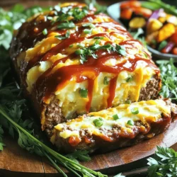To make a great Loaded Potato Meatloaf, you need these main ingredients: - 1 lb (450g) ground beef - 1 lb (450g) russet potatoes, peeled and cubed - 1 cup shredded cheddar cheese - 1/2 cup sour cream - 1/2 cup breadcrumbs - 1/4 cup green onions, chopped - 2 cloves garlic, minced - 1 large egg - 1 teaspoon Worcestershire sauce - 1 teaspoon salt - 1/2 teaspoon black pepper - 1/2 teaspoon smoked paprika - 1/2 cup ketchup (for topping) These ingredients create a hearty dish. The beef gives it protein, while the potatoes add a creamy texture. Cheese and sour cream make it rich and tasty. Using fresh ingredients makes a big difference. Choose the best potatoes you can find. Look for firm russets without dark spots. Fresh green onions add a nice crunch. Garlic should smell strong and fragrant. These fresh items enhance the flavors and make your dish pop. You can get creative with your Loaded Potato Meatloaf. Add-ins can include: - Cooked bacon bits for a smoky flavor - Diced bell peppers for a crunchy bite - Different cheeses like pepper jack or mozzarella Feel free to mix and match based on what you like. This adds a personal touch and keeps the recipe exciting. You can find the Full Recipe to guide you through creating this delicious dish. Start by peeling and cubing the russet potatoes. Place the cubes in a large pot and cover them with water. Bring the water to a boil. Cook the potatoes until tender, which takes about 15 minutes. Drain the potatoes and mash them in a bowl. Mix in sour cream, cheddar cheese, and half of the chopped green onions. Set this aside for later. In a separate large bowl, combine the ground beef, breadcrumbs, minced garlic, egg, Worcestershire sauce, salt, black pepper, and smoked paprika. Use your hands to mix the ingredients until they blend well. This step is key for the best flavor and texture. Now, divide the meat mixture in half. Take one half and press it into a loaf shape in the bottom of a loaf pan. Spread the loaded mashed potatoes evenly over this layer. Then, take the remaining meat mixture and place it on top, sealing the edges well. Finally, spread ketchup over the meatloaf for a tasty glaze. For the full recipe, check the details above. To get the best texture in your Loaded Potato Meatloaf, use fresh potatoes. They add creaminess and flavor. When mashing, ensure they are smooth but not too watery. Mix in cheddar cheese and sour cream for rich taste. The cheese melts well, making each bite gooey and delicious. One big mistake is overmixing the meat. This can make your meatloaf tough. Just mix until everything is combined. Another mistake is not sealing the edges when layering. This keeps the potatoes from leaking out during baking. Be sure to press down firmly around the edges. For a great glaze, use ketchup mixed with a bit of Worcestershire sauce. This adds depth to the flavor. Spread the glaze evenly over the top before baking. It caramelizes nicely, giving your meatloaf a beautiful finish. You can also sprinkle a little smoked paprika on top for extra color and taste. Get the full recipe to create your own Loaded Potato Meatloaf! {{image_2}} If you want a twist, try using ground turkey or chicken instead of beef. These meats are leaner and still tasty. For a vegan option, use lentils or black beans. Just mash them well and mix with your favorite spices. You can also use a mix of ground meats for extra flavor. Each choice gives a unique taste to your loaded potato meatloaf. Cheese adds richness to your meatloaf. Instead of cheddar, try mozzarella for a milder taste. You can even use pepper jack for a spicy kick. Adding cream cheese can make it extra creamy. Don’t forget to sprinkle in some crumbled feta or goat cheese for a gourmet touch. Each cheese option brings a new layer of flavor. Spices can transform your meatloaf. Try adding diced jalapeños for heat. A bit of cumin or chili powder can add depth. Fresh herbs like parsley or thyme can brighten the dish. You can also mix in some barbecue sauce for a smoky flavor. These small changes make your loaded potato meatloaf unique every time. For more ideas, check out the Full Recipe and explore different combinations! To store your leftover Loaded Potato Meatloaf, let it cool first. Wrap it tightly in plastic wrap or aluminum foil. You can also place it in an airtight container. This keeps it fresh and tasty. Store it in the fridge for up to four days. When you want to enjoy your leftovers, preheat your oven to 350°F (175°C). Place the meatloaf slices in a baking dish. Cover them with foil to keep them moist. Bake for about 20 minutes or until heated through. You can also use the microwave. Heat on medium for 1-2 minutes or until hot. If you want to save some for later, freezing is a great option. Wrap the meatloaf tightly in plastic wrap. Then, place it in a freezer-safe bag or container. You can freeze it for up to three months. To thaw, move it to the fridge overnight. Reheat it as mentioned above, and enjoy! For the full recipe, check out the details above. Loaded Potato Meatloaf lasts about 3 to 4 days in the fridge. Keep it in an airtight container. This helps it stay fresh and tasty. The flavors actually get better as it sits! Yes, you can make Loaded Potato Meatloaf ahead of time. Prepare it a day before, then store it in the fridge. Just pop it in the oven when you're ready to bake. This makes dinner easy and quick! Many sides go great with Loaded Potato Meatloaf. Here are some tasty options: - Roasted vegetables - Green salad - Creamy coleslaw - Mashed cauliflower - Garlic bread These sides add color and flavor to your meal! Absolutely, you can make Loaded Potato Meatloaf without breadcrumbs. Use oats or crushed crackers instead. If you want it gluten-free, try ground almonds or almond flour. These options keep the meatloaf moist and tasty. You can find the full recipe above. In this blog post, we explored the tasty world of Loaded Potato Meatloaf. We discussed the best ingredients to use and how to prepare each step. I shared tips to perfect the texture and flavor while avoiding common mistakes. You can customize this dish with meat alternatives, cheeses, and spices for unique flavors. Lastly, I provided storage tips to keep leftovers fresh. This recipe is fun and flexible, making it a delightful meal for anyone. Enjoy crafting your delicious Loaded Potato Meatloaf!