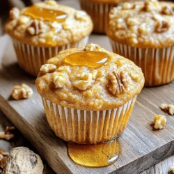 To make delicious banana oatmeal muffins, gather these main items. Each one plays a key role in taste and texture. Bananas add natural sweetness and moisture. Rolled oats provide a hearty base. Whole wheat flour boosts fiber. Eggs bind everything together. Milk brings a creamy touch. Honey or maple syrup sweetens your muffins. Baking powder and soda help them rise. Cinnamon gives warmth, and salt balances flavors. Optional walnuts or chocolate chips add crunch or sweetness. Here’s what you need for the perfect batch of muffins: - 2 ripe bananas, mashed - 1 cup rolled oats - 1 cup whole wheat flour - 1/3 cup honey or maple syrup - 2 large eggs - 1/2 cup almond milk (or any milk of choice) - 1 teaspoon baking powder - 1/2 teaspoon baking soda - 1 teaspoon cinnamon - 1/4 teaspoon salt - 1/2 cup chopped walnuts or chocolate chips (optional) Feel free to get creative with your muffins. You can add different mix-ins to suit your taste. Try dried fruits like raisins or cranberries for a fruity twist. If you want more flavor, add a dash of vanilla extract. For a nut-free option, skip the walnuts and use seeds instead. You can also replace honey with agave syrup for a vegan version. These simple swaps can change the flavor and make your muffins unique. First, gather all your ingredients. You need ripe bananas, oats, flour, and a few more things. Start by preheating your oven to 350°F (175°C). This step makes sure your muffins bake evenly. Line a muffin tin with paper liners or grease it lightly. In a large bowl, mash the bananas until smooth. I like to use a fork for this. Then, mix in the honey or maple syrup. This adds sweetness and moisture. Next, add the eggs and almond milk. Whisk everything together until it is well combined. In another bowl, mix the dry ingredients. Combine rolled oats, whole wheat flour, baking powder, baking soda, cinnamon, and salt. Stir these well to blend the flavors. Slowly add the dry mix to the wet mix. Stir gently until just combined. Remember, don’t overmix! If you want, fold in walnuts or chocolate chips for extra crunch or sweetness. Now it’s time to fill the muffin tin. Scoop the batter into each cup, filling them about 3/4 full. This gives them room to rise without spilling over. Place the muffin tin in the preheated oven. Bake for 18-20 minutes. Check for doneness by inserting a toothpick into the center. If it comes out clean, your muffins are ready! Once baked, let the muffins cool in the pan for about 5 minutes. This helps them set and makes them easier to remove. After that, transfer them to a wire rack to cool completely. Proper cooling helps keep the muffins fluffy. If you have leftovers, store them in an airtight container. You can keep them at room temperature for a few days. For longer storage, freeze them. Just wrap each muffin tightly. Enjoy your delicious banana oatmeal muffins from the [Full Recipe]! To bake perfect banana oatmeal muffins, follow these steps. First, use ripe bananas. The riper they are, the sweeter your muffins will taste. Next, mix the wet ingredients well. This ensures a smooth batter. Don’t overmix when adding the dry ingredients. Stir until just combined to keep muffins light and fluffy. These muffins shine when served warm. Try spreading almond butter on top for extra flavor. You can also drizzle some honey for a touch of sweetness. For a fun twist, pair them with fresh fruit or yogurt. This makes a great breakfast or snack option. Watch out for these common errors. First, don’t skip the baking powder and baking soda. They help the muffins rise. Also, avoid using too much flour. Too much can make the muffins dense. Finally, resist the urge to open the oven door while baking. This can cause them to collapse. Follow these tips for a delightful treat every time. {{image_2}} You can easily make gluten-free banana oatmeal muffins. Just swap the whole wheat flour for a gluten-free blend. Many brands offer great options. Always check the label for safe ingredients. This change keeps the muffins soft and tasty, just like the original. If you want to make vegan banana oatmeal muffins, replace the eggs. A simple mix of flaxseed meal and water works well. Use one tablespoon of flaxseed meal with three tablespoons of water for each egg. Allow this mix to sit for five minutes before adding it to your batter. You can also substitute almond milk with any plant-based milk. These muffins will still taste great! To enhance the flavor, try adding spices. A pinch of nutmeg or a bit of ginger gives a nice kick. You can also mix in other fruits. Blueberries or chopped apples add freshness. For extra crunch, add nuts or chocolate chips to the batter. These little additions make your muffins even more special. For the full recipe, check out the section above. To keep your banana oatmeal muffins fresh, store them in an airtight container. This helps to lock in moisture and flavor. Place the container at room temperature for up to three days. If you want to keep them longer, consider refrigeration. Just remember, refrigeration may change the texture slightly. Freezing is a great option if you have extras. First, let the muffins cool completely. Then, wrap each muffin tightly in plastic wrap. Place the wrapped muffins in a freezer bag or container. This method keeps them fresh for up to three months. When you want to enjoy one, just take it out and let it thaw at room temperature. To reheat your muffins, simply pop them in the microwave for about 15-20 seconds. This warms them up without drying them out. If you prefer a crispier muffin, you can reheat them in the oven at 350°F (175°C) for about 5-10 minutes. Serve warm for the best taste. For more details, check the Full Recipe. You can replace eggs with applesauce. Use 1/4 cup of unsweetened applesauce for each egg. This swap makes muffins moist and tasty. Another option is to use flaxseed meal. Mix 1 tablespoon of flaxseed with 2.5 tablespoons of water. Let it sit for five minutes to thicken. This also works well in banana oatmeal muffins. Yes, you can use quick oats. They will give a softer texture to the muffins. Quick oats absorb liquid faster, so you may need to adjust the liquid slightly. If you want a chewier muffin, stick to rolled oats. Rolled oats add more structure and texture. To ripen bananas fast, place them in a paper bag. Seal the bag and leave it at room temperature. The bag traps ethylene gas, speeding up ripening. You can also place bananas in a warm spot, like near a sunny window. If you need bananas ripe now, bake them at 300°F (150°C) for about 15-20 minutes. This softens them quickly for your banana oatmeal muffins. For the full recipe, check the earlier section. Banana oatmeal muffins are easy to make and delicious. We covered key ingredients, baking steps, and tips to get perfect muffins. Options for gluten-free or vegan versions let you explore flavors. Storing and reheating muffins is simple too. Remember to avoid common mistakes for the best results. Enjoy your baking and create tasty treats that everyone will love. Baking these muffins is fun and rewarding!