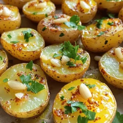 - 2 pounds baby potatoes, halved - 4 tablespoons olive oil - 6 cloves garlic, minced - 1 teaspoon dried rosemary - 1 teaspoon paprika - Salt and pepper to taste - Fresh parsley, chopped The heart of crispy garlic roasted potatoes lies in simple yet flavorful ingredients. First, you need baby potatoes. They stay firm and cook evenly. Next, olive oil adds richness and helps achieve that crispy texture. Garlic brings a punch of flavor, making every bite delightful. For seasoning, dried rosemary adds an earthy touch. Paprika gives a hint of smoke and color. Salt and pepper enhance all the flavors, so don’t skip them! Lastly, fresh parsley makes a bright garnish. It adds color and a fresh taste. When you combine these ingredients, magic happens. You create a dish that is both simple and truly tasty. Check out the Full Recipe for more details on how to make this delicious dish! First, preheat your oven to 425°F (220°C). This step is key for getting that perfect crisp. While the oven warms up, take your two pounds of baby potatoes and halve them. This size helps them cook evenly and get crispy. Now, grab a large mixing bowl. Toss the halved potatoes with four tablespoons of olive oil. Next, add six cloves of minced garlic. This will give the potatoes a rich flavor. Then, sprinkle in one teaspoon of dried rosemary and one teaspoon of paprika. Don’t forget salt and pepper to taste. Mix everything well until the potatoes are coated nicely. Spread the seasoned potatoes in a single layer on a baking sheet lined with parchment paper. This helps with cleanup and prevents sticking. Roast the potatoes in your preheated oven for 25-30 minutes. Make sure to turn them halfway through so they brown evenly. You want them golden brown and crispy. Once they are done, let them cool for a few minutes. For a nice touch, garnish with chopped fresh parsley before serving. For the full recipe, check out the details provided above. For crispy garlic roasted potatoes, choose the right type of potato. Baby potatoes work best because they have a waxy texture. This helps them stay moist inside while getting crispy on the outside. You can also use Yukon Gold or red potatoes. They give a nice flavor and texture. Spacing is key on your baking sheet. If the potatoes are too close, they will steam instead of roast. Leave enough room between them so hot air can flow. This will help them crisp up evenly. To boost the flavor, try adding herbs or spices. Rosemary pairs well with garlic, but you can use thyme or oregano too. Just sprinkle a bit more on before roasting. Parmesan cheese is another great addition. Grate it and sprinkle it on the potatoes halfway through cooking. This adds a delicious, cheesy crust. If you want to try different methods, the air fryer works wonders. It cooks the potatoes faster and keeps them crispy. Just set it to 400°F and check them after 15-20 minutes. For larger potatoes, cut them into smaller pieces. Aim for uniform sizes to ensure even cooking. You can also adjust the cooking time; larger pieces may need a bit longer. For the full recipe, check the section above. Happy cooking! {{image_2}} You can easily change the herbs in this dish. I love to use thyme or oregano. Both herbs add a nice touch. Thyme gives a warm flavor, while oregano adds a bit of zest. You can mix these herbs into your olive oil and garlic before tossing them with the potatoes. Try different amounts to find what you like best. Spices can bring a new twist to your crispy garlic roasted potatoes. Consider adding chili flakes for some heat. They can make the dish exciting and bold. If you prefer a fresh taste, lemon zest works well too. It brightens the flavor and makes the potatoes pop. Just sprinkle some in when mixing the other ingredients. If you want to make this dish vegan, it’s very simple. Just use the ingredients listed in the Full Recipe. All the ingredients are plant-based. For those needing gluten-free options, you are in luck. This recipe is already gluten-free. No changes are needed. Enjoy these potatoes without worry about your diet! To keep your crispy garlic roasted potatoes fresh, store them in an airtight container. Let them cool first, then seal them up. This way, they stay tasty for up to three days. If you want to keep them longer, try freezing. Just remember, the texture may change a bit after freezing. When it's time to enjoy leftovers, you have two good options: the oven or microwave. For the oven, preheat it to 400°F (200°C). Spread the potatoes on a baking sheet and heat for about 10-15 minutes. This helps them stay crispy. If you use the microwave, place them on a plate and cover with a damp paper towel. Heat for 1-2 minutes. They won’t be as crispy, but they will still taste great. Freezing roasted potatoes is easy. First, let them cool completely. Then, spread them on a baking sheet in a single layer. Freeze for about an hour until solid. Once frozen, transfer them to a freezer bag or container. They can last up to three months in the freezer. When you’re ready to eat, cook them directly from frozen in the oven for best results. For the full recipe, check the earlier section. To make crispy garlic roasted potatoes, first gather your ingredients. You will need baby potatoes, olive oil, garlic, dried rosemary, paprika, salt, and pepper. 1. Preheat your oven to 425°F (220°C). 2. Halve the baby potatoes and place them in a bowl. 3. Toss the potatoes with olive oil, minced garlic, rosemary, paprika, salt, and pepper. Make sure they are evenly coated. 4. Spread the potatoes on a baking sheet lined with parchment paper. This helps with easy cleanup. 5. Roast them for 25-30 minutes. Turn them halfway through for even cooking. They should turn golden brown and crispy. 6. Garnish with parsley before serving. Enjoy! Yes, you can use regular potatoes. Just make sure to cut them into smaller pieces. Baby potatoes are great for their small size and thin skin. They cook faster and crisp up nicely. Regular potatoes can also be delicious, but they may take longer to cook. To reheat roasted potatoes, the oven works best. Preheat your oven to 400°F (200°C). Spread the potatoes on a baking sheet. Heat them for about 10-15 minutes. This method keeps them crispy. You can also use a skillet on the stove. Heat the skillet over medium heat and add potatoes. Cook until warmed through, stirring often. Avoid the microwave, as it can make them soggy. This post covered how to make crispy garlic roasted potatoes. We discussed essential ingredients like baby potatoes and garlic, then moved into mixing and roasting them. I shared tips for extra crispiness and flavor. You can also try different herbs, spices, and dietary options. Proper storage and reheating methods ensure your leftovers taste great. Experiment with this simple recipe to make it your own. Enjoy your delicious, crispy side dish!