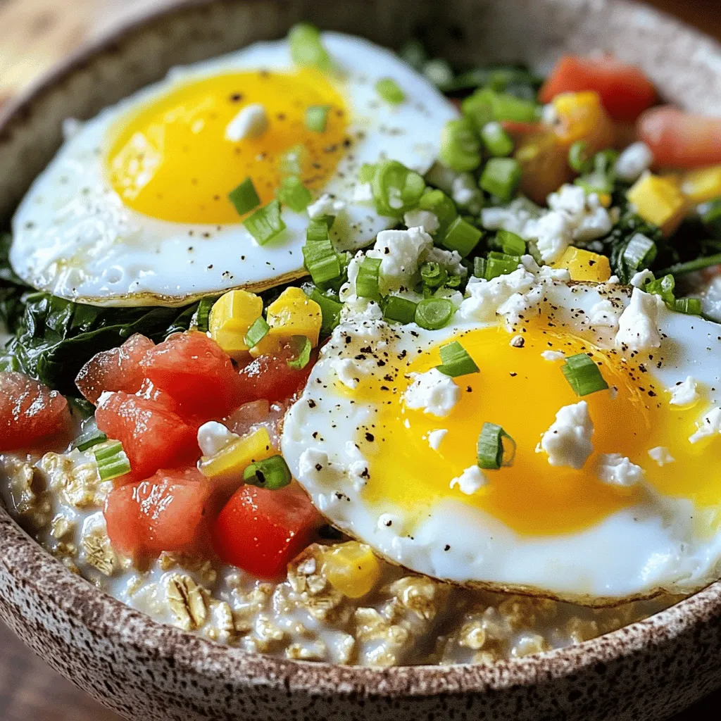 To make savory oatmeal with egg, you need a few key ingredients. Here’s what you’ll need: - 1 cup rolled oats - 2 cups vegetable broth (or water) - 1 tablespoon olive oil - 1 clove garlic, minced - 1 cup spinach, chopped - 1 medium tomato, diced - 1 teaspoon soy sauce or tamari - 1 teaspoon sesame oil - Salt and pepper to taste - 2 large eggs - Chopped green onions for garnish - Crumbled feta cheese (optional, for added creaminess) These ingredients create a delightful mix of flavors and textures. The rolled oats provide a hearty base, while the vegetable broth adds depth. Olive oil and garlic give it a rich flavor. Spinach and tomato add freshness. Soy sauce and sesame oil bring umami, making each bite exciting. You can easily adjust this list based on what you have at home. For instance, swap spinach for kale or add mushrooms for more earthiness. The beauty of savory oatmeal lies in its versatility. Feel free to get creative! For the complete cooking instructions, check out the Full Recipe. - Boiling the Broth Start by pouring the vegetable broth into a medium saucepan. Turn the heat up high. Wait for it to boil. Boiling broth adds rich flavor. You can also use water if you prefer. - Cooking the Oats Once the broth boils, add the rolled oats. Stir well to mix. Lower the heat to simmer. Let it cook for about five minutes. Stir occasionally to prevent sticking. The oats should be soft and creamy when done. - Sautéing Garlic In a separate skillet, heat the olive oil over medium heat. Add the minced garlic once the oil is hot. Sauté the garlic for about one minute. It should smell fragrant but not burn. - Adding Spinach and Tomato Next, toss in the chopped spinach and diced tomato. Cook for two to three minutes. You want the spinach to wilt and the tomato to soften. This mix adds freshness to your dish. - Mixing Oats with Vegetables After cooking the oats, remove them from heat. Stir in the spinach and tomato mixture. Make sure everything is mixed well. This step brings all the flavors together. - Cooking the Eggs In the same skillet, crack the eggs. Cook them sunny-side up or to your liking. This adds a nice touch to your savory oatmeal. When ready, place the eggs on top of the oatmeal in bowls. Make sure to check the [Full Recipe] for more details. Enjoy your hearty breakfast! Timing for Cooking Oats Cook rolled oats for about 5 minutes in boiling broth or water. Stir them often to keep them from sticking. This timing gives you creamy oats without being mushy. Ensuring Eggs are Cooked to Preference For sunny-side-up eggs, cook them in a skillet until the whites are set, but the yolks remain runny. If you prefer firmer yolks, cover the skillet for a minute or two. Adjust the cooking time to match your taste. Adding Spices and Herbs Boost the flavor by adding spices like cumin or paprika. Fresh herbs, such as basil or parsley, also add a bright note. Sprinkle them on top right before serving for extra freshness. Adjusting Texture with Feta Feta cheese adds a creamy texture to the dish. Crumble it over the top just before serving. Its salty flavor contrasts well with the oats and eggs, making each bite a delight. For the full recipe, check out Savory Oatmeal Delight with Egg . {{image_2}} You can swap oats for other grains to mix things up. Quinoa works great as a base. It brings a nutty taste and extra protein. Farro is another option, offering a chewy texture. Both grains cook well with the same broth. Feel free to add more veggies to boost flavor. Try bell peppers for sweetness or mushrooms for earthiness. Zucchini or kale are also good choices. They add color and nutrients without overpowering your dish. If you have an Instant Pot, you can quickly make this dish. Just combine oats, broth, and your veggies in the pot. Set it to cook on high pressure for about 3 minutes. Quick release the pressure, and you’re ready to serve. For a faster option, use the microwave. Combine rolled oats and broth in a bowl. Heat for 2 to 3 minutes, stirring halfway through. Then, add your sautéed veggies and follow the rest of the recipe. This method saves time without losing flavor. Explore these variations to create your perfect savory oatmeal. Each change brings new tastes and textures to enjoy! For the full recipe, check out the Savory Oatmeal Delight with Egg. To keep your savory oatmeal fresh, store it in an airtight container. Place it in the fridge if you plan to eat it within three days. Make sure to cool the oatmeal to room temperature before sealing it. This helps prevent moisture build-up and keeps flavors intact. If you want to store it longer, freezing is a great option. You can freeze portions in freezer-safe bags or containers. Label each container with the date. Frozen savory oatmeal can last for up to three months without losing its taste. When it's time to enjoy your leftover savory oatmeal, you can choose between the microwave or stovetop. Using the microwave is quick and easy. Transfer the oatmeal to a microwave-safe bowl. Add a splash of water or broth to keep it moist. Cover the bowl loosely to avoid splattering. Heat it in 30-second bursts, stirring in between, until warmed through. If you prefer stovetop reheating, place the oatmeal in a small saucepan. Add a little water or broth to help it heat evenly. Warm it over low heat, stirring often. This method takes a bit longer but can enhance the flavors by allowing them to meld together again. By following these tips, you can enjoy your savory oatmeal with egg even days later! For the full recipe, check out Savory Oatmeal Delight with Egg. You can easily make savory oatmeal your own. Here are some protein options: - Cooked chicken or turkey - Crumbled sausage - Tofu for a plant-based choice - Beans like chickpeas or black beans Adding these will make your meal heartier and more filling. You can also mix in different veggies. Try bell peppers, mushrooms, or zucchini. The choices are endless, so have fun with it! Yes, you can make this dish vegan! Here are some egg substitutes: - Silken tofu - Flaxseed meal mixed with water - Chia seeds mixed with water These alternatives work well in savory oatmeal. They add texture and help bind the dish. Just remember to adjust cooking times based on what you choose! Savory oatmeal with egg offers many health benefits. Here’s a look at its nutritional profile: - High in Fiber: Oats help keep you full and support digestion. - Protein-Rich: Eggs add protein, which is vital for muscle health. - Vitamins and Minerals: Spinach and tomatoes provide essential nutrients. - Healthy Fats: Olive oil and sesame oil give heart-healthy fats. This meal is a great way to start your day. It fuels your body with energy and nutrients. For the full recipe, visit the section earlier in the article. Savory oatmeal is a simple, tasty dish that offers many benefits. We covered key ingredients like oats, vegetables, and eggs, and I shared easy steps to prepare it. You can enhance flavors with spices and customize with your favorite veggies. Storing and reheating this dish is simple too. Overall, savory oatmeal is a versatile choice for any meal. I hope you feel inspired to try it today! Enjoy your healthy cooking.
