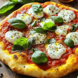 - Tomato Sauce: Using high-quality tomatoes makes a big difference. I recommend San Marzano tomatoes. They are sweet and rich in flavor. This adds a nice base to your pizza. - Cheese: Fresh mozzarella is key. Look for buffalo mozzarella or cow's milk mozzarella. Both melt beautifully and give a creamy texture. Slice it thick for a great bite. - Dough: The dough is the heart of the pizza. Use all-purpose flour for the best results. Combine flour, yeast, water, salt, and olive oil. Knead it well for a smooth, elastic dough. Let it rise in a warm spot for great texture. - Additional Toppings: You can add toppings like sliced tomatoes, olives, or artichokes. Fresh arugula also adds a nice peppery flavor. - Seasonings and Spices: Sprinkle sea salt and freshly cracked black pepper over your pizza. You can also add red pepper flakes for a spicy kick. Fresh basil enhances the flavor too. For the full recipe, check out Margherita Pizza Delight . 1. In a bowl, mix warm water, yeast, and sugar. Let it sit for 5 minutes. 2. In a larger bowl, whisk flour and salt. Create a well in the center. 3. Pour the yeast mixture and olive oil into the well. Mix until a dough forms. 4. Knead the dough on a floured surface for 5-7 minutes until it feels smooth. 5. Place the dough in an oiled bowl. Cover with a damp cloth and let it rise. 6. Set it in a warm spot for 1 hour or until it doubles in size. 1. For the sauce, combine crushed San Marzano tomatoes with olive oil and sea salt. 2. Mix well and let the sauce sit for at least 30 minutes. This helps the flavors grow. 1. Once the dough rises, punch it down and divide it into two pieces. 2. Roll out one piece on a floured surface into a 12-inch circle. 3. Transfer the dough to a parchment-lined baking sheet or pizza peel. 4. Spread half the sauce evenly on the dough, leaving a small edge. 5. Place fresh mozzarella slices on top of the sauce. 6. Preheat your oven to its highest setting, around 475°F (250°C). 7. Bake the pizza for 10-12 minutes until the crust turns golden. 8. After baking, add fresh basil leaves, drizzle olive oil, and sprinkle black pepper. 9. Slice and serve warm! For the full recipe, check out Margherita Pizza Delight . To get great pizza dough, focus on rising time and warmth. Let the dough rise in a warm spot for one hour. It should double in size. A warm kitchen helps yeast work better. For a crispy crust, use high-gluten flour. Knead the dough well to build strength. This makes it rise better. When choosing mozzarella, go for fresh, high-quality cheese. Look for mozzarella packed in water. It tastes richer and melts well. For toppings, fresh basil is a must. You can also add thin slices of tomatoes or a sprinkle of sea salt. Keep it simple to let the flavors shine. Using a pizza stone gives you the best results. It holds heat and helps the crust cook evenly. If you don’t have one, a baking sheet works too. Preheat your oven to its highest setting, around 475°F (250°C). This helps achieve that golden crust and bubbly cheese. Aim for 10-12 minutes of baking time for the perfect pizza. {{image_2}} You can have fun with Margherita pizza by adding your own twist. Here are some ideas: - Different Herbs or Spices: Instead of just basil, try adding oregano or thyme. These herbs give your pizza new flavors. A sprinkle of red pepper flakes can add heat, too! - Gourmet Cheeses: While fresh mozzarella is a must, think about mixing in other cheeses. Try goat cheese for tang or fontina for a creamy bite. These changes make your pizza unique and delicious. Margherita pizza varies by region. Each style has its own charm. - Neapolitan vs. Other Styles: The Neapolitan version has a soft, chewy crust. It is cooked quickly at high heat. Other styles, like Roman, have a thin and crispy crust. Both are tasty but offer different eating experiences. - Traditional vs. Modern Interpretations: Some cooks stick to classic toppings. Others add modern flavors, like truffle oil or prosciutto. These modern twists can make the pizza exciting and new. Experimenting with these variations can lead you to a pizza that feels personal and full of flavor. To keep your pizza fresh, store it in the refrigerator. Place the slices in an airtight container. This method keeps the pizza from drying out. You can also wrap it in plastic wrap or aluminum foil. For best taste, eat the leftovers within three days. If you want to save pizza for longer, freezing is a great option. First, slice the pizza and let it cool. Then, wrap each slice in plastic wrap. After that, place the wrapped slices in a freezer bag. Label the bag with the date. You can freeze pizza for up to two months. Reheating pizza can be tricky. You want to keep the crust crispy. The oven is best for this. Preheat your oven to 375°F (190°C). Place the pizza directly on the oven rack or on a baking sheet. Heat for about 10 minutes. This method warms the pizza without making it soggy. You can also use a microwave, but it may not keep the crust crisp. If you must use the microwave, place a cup of water inside. This helps create steam. Heat the pizza for about 30 seconds to 1 minute. Check to make sure it is warm all the way through. Margherita pizza comes from Naples, Italy. It has a rich history tied to Queen Margherita of Savoy. In 1889, a chef created this dish to honor her. He used the colors of the Italian flag: red tomatoes, white mozzarella, and green basil. This pizza is simple but full of flavor, making it a classic choice. Yes, you can prep some items in advance. Make the dough a day before and store it in the fridge. Just let it warm up before rolling it out. You can also prepare the sauce ahead of time. Store it in an airtight container in the fridge for up to three days. This saves time on pizza night! Serve your Margherita pizza hot, straight from the oven. It pairs well with light drinks like sparkling water or a crisp white wine. Fresh salads with arugula and cherry tomatoes complement it nicely. In Italy, sharing pizza is a fun tradition. So, gather your friends and enjoy! For the complete instructions and additional tips, check out the Margherita Pizza Delight . In this post, we explored the art of making Classic Margherita Pizza. We discussed key ingredients like quality tomatoes, fresh mozzarella, and perfect dough. I shared step-by-step instructions for making the dough, sauce, and assembling your pizza. You learned tips to enhance flavor and various storage methods. Remember, quality ingredients and techniques make a huge difference. Enjoy creating your pizza, whether classic or with your favorite twists. You have all the tools you need for great pizza nights at home!