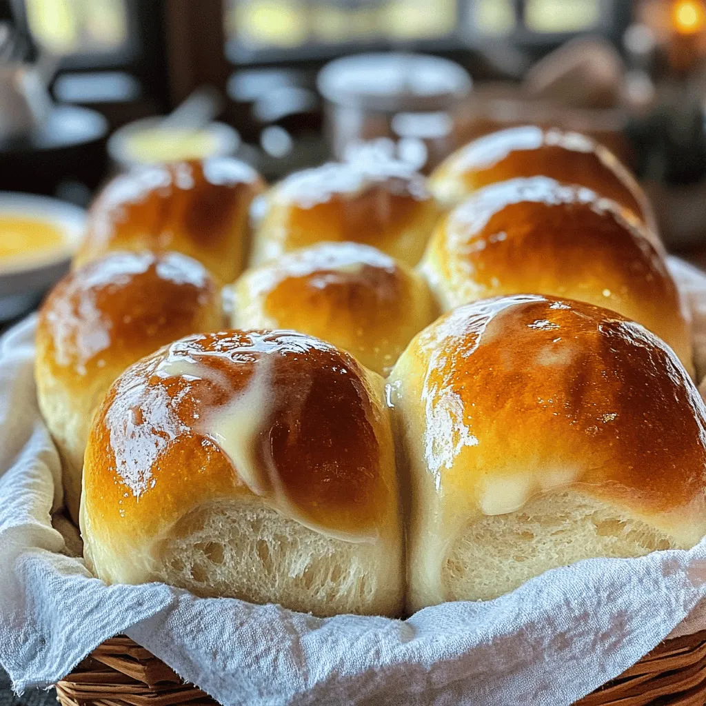 To make these homemade soft dinner rolls, you will need: - 4 cups all-purpose flour - 1 packet (2 ¼ teaspoons) instant yeast - 1/4 cup granulated sugar - 1 teaspoon salt - 1 cup warm milk (110°F/43°C) - 1/4 cup unsalted butter, melted - 2 large eggs - 1 tablespoon honey - Extra melted butter for brushing If you run out of an ingredient, here are some easy swaps: - Use whole wheat flour instead of all-purpose for more fiber. - Replace granulated sugar with brown sugar for a richer taste. - If you don’t have milk, use water or a milk alternative like almond milk. - You can skip honey, but it adds a nice flavor. Feel free to customize your rolls with these fun ideas: - Mix in herbs like rosemary or thyme for a savory twist. - Add garlic powder or minced garlic for extra flavor. - Throw in cheese, like cheddar or parmesan, for a cheesy delight. - Dried fruits like raisins or cranberries can make the rolls sweet. These ingredients and options make your rolls unique and tasty. Check the Full Recipe for more details! Start by gathering your ingredients. In a large bowl, mix 2 cups of flour, instant yeast, sugar, and salt. Stir them well with a wooden spoon. In another bowl, whisk the warm milk, melted butter, honey, and eggs. Make sure they blend well. Gradually pour this milk mixture into the flour mixture. Stir until you see a sticky dough form. Add the rest of the flour, one cup at a time, mixing until the dough is smooth. It should pull away from the bowl's sides. Now, turn the dough onto a floured surface. Knead it for about 8 to 10 minutes. You want the dough to feel elastic and smooth. This step is key to soft rolls. Once kneaded, place the dough in a greased bowl. Cover it with a clean kitchen towel. Let it rise in a warm spot for about 1 hour. It should double in size. This rising process is crucial for fluffy rolls. After it rises, punch down the dough gently. Divide it into 12 equal pieces. Shape each piece into a ball. Place them in a greased 9x13 inch baking dish. Cover the rolls with a towel again. Allow them to rise for another 30 to 45 minutes. They should puff up nicely during this time. Preheat your oven to 375°F (190°C). Once preheated, pop the rolls in the oven. Bake for 15 to 20 minutes until they turn golden brown. The smell will be heavenly! When they are ready, take them out of the oven. Brush the tops with extra melted butter for a shiny finish. Serve warm from the oven. Arrange them in a basket lined with a cloth. They pair well with flavored butter or spreads for a delightful touch. For the complete recipe, check the Full Recipe section. To make your rolls soft and fluffy, use the right ingredients. Fresh yeast gives the best rise. Make sure your milk is warm, not hot. Hot milk can kill the yeast. Let the dough rise in a warm spot. This helps it grow. Knead the dough well for about 8-10 minutes. This builds the gluten, which gives the rolls their soft texture. Lastly, brush them with melted butter right after baking. This adds flavor and keeps them moist. Many home cooks make simple mistakes. One common error is using cold ingredients. Always use warm milk and eggs. Another mistake is not kneading enough. Kneading helps create the right texture. Be careful not to add too much flour. A sticky dough is a good sign. Avoid opening the oven door while they bake. This lets the heat out, and your rolls may not rise well. You don't need fancy tools to make great rolls. A large mixing bowl is a must. A wooden spoon or spatula helps mix the dough. A clean kitchen towel is perfect for covering the dough while it rises. A rolling pin is useful for shaping the dough, but your hands work fine too. Lastly, a baking dish helps shape your rolls. For the best results, a kitchen scale is great for measuring flour. For more details, check the Full Recipe. {{image_2}} To make herb and garlic dinner rolls, add flavor to your dough. Mix in 2 tablespoons of dried herbs like oregano or rosemary. Chop 2-3 garlic cloves and mix them in with the wet ingredients. This adds a savory touch to your rolls. Bake them just like the original recipe. The warm aroma will fill your kitchen! For sweet cinnamon rolls, add 1 tablespoon of ground cinnamon to your flour mix. After shaping the rolls, sprinkle a mixture of ¼ cup sugar and 1 tablespoon cinnamon on top. Roll them up like a jelly roll before cutting. This version is perfect for breakfast or a dessert treat. Serve warm with a drizzle of icing for extra sweetness. If you want a healthier option, use whole wheat flour instead of all-purpose flour. Replace half the flour in the full recipe with whole wheat. This gives your rolls a nutty flavor and extra fiber. You may need to add a little more liquid, so keep the warm milk handy. These rolls are just as soft and fluffy, but with a wholesome twist! I recommend storing leftover rolls in an airtight bag. This keeps them soft and fresh. If you leave them out, they may dry out. Place the rolls at room temperature for up to three days. If you want to keep them longer, freezing is the best choice. To freeze your rolls, let them cool completely. Place them in a freezer bag. Remove as much air as possible before sealing. You can freeze them for up to three months. When you want to eat them, just thaw them at room temperature. To reheat rolls, preheat your oven to 350°F (175°C). Place the rolls on a baking sheet. Cover them with foil to prevent browning. Heat for about 10 to 15 minutes. You can also microwave them for 15 to 20 seconds. Enjoy your warm, soft rolls! For the full recipe, visit the section above. Homemade soft dinner rolls stay fresh for about 2 to 3 days at room temperature. To keep them soft, store them in a plastic bag or a container with a lid. If you want to keep them longer, you can freeze them. Just wrap them tightly in plastic wrap and then in foil. They can last up to 3 months in the freezer. Yes, you can use bread flour instead of all-purpose flour. Bread flour has more protein, which helps the rolls rise higher and become chewier. The texture can change a bit. Your rolls may be denser but still soft and tasty. Just remember to adjust the liquid if your dough feels too dry. Soft dinner rolls pair well with many dishes. Here are some ideas: - Soups: They’re great for dipping in creamy soups. - Stews: Use the rolls to soak up rich sauces. - Salads: Serve them on the side of fresh salads. - Grilled meats: They complement grilled chicken or steak nicely. You can also add flavored butter or spreads to enhance the taste. For a fun twist, try garlic herb butter or honey butter. If you want to explore more recipes, check out the Full Recipe for inspiration! In this article, we explored how to make soft dinner rolls from scratch. We covered ingredients, step-by-step instructions, and essential tips. You learned about fun variations, storage methods, and common questions. Homemade rolls bring warmth to any meal. With practice, your rolls will impress everyone. Remember, it’s all about enjoying the process and sharing the results. Happy baking!