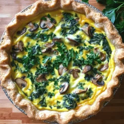 - 1 pre-made pie crust (or homemade, if you prefer) - 2 cups fresh spinach, chopped - 1 cup mushrooms, sliced - 1 medium onion, finely chopped To make a tasty quiche, you need a few key ingredients. The pie crust holds everything together. You can use a store-bought one or make your own if you feel adventurous. Fresh spinach gives the quiche a vibrant color and loads of nutrients. Sliced mushrooms add a rich, earthy taste. Lastly, finely chopped onion brings sweetness to the dish. - 3 large eggs - 1 cup heavy cream - 1 cup shredded cheese (such as Swiss or cheddar) - 1 teaspoon garlic powder - 1 teaspoon salt - ½ teaspoon black pepper - ½ teaspoon nutmeg (optional) Dairy is essential for a smooth quiche. Large eggs bind all the ingredients. Heavy cream adds a rich texture. Cheese melts beautifully and adds flavor. Garlic powder, salt, and black pepper enhance the taste. Nutmeg is optional, but it adds a warm note. - 2 tablespoons olive oil for sautéing You need olive oil for sautéing the vegetables. It helps to cook the onions and mushrooms until they are soft and tasty. This step builds flavor for the quiche. Remember, the cooking oil plays a vital role in the quiche's overall taste. For the full recipe, check out the link. 1. Preheat your oven to 375°F (190°C). This sets the right temperature for baking. 2. In a skillet, heat two tablespoons of olive oil over medium heat. Add one finely chopped onion and sauté until it becomes translucent, about 3-4 minutes. 1. Next, add one cup of sliced mushrooms to the skillet. Cook until the mushrooms brown and release their moisture, about 5-6 minutes. 2. Then, stir in two cups of chopped spinach. Cook until the spinach wilts, which takes about 2-3 minutes. Remove the skillet from heat and let it cool slightly. 1. In a separate mixing bowl, whisk together three large eggs and one cup of heavy cream. 2. Add in one teaspoon of garlic powder, one teaspoon of salt, and half a teaspoon of black pepper. If you like, add half a teaspoon of nutmeg for extra flavor. 3. Once the spinach mixture has cooled, mix it into the egg mixture. Finally, stir in one cup of shredded cheese, either Swiss or cheddar. 1. If you're using a pre-made pie crust, transfer it to a pie dish. Pour the filling into the crust, spreading it evenly. 2. Bake in the preheated oven for 35-40 minutes. The quiche is done when it is set and lightly golden on top. 3. After baking, allow the quiche to cool for about 10 minutes before slicing. This makes cutting easier and helps the flavors settle. For the full recipe, check the details above. Enjoy this delightful dish! To make the best quiche, cool your veggies before mixing them with the eggs. If they are warm, they can cook the eggs too fast. This can lead to a rubbery texture. I like to let them sit for about 10 minutes after cooking. Using a thermometer can also help you achieve perfect doneness. Bake until the center hits 160°F (71°C). This ensures your quiche is set but not dry. Garnish your quiche with fresh herbs for a pop of color and flavor. Parsley or chives work wonders. Just sprinkle them on top right before serving. For sides, I recommend mixed greens with a light vinaigrette. It adds freshness and balances the richness of the quiche. Other options include a simple tomato salad or roasted vegetables. Enjoy your meal to the fullest! {{image_2}} You can make this quiche even more fun by switching some ingredients. If you want, swap spinach with kale or any leafy green you like. They add a different taste and texture. You can also try different cheese types. Feta, goat cheese, or mozzarella can give a unique flavor. Don’t be afraid to get creative! If you need a gluten-free option, look for gluten-free crusts at the store. You can also make your own using almond flour or gluten-free oats. For those who want protein, add some cooked bacon or sausage. This makes the quiche heartier and more filling. With these changes, you’ll have a dish that fits everyone’s needs. Explore the Full Recipe for more details on making these variations! To store leftovers, place the quiche in an airtight container. Make sure it cools down first. This helps to keep it fresh. You can store it in the fridge for up to 3 days. When you want to enjoy it again, just take it out and reheat. You can freeze quiche for later use. Wrap it tightly in plastic wrap and then in aluminum foil. This helps protect it from freezer burn. It stays good for about 2-3 months in the freezer. To reheat, first, let it thaw overnight in the fridge. Preheat your oven to 350°F (175°C). Place the quiche on a baking sheet and heat for about 25 minutes. This way, it stays moist and tasty! What can I serve with Savory Spinach Mushroom Quiche? You can serve your quiche with a simple side salad. A mixed green salad with a light vinaigrette pairs well. Fresh herbs like parsley or chives can add a nice touch. Some people enjoy a slice of quiche with fruit or roasted vegetables. Can I make the quiche ahead of time? Yes, you can prepare the quiche a day before. Just bake it and let it cool. Store it in the fridge until you're ready to serve it. Reheat it in the oven for the best texture. How do I know when the quiche is done baking? Check the quiche around 35 minutes of baking. It should be set in the center and lightly golden on top. You can also insert a knife in the center; if it comes out clean, the quiche is done. What should I do if my quiche is soggy? If your quiche is soggy, it may have too much liquid. Make sure to drain the cooked spinach and mushrooms well. You can also bake it a bit longer to help firm it up. How to adjust cooking time for different ovens? Every oven is different. If your quiche is not cooking evenly, use an oven thermometer. If you feel it cooks too fast or slow, adjust the time by 5-10 minutes. Always check for doneness as you approach the cooking time. For the full recipe, see the earlier sections. Enjoy your cooking! Savory Spinach Mushroom Quiche is a delicious dish made with simple ingredients. You can easily prepare it by following the steps outlined in this post. Remember to cool your veggies and check for doneness to get perfect results. Feel free to customize with different greens or cheeses. Store leftovers properly for maximum freshness. This quiche makes a great meal for any time, and it’s easy to pair with fresh sides. Dive into the kitchen and enjoy your tasty creation!