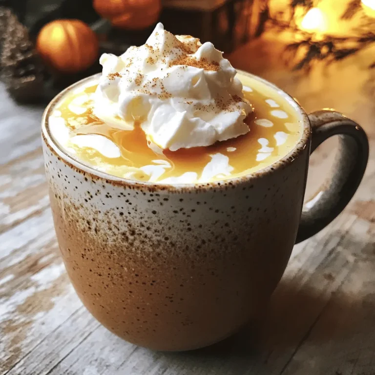 - 1 cup oat milk - 1 shot espresso (or 1/2 cup strong brewed coffee) - 2 tablespoons pure maple syrup - 1/2 teaspoon ground cinnamon (plus extra for garnish) - 1/4 teaspoon vanilla extract - Pinch of salt - Optional: whipped coconut cream for topping When I make a Maple Cinnamon Oat Milk Latte, I focus on the ingredients first. Oat milk is creamy and dairy-free. It gives a nice base for the latte. I like using espresso for a rich taste, but you can use strong brewed coffee too. Pure maple syrup adds sweetness and a unique flavor. Ground cinnamon brings warmth and spice, making each sip cozy. A little vanilla extract enhances the taste, while a pinch of salt balances the sweetness. For a special touch, I often add whipped coconut cream on top. It makes the drink feel extra fancy. You can find all these ingredients in most stores. If you want to make this drink at home, check out the Full Recipe for more details. - Calories: About 200 per serving - Carbs: 35g - Protein: 3g - Fat: 7g - Sugar: 18g (from maple syrup) This latte is a treat, but it has some healthy perks too. The calories come mostly from oat milk and maple syrup. It has carbs for energy and protein, which helps keep you full. Using maple syrup is a better choice than refined sugar. It adds flavor and nutrients like antioxidants. These nutrients help your body fight off bad stuff. - Oat milk is rich in fiber, which aids digestion. - Cinnamon has antioxidants that may lower blood sugar. - Espresso gives you a quick energy boost. Oat milk is a great choice for many people. It’s good for digestion and is lower in fat than cow's milk. Plus, it’s often enriched with vitamins. Cinnamon is more than just a spice. It has health benefits too! It can help keep your blood sugar steady. That’s great for energy throughout the day. Finally, when you sip on espresso, you get a nice lift. It helps you feel awake and focused. This latte is a tasty way to enjoy these benefits. Ingredient temperature matters. Warm oat milk blends better with coffee. Start with oat milk right from the fridge. If it’s too cold, the drink won’t taste as good. You can choose between espresso or brewed coffee. Espresso gives a bold flavor. Strong brewed coffee is easier to make at home. You’ll need some tools. Grab a small saucepan for the oat milk. Use a whisk to mix everything well. A measuring cup helps with accurate ingredient amounts. First, heat the oat milk. Use medium-low heat. Keep whisking gently. Stop when it steams but don’t let it boil. Boiling can spoil the taste and texture. Next, mix the maple syrup and spices. In a small bowl, combine maple syrup, ground cinnamon, vanilla extract, and salt. Stir until it’s smooth. Now, add your coffee. Pour the espresso or brewed coffee into the syrup mixture. Mix well until it combines into a rich color. Slowly pour the warm oat milk into the coffee mixture. Continue whisking as you pour. This creates a frothy texture. It’s all about making it light and airy! Taste your latte. If you want it sweeter, add more maple syrup. Stir it in until it blends. Pour your latte into a coffee mug. For a special touch, top with whipped coconut cream. It adds richness and flavor. Finally, sprinkle some cinnamon on top for a lovely finish. It makes the drink look beautiful and smell great. Pair this latte with a pastry or a cookie. The flavors go well together and make for a cozy treat. For the full recipe, check out the details above. To make the best maple cinnamon oat milk latte, avoid these common mistakes: - Using cold ingredients: Warm your oat milk for better froth. - Skipping the whisk: Whisk as you pour for creamy texture. - Too much heat: Don’t boil the oat milk; it can ruin the taste. To achieve optimal frothiness, follow these tips: - Whisk while warming: Use a whisk or frother to create bubbles. - Use fresh oat milk: Freshness adds to the creaminess. - Pour slowly: Introduce warm milk gently into coffee to mix well. Adjust flavors to taste by: - Tasting before serving: Add more maple syrup if you like it sweeter. - Adding more cinnamon: Use a sprinkle on top for extra warmth. For dairy-free alternatives, try: - Almond milk: A nutty twist to your latte. - Soy milk: A creamier option with a rich flavor. - Coconut milk: Adds a tropical flair. Experiment with spices like: - Nutmeg: A warm touch that pairs well with cinnamon. - Cocoa powder: For a chocolatey flavor boost. Seasonal variations can include: - Pumpkin spice: Perfect for fall vibes. - Peppermint: Great for holiday cheer. Choose the right glassware or mugs: - Clear glass mugs: Show off your latte’s beautiful layers. - Ceramic mugs: Keep your drink warm longer. Pair your latte with these tasty snacks: - Croissants: Buttery and flaky for a perfect match. - Cookies: Sweet and satisfying alongside your drink. The best time of day to enjoy this latte is: - Morning: Kickstart your day. - Afternoon: A cozy pick-me-up. For the full recipe, check out the details above and enjoy crafting your perfect maple cinnamon oat milk latte! {{image_2}} You can mix up your Maple Cinnamon Oat Milk Latte in fun ways. Here are some ideas: - Maple Bourbon Oat Milk Latte: Add a splash of bourbon to your latte. It gives a warm, rich flavor. This drink is perfect for cozy nights. - Spiced Vanilla Oat Milk Latte: Add vanilla extract and a pinch of nutmeg. This mix makes your latte taste sweet and fragrant. It’s like a hug in a mug! - Mocha Maple Oat Milk Latte: Stir in some cocoa powder for a chocolate twist. This latte satisfies both coffee and chocolate lovers. It’s a delightful treat! When the weather warms up, try these cold versions of your latte: - Iced Maple Cinnamon Oat Milk Latte: Brew your coffee strong, then chill it. Pour over ice, and add oat milk and syrup. It’s refreshing and smooth! - Blended frozen version: Blend the latte with ice for a frosty drink. It’s like a coffee smoothie. Perfect for hot days! - Fun summer toppings: Top with whipped cream, cinnamon, or even sprinkles. Get creative with your toppings to make it special. You can change how you sweeten your latte. Here are some options: - Honey vs. maple syrup: Both are tasty, but honey adds a floral note. Maple syrup stays true to the latte’s flavor. Choose what you love! - Sugar-free sweeteners (stevia, agave): If you want fewer calories, try stevia or agave. They sweeten without sugar. Just remember, a little goes a long way! - Flavor-enhancing extracts: Almond or hazelnut extracts can add a new layer of flavor. A drop can change your drink completely! For the full recipe of the Maple Cinnamon Oat Milk Latte, check out the recipe section above. - Oat milk: Keep it in a sealed container in the fridge. It lasts about 5-7 days. - Maple syrup: Once opened, store it in the fridge. It stays fresh for about a year. - Espresso and coffee: Store in a cool, dark place. Keep coffee beans in an airtight container for best flavor. - Preparing components: You can make the oat milk and espresso ahead. Store them separately in the fridge. - Best practices for reheating: Heat oat milk gently on the stove or in the microwave. Avoid boiling it to keep the texture smooth. - Freezing options: You can freeze oat milk in ice cube trays. It’s perfect for quick use later. - Portable options: Use a travel mug for busy mornings. Look for one that keeps drinks hot for hours. - Best travel mugs: Stainless steel mugs are great for heat retention. Choose one with a spill-proof lid. - Pre-mixing ideas: Mix oat milk and maple syrup in a jar. Just add coffee when ready for a quick latte. If you want to make this drink, check out the Full Recipe for all the details! The best oat milk for lattes has a creamy texture and good flavor. I recommend brands like Oatly or Califia Farms. These brands froth well and taste great in coffee. If you prefer making your oat milk at home, blend one cup of rolled oats with four cups of water. Strain it through a nut milk bag or fine sieve. This gives you fresh oat milk without additives. Yes, you can use a coffee maker. Brew a strong cup of coffee for your latte. Aim for a ratio of one part coffee to two parts oat milk. To ensure your latte tastes rich, use a dark roast coffee. You can also adjust the coffee strength by changing the amount you brew. This recipe is already vegan, but always check your ingredients. Use pure maple syrup for sweetness. Ensure that your oat milk is dairy-free. If you want whipped cream, use whipped coconut cream. This adds a tasty, creamy touch without any dairy. Feel free to explore other plant-based toppings as well. In this article, we explored how to create a delicious Maple Cinnamon Oat Milk Latte. We discussed key ingredients like oat milk, espresso, and maple syrup. I shared step-by-step instructions for perfecting your latte and offered tips on customization. You learned about potential health benefits and easy variations. This drink can bring joy and warmth to your day. Experiment with flavors and enjoy your creation!