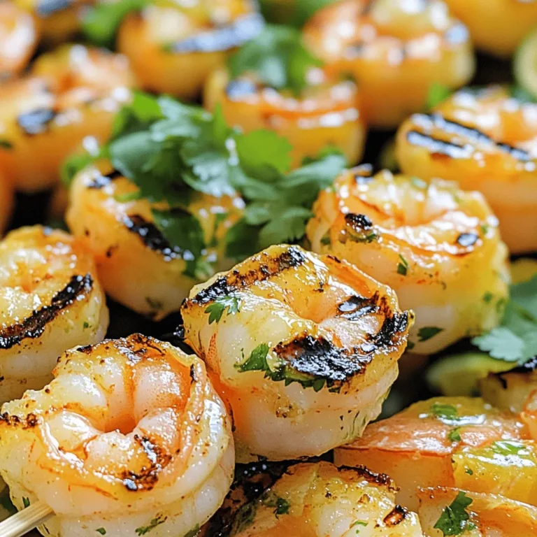 - 1 pound large shrimp, peeled and deveined - 1/4 cup fresh orange juice - 1/4 cup fresh lime juice - 2 tablespoons olive oil - 2 tablespoons honey - 2 cloves garlic, minced - 1 teaspoon ground cumin - 1/2 teaspoon smoked paprika - Salt and pepper to taste - Fresh cilantro for garnish To make delicious citrus marinated grilled shrimp, you need fresh shrimp. I prefer large shrimp for a satisfying bite. The citrus juices are key to bright flavors. You will use orange juice and lime juice. Both add a nice zing to the dish. Olive oil helps the marinade stick to the shrimp. Honey adds a touch of sweetness. Minced garlic gives a great savory taste. Ground cumin and smoked paprika add depth and warmth. Don’t forget salt and pepper to taste. Finally, fresh cilantro makes a lovely garnish. - Lime wedges - Avocado slices - Additional herbs like parsley or chives For extra flair, consider garnishing with lime wedges. They add a fresh burst of flavor. You can also slice up avocado for creaminess. Adding herbs like parsley or chives can brighten the dish even more. Feel free to mix and match based on what you love. These optional ingredients can elevate your meal. Enjoy the process of making this dish your own! For the full recipe, check it out [here](#). Marinating the shrimp Start by making your marinade. In a large bowl, mix together: - 1/4 cup fresh orange juice - 1/4 cup fresh lime juice - 2 tablespoons olive oil - 2 tablespoons honey - 2 cloves garlic, minced - 1 teaspoon ground cumin - 1/2 teaspoon smoked paprika - Salt and pepper to taste Whisk these ingredients well. Next, add 1 pound of peeled and deveined shrimp. Make sure every shrimp gets coated. Cover the bowl with plastic wrap. Let it chill in the fridge for 30 to 60 minutes. This step helps the shrimp soak up all the tasty flavors. Preparing the grill While the shrimp marinates, get your grill ready. Preheat your grill to medium-high heat. If you choose to use wooden skewers, soak them in water for 15 minutes. This will stop them from burning while grilling. Cooking times and tips Once the shrimp has marinated, it's grilling time! If you used skewers, thread the shrimp onto them. Discard any leftover marinade. Place the shrimp on the grill. Grill each side for about 2 to 3 minutes. You want them to turn pink and opaque. Watch closely; overcooked shrimp can become tough. Testing for doneness To check if your shrimp is done, look for a firm texture. They should be pink and not translucent. If you're unsure, cut one in half. It should be opaque all the way through. Once done, take them off the grill and let them rest for a minute. This makes them juicy and tasty. For the full recipe, check out the detailed instructions provided. To make a great marinade, balance the flavors. Use sweet, sour, and salty notes. The honey adds sweetness and the citrus juices bring brightness. If you want more spice, add a pinch of cayenne or red pepper flakes. This will give your shrimp a nice kick. Taste the marinade before adding shrimp. Adjust as needed to suit your taste. Grilling shrimp can be tricky, but it’s easy with a few tips. First, avoid overcooking. Shrimp cook fast and can turn rubbery. Grill them for 2-3 minutes on each side. Look for a pink color and a firm texture. To get those beautiful grill marks, preheat your grill well. Place the shrimp on the grill and don’t flip them too soon. Let them sear for a minute before turning. This gives you that nice char and flavor. For the full recipe, check the details provided earlier. Enjoy your cooking! {{image_2}} You can change the flavor of your citrus marinated grilled shrimp in fun ways. - Tropical citrus twist: Add pineapple juice for a fruity kick. Mix in some grated ginger for warmth. This gives a fresh taste that is lively and bright. - Spicy citrus variation: Want some heat? Add chopped jalapeños or a dash of hot sauce. This adds a kick that pairs well with the sweet and sour flavors. The right sides and sauces make your meal even better. - Pairing with sides: Serve your shrimp with rice or a fresh salad. Grilled veggies also work great. They add color and crunch to your meal. - Best sauces or dips: Try a zesty avocado dip or a tangy cilantro sauce. These complement the shrimp's flavors and add creaminess. Don't forget to serve some lime wedges for an extra zing! For the full recipe, check out the detailed instructions above. To keep shrimp fresh, start by cooling it down. Place the grilled shrimp in a shallow dish. Cover it tightly with plastic wrap or use an airtight container. This helps to keep the shrimp moist and flavorful. Store the shrimp in the fridge. It will last for up to three days. If you want to store it longer, freeze it. Wrap it well in plastic wrap and foil. Frozen shrimp can last up to three months. When you are ready to use it, thaw it safely in the fridge overnight. Reheating shrimp can be tricky. You want to avoid overcooking it. The best way to reheat grilled shrimp is on the stove. Heat a pan over low heat and add a bit of oil. Place the shrimp in the pan for a few minutes. Stir gently until warm. You can also use the microwave. Place the shrimp on a microwave-safe plate. Cover it with a damp paper towel to keep it moist. Heat in short bursts, about 30 seconds at a time. Check often to make sure it does not get tough. These methods keep the shrimp tender and tasty. Enjoy your Citrus Marinated Grilled Shrimp from the Full Recipe! How long to marinate shrimp? You should marinate shrimp for 30 to 60 minutes. This time allows the flavors to soak in well. If you marinate for too long, the shrimp can become tough. Can I use frozen shrimp? Yes, you can use frozen shrimp. Just make sure to thaw them first. Place frozen shrimp in cold water for about 15 minutes. This helps them thaw evenly before marinating. What is the best way to season shrimp? The best way to season shrimp is to use a marinade. Citrus juices, like orange and lime, work great. They add fresh flavor and help tenderize the shrimp as well. Is it possible to grill shrimp without skewers? Yes, you can grill shrimp without skewers. Just place them directly on the grill. Use a grill basket or aluminum foil to keep them from falling through. This way, you still get that nice grilled flavor. For more details, check out the Full Recipe. In this article, we explored the key steps to grilling shrimp perfectly. We covered the essential ingredients and the options you can add for more flavor. You learned how to marinate and grill shrimp while avoiding common mistakes. Remember, testing for doneness is important to achieve great taste. Use any leftovers wisely by storing them well. With various marinade options and serving ideas, you can impress anyone at your next meal. Enjoy your delicious, grilled shrimp experience!