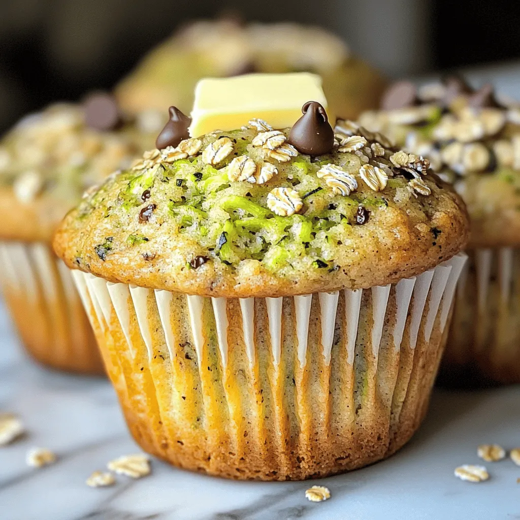 To make delicious zucchini oat muffins, gather these key ingredients: - 1 medium zucchini, grated - 1 cup rolled oats - 1 cup whole wheat flour - 1/2 cup brown sugar (or coconut sugar for a healthier option) - 1/2 cup unsweetened applesauce - 1/3 cup honey or maple syrup - 1/4 cup vegetable oil or melted coconut oil - 1 large egg - 1 teaspoon vanilla extract - 1 teaspoon baking powder - 1/2 teaspoon baking soda - 1/2 teaspoon cinnamon - 1/4 teaspoon salt - Optional: 1/2 cup chocolate chips or nuts for added texture Each ingredient in these muffins offers unique health benefits: - Zucchini: Low in calories and high in fiber, zucchini helps keep you full. - Rolled oats: Rich in whole grains, oats support heart health and digestion. - Whole wheat flour: This flour adds fiber and nutrients compared to white flour. - Brown sugar: A natural sweetener that adds a hint of molasses flavor. - Unsweetened applesauce: It reduces fat and sugar while adding moisture. - Honey or maple syrup: Natural sweeteners that provide antioxidants. - Vegetable oil or coconut oil: These healthy fats support heart health. - Egg: Adds protein and helps with structure in baking. - Vanilla extract: Enhances flavor and may boost mood. - Baking powder and baking soda: These leavening agents help muffins rise. - Cinnamon: A spice that adds warmth and may lower blood sugar levels. - Salt: Balances flavors and enhances sweetness in baked goods. - Chocolate chips or nuts: Optional ingredients that add taste and texture. Don’t worry if you lack certain ingredients! Here are some easy swaps: - Zucchini: Substitute with carrot or apple for different flavors. - Whole wheat flour: Use almond flour or oat flour for a gluten-free option. - Brown sugar: Replace with coconut sugar or maple syrup for a lighter choice. - Applesauce: Use mashed banana if you prefer a different fruit flavor. - Egg: Use a flax egg or applesauce for a vegan version. - Vegetable oil: Swap with olive oil or melted butter for taste. - Chocolate chips: Try dried fruit or seeds for a healthier touch. These muffins are flexible, so mix and match to fit your taste! For the full recipe, check out the instructions above. Start by preheating your oven to 350°F (175°C). This helps the muffins bake evenly. Next, grab a medium zucchini and grate it using a box grater. If your zucchini has a lot of water, squeeze it in a clean towel to remove excess moisture. This keeps your muffins from being too soggy. In a large bowl, mix the dry ingredients. Combine 1 cup of rolled oats, 1 cup of whole wheat flour, and 1/2 cup of brown sugar. Add 1 teaspoon of baking powder, 1/2 teaspoon of baking soda, 1/2 teaspoon of cinnamon, and 1/4 teaspoon of salt. Stir well to blend all the dry ingredients together. In a separate bowl, whisk together the wet ingredients. You will need 1/2 cup of unsweetened applesauce, 1/3 cup of honey or maple syrup, and 1/4 cup of vegetable oil. Add 1 large egg and 1 teaspoon of vanilla extract. Mix until smooth and creamy. Pour the wet ingredients into the bowl with dry ingredients. Add the grated zucchini and optional mix-ins like chocolate chips or nuts. Stir gently until just combined; a few lumps are fine. Next, divide the batter evenly among your muffin cups, filling each about 2/3 full. Bake in the preheated oven for 18-20 minutes. To check if they’re done, insert a toothpick in the center. If it comes out clean, they’re ready! Let the muffins cool in the tin for 5 minutes before transferring them to a wire rack to cool completely. Enjoy your tasty and healthy zucchini oat muffins! For the full recipe, check out the recipe section above. To get the best texture, make sure to squeeze out excess moisture from the zucchini. This keeps the muffins light and fluffy. If you leave too much water in, the muffins can turn out dense and soggy. Mix the wet and dry ingredients just until combined. Overmixing can lead to tough muffins. A few lumps are okay; they will bake out. Once your muffins cool, store them in an airtight container. They stay fresh for up to three days at room temperature. If you want to keep them longer, freeze them. Place them in a freezer-safe bag and store for up to three months. To enjoy, just thaw them at room temperature or warm them in the microwave for a few seconds. If your muffins sink in the middle, you might have added too much liquid. Check your measurements carefully next time. If they come out dry, try using a little more applesauce or oil. If the tops burn before the center is cooked, lower your oven temperature and bake a bit longer. Always test with a toothpick to check if they are done. {{image_2}} You can spice up your zucchini oat muffins with simple additions. Try adding a pinch of nutmeg for warmth. A splash of almond extract can enhance the flavor. Use ground ginger for a little zing. These spices bring different flavors and aromas. Experimenting with these can make each batch unique. Adding nuts and seeds can improve the texture and nutrition. Chopped walnuts or pecans give a nice crunch. Sunflower seeds or pumpkin seeds add healthy fats and protein. You can also mix in shredded coconut for a tropical twist. These add-ins make your muffins more filling and fun. To make these muffins vegan, swap the egg for flaxseed meal. Use 1 tablespoon of flaxseed mixed with 2.5 tablespoons of water. For gluten-free muffins, replace the whole wheat flour with almond or gluten-free flour. You can also use oat flour for a consistent flavor. These changes keep muffins tasty while meeting different diets. Feel free to check the Full Recipe for more ideas! To keep your zucchini oat muffins fresh, store them in an airtight container. This will help prevent them from drying out. Place a piece of parchment paper between layers if you stack them. Muffins taste best within three days. For longer freshness, consider refrigerating them. Just remember to let them cool completely before storing. Freezing is a smart way to preserve your muffins. Wrap each muffin in plastic wrap or foil. Then, place them in a freezer-safe bag. This method helps keep them fresh for up to three months. When you’re ready to enjoy, take out the desired number and thaw them at room temperature or in the fridge overnight. Reheating your zucchini oat muffins is simple. You can use a microwave for quick heating. Just heat each muffin for 15-20 seconds. If you prefer a crusty exterior, use your oven. Preheat the oven to 350°F (175°C) and heat for about 5-10 minutes. This will restore warmth and texture, making them taste freshly baked again. For more details, you can check the Full Recipe. Yes, you can! Whole wheat flour works great. You could also try almond flour or oat flour. Each flour gives the muffins a unique taste and texture. Experimenting with different flours can lead to fun results. Just keep in mind that some flours might change the moisture level. You may need to adjust the liquid in the recipe to balance it out. To make sugar-free muffins, you can use ripe bananas or applesauce. Both add natural sweetness. You can also use stevia or monk fruit sweetener. These options are great for cutting sugar while keeping the flavor. Just remember, using natural sweeteners can change the moisture level. Adjust the liquid in the recipe if needed. You can add carrots, sweet potatoes, or even spinach! Carrots give a nice sweetness. Sweet potatoes add creaminess and flavor. Spinach adds nutrients without changing the taste much. Just make sure to grate or puree the veggies to keep the texture smooth. This way, your muffins stay soft and fluffy. You can find the full recipe [here](#). You learned how to make tasty zucchini oat muffins with healthy ingredients. Each step, from mixing to baking, is simple. I shared tips for texture and storage, plus fun variations to try. Feel free to swap ingredients or make these muffins fit your diet. Now, you can enjoy a wholesome treat that’s easy and fun to make. Try it out, and enjoy your muffins fresh or stored for later!