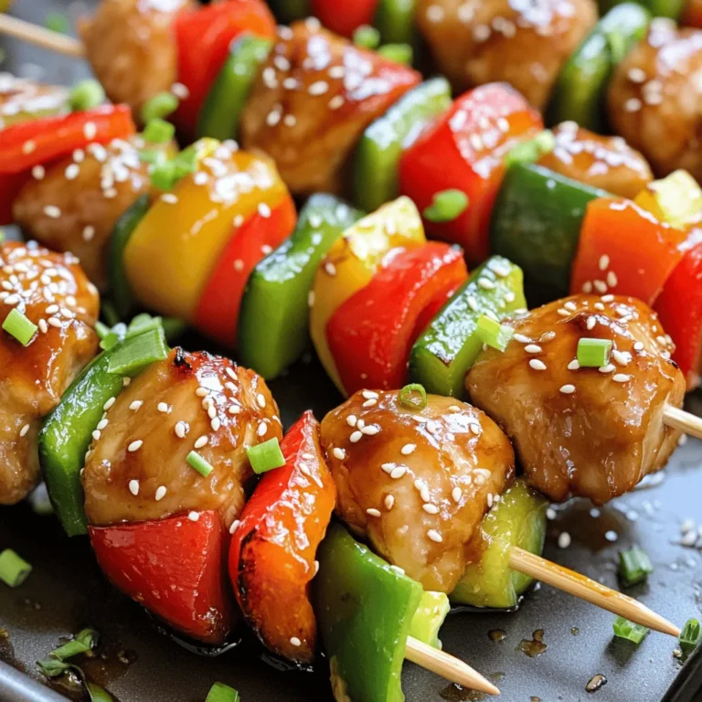 To make easy teriyaki chicken skewers, you need a few key ingredients. These will help you create a tasty and colorful meal. Here’s what you will need: - Chicken and Marinade Components - 1 lb (450g) boneless, skinless chicken thighs, cut into 1-inch pieces - 1/4 cup soy sauce - 1/4 cup honey - 2 tablespoons rice vinegar - 1 tablespoon sesame oil - 2 cloves garlic, minced - 1 teaspoon fresh ginger, grated - 1 tablespoon cornstarch mixed with 2 tablespoons water (to thicken the sauce) - Vegetables for Skewers - 1 red bell pepper, cut into 1-inch pieces - 1 green bell pepper, cut into 1-inch pieces - 1 small zucchini, sliced into thick rounds - Bamboo or metal skewers (if using bamboo, soak in water for 30 minutes) - Garnish Essentials - Sesame seeds - Chopped green onions These ingredients will bring out great flavors in your skewers. The chicken pairs perfectly with the sweet and salty marinade. The veggies add color and crunch. You can find the full recipe for easy teriyaki chicken skewers further along in this article. Enjoy cooking! Marinating the Chicken Start by making the marinade. In a bowl, whisk together soy sauce, honey, rice vinegar, sesame oil, minced garlic, and grated ginger. This mix gives the chicken a sweet and savory taste. Divide the marinade in half. Place the chicken pieces in one half and marinate for at least 30 minutes. If you have time, let them sit for up to 2 hours. This makes the flavors stronger. Preparing the Skewers While the chicken marinates, prepare your vegetables. Cut the bell peppers and zucchini into 1-inch pieces. Thread the vegetables onto skewers, alternating colors. This adds visual appeal and flavor. If you use bamboo skewers, soak them in water for 30 minutes. This helps prevent burning. Cooking Process After marinating, remove the chicken from the fridge. Thread the chicken onto the other half of the skewers, mixing with the vegetables. Heat your grill or grill pan on medium-high. Lightly oil the grill grates. Grill the skewers for about 5-7 minutes on each side. The chicken should be cooked through and have nice grill marks. In the last few minutes, baste with the thickened teriyaki sauce. Once done, let the skewers rest for a few minutes. Drizzle any remaining sauce over them. Garnish with sesame seeds and chopped green onions for a lovely finish. For the full recipe, check the details above. Enjoy your delicious teriyaki chicken skewers! Timing for Marination Marinate your chicken for at least 30 minutes. This lets the flavors soak in. Longer is better. If you can, let it sit for up to 2 hours. This will really boost the taste. Adjusting Flavor Profiles Feel free to tweak the marinade. Want it sweeter? Add more honey. Prefer a saltier taste? Increase the soy sauce. Experiment until it suits your palate. Alternative Marinade Ingredients You can switch up the marinade ingredients too. Try adding orange juice for a citrus touch. Or use lime juice for a zesty kick. Different oils, like olive oil, can also change the flavor. Optimal Grill Settings Set your grill to medium-high heat. This gives nice grill marks and helps cook the chicken quickly. If it’s too hot, the outside cooks too fast, leaving the inside raw. Tips for Avoiding Sticking Oil your grill grates before cooking. You can use a paper towel dipped in oil on tongs. This will help keep your skewers from sticking. Checking Chicken Doneness Check if the chicken is done by cutting a piece. It should be white inside with no pink. The internal temperature should reach 165°F (75°C). If you have a meat thermometer, use it for best results. These tips will help you make the best teriyaki chicken skewers. For the complete cooking guide, check the Full Recipe. {{image_2}} Other Meat Options You can swap chicken for other meats. Pork or beef works great. Use boneless cuts for best results. Just adjust cooking times. Try marinating them the same way as chicken. You’ll get a tasty twist on the classic dish. Vegetarian Choices If you prefer a meatless meal, use tofu or tempeh. They soak up flavors well. Cut them into bite-sized pieces. You can also try mushrooms or eggplant. These veggies add a nice texture and flavor. Recommended Seasonings Boost the taste with spices. Try adding crushed red pepper for heat. Garlic powder or onion powder can deepen the flavor. A sprinkle of black sesame seeds adds a nutty crunch. Substitute Veggies Don’t limit yourself to bell peppers and zucchini. Use cherry tomatoes or mushrooms for a fun twist. Carrots or asparagus work well too. Just remember, cut them to similar sizes for even cooking. This keeps your skewers colorful and tasty. For the complete recipe, check out the Full Recipe. To keep your teriyaki chicken skewers fresh, follow these easy steps. First, let the skewers cool to room temperature. Next, place them in an airtight container. You can store leftovers in the fridge for up to three days. Make sure to cover them well to prevent moisture loss. If you want to keep them longer, consider freezing. Wrap the skewers tightly in plastic wrap, then place them in a freezer bag. This helps avoid freezer burn. You can freeze them for up to three months. Label your bags with the date for easy tracking. When it's time to enjoy your leftovers, reheating is key. The best way is to use a grill or a stovetop pan. Heat the grill to medium-low and place the skewers on it. Grill for about five minutes, turning occasionally until they are hot. This method keeps the chicken juicy and gives it a nice char. If you're using a pan, add a splash of water to help steam the chicken. Cover the pan with a lid to trap heat. Heat for about five to seven minutes, checking often. Avoid reheating in the microwave if you can. It can make the chicken tough and rubbery. Keeping the texture is important for the best taste experience. How long do I marinate the chicken? You should marinate the chicken for at least 30 minutes. If you have time, let it sit for up to 2 hours. This extra time makes the chicken taste great. Can I use chicken breast instead of thighs? Yes, you can use chicken breast. Chicken thighs add more flavor and juiciness. However, breast works well too. What dipping sauces pair well with teriyaki chicken skewers? Some great options are sweet chili sauce or soy sauce. You can also try a spicy mayo for a kick. How do I know when the skewers are done? The chicken should reach an internal temperature of 165°F. You can also cut a piece to check if it’s no longer pink inside. Can I cook these skewers in the oven? Yes, you can cook them in the oven. Place the skewers on a baking sheet and broil them for about 10-15 minutes, turning halfway. What to serve with teriyaki chicken skewers? Serve the skewers with rice or a fresh salad. You can also add some steamed veggies for a complete meal. Check out the Full Recipe for more ideas! You learned about the key ingredients for tasty teriyaki chicken skewers. We explored marinating techniques, cooking steps, and handy tips. I also shared ways to switch up flavors and store leftovers. This dish is easy and fun to make. You can impress friends and family with your cooking skills. Enjoy experimenting with different proteins and vegetables. Try new marinades and sauces to find your favorites. Cooking can be simple and joyful when you have the right steps!