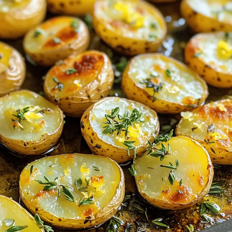 To make Garlic Herb Roasted Potatoes, gather these key items: - 2 pounds baby potatoes, halved - 4 cloves garlic, minced - 3 tablespoons olive oil - 1 tablespoon fresh rosemary, chopped - 1 tablespoon fresh thyme, chopped - 1 tablespoon fresh parsley, chopped - 1 teaspoon sea salt - 1/2 teaspoon black pepper - Zest of 1 lemon - Juice of 1/2 lemon These ingredients create a strong flavor base. The baby potatoes turn crispy on the outside and soft inside. Garlic adds a great punch, while herbs give freshness. You can add other ingredients to boost flavor. Here are some ideas: - A pinch of red pepper flakes for heat - Fresh chives or dill for a different herb taste - Grated parmesan cheese for a cheesy touch Feel free to mix and match! Each addition can change the dish's vibe. Using fresh herbs is key to great taste. Fresh herbs have more flavor than dried. If you can, buy herbs from local markets or grow them at home. Make sure to chop them finely, so the flavor spreads throughout the potatoes. If fresh herbs are not available, you can use dried ones, but use less. Dried herbs are stronger, so go easy on them. Enjoy the burst of flavor! First, gather your baby potatoes. You want about 2 pounds, and they should be halved. Rinse them well to remove any dirt. Clean potatoes help the flavors shine. Once they are clean, set them aside in a large bowl. Next, we will make the herb mix. In the same bowl, add 4 cloves of minced garlic. Then, pour in 3 tablespoons of olive oil. This oil helps the potatoes crisp up. Now, sprinkle in 1 tablespoon each of fresh rosemary, thyme, and parsley. Add 1 teaspoon of sea salt and 1/2 teaspoon of black pepper. Finally, zest one lemon and squeeze the juice from half of it into the bowl. Mix everything well. Make sure the potatoes are fully coated. Now, it's time to roast. Preheat your oven to 425°F (220°C). Line a baking sheet with parchment paper. Spread the potato mix on the sheet in a single layer. Make sure they are spaced out. This space helps them become crispy. Roast them for about 30-35 minutes. Flip them halfway through to cook evenly. When they turn golden brown, they are done. Let them cool for a few minutes. You can toss them with more fresh parsley for a touch of color. You can find the full recipe to help guide you through this process. To make the best garlic herb roasted potatoes, pick the right type. I love using baby potatoes. They are small, tender, and cook evenly. Look for ones that are firm and smooth. Avoid any with spots or wrinkles. Yukon Gold and red potatoes work well too. They have a nice flavor and texture. You can make these roasted potatoes even better with extra herbs and spices. Try adding some dried oregano or basil for a twist. You can also mix in a pinch of smoked paprika for a hint of smokiness. A bit of parmesan cheese adds a nice salty bite. Just sprinkle it on before serving for a cheesy finish. The secret to crispy garlic herb roasted potatoes lies in how you cook them. First, make sure to space them out on the baking sheet. This allows hot air to circulate and crisp them up. Flip the potatoes halfway through roasting for even browning. If you really want crunch, let them roast a little longer. Just keep an eye on them so they don’t burn. Enjoy perfectly crispy treats every time! For the full recipe, check out the earlier section! {{image_2}} Sweet potatoes bring a different flavor and color. They add a sweet, creamy taste. Just swap out the baby potatoes for sweet potatoes. Cut them into similar-sized pieces to ensure even cooking. Use the same herbs and seasonings from the full recipe to keep it simple and tasty. For a Mediterranean twist, add olives and feta cheese. Use baby potatoes or red potatoes. Add some dried oregano for an extra kick. Toss in halved cherry tomatoes for bursts of flavor. This style pairs well with grilled meats or fish, creating a bright and colorful dish. If you like heat, use red pepper flakes. Mix them into your olive oil and herb blend. You can also add cayenne pepper for more spice. This variation gives the potatoes a bold taste that pairs well with creamy dips or fresh salads. Enjoy the kick with every bite! After cooking, let the potatoes cool to room temperature. Then, place them in an airtight container. Store them in your fridge for up to three days. When stored well, they stay fresh and tasty. To reheat, the oven works best. Preheat it to 400°F (200°C). Spread the potatoes on a baking sheet. Heat for about 10-15 minutes. This method keeps them crispy. You can also use a microwave, but it may make them soft. If you choose the microwave, heat in short bursts. Check them often. You can freeze leftover potatoes for up to two months. First, let them cool completely. Then, spread them out on a baking sheet. Freeze until firm, about an hour. After that, transfer the potatoes to a freezer bag. Remove as much air as you can. When you want to eat them, thaw in the fridge overnight. Reheat using the oven for best results. Enjoy the flavors of your Garlic Herb Roasted Potatoes again! Yes, you can use other potatoes for this dish. I recommend using small or medium ones. Yukon Gold or red potatoes work well. They have a creamy texture and hold flavor nicely. If you prefer larger potatoes, cut them into smaller pieces. This helps them cook evenly and get crispy. These roasted potatoes take about 30-35 minutes to cook. I suggest roasting them at 425°F (220°C) for the best results. Make sure to flip them halfway through cooking. This helps them brown evenly and become crispy. You want them to be golden brown and tender inside. Garlic Herb Roasted Potatoes pair well with many dishes. You can serve them with grilled chicken or steak. They also go great with roasted vegetables or a fresh salad. For a simple meal, try them with eggs or as a side for fish. The flavors work well with many proteins and veggies. Check out the Full Recipe for more ideas! Garlic Herb Roasted Potatoes are delicious and easy to make. We covered key ingredients, step-by-step instructions, and tips for perfect results. You learned how to enhance flavor and even explore tasty variations. Storing leftovers and reheating properly keeps them fresh. In summary, you can enjoy crispy roasted potatoes anytime. With these details, you're ready to impress at your next meal. Give it a try and savor the flavors!