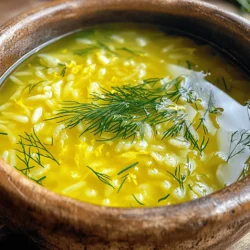 Making Greek Lemon Rice Soup is simple and fun. You need fresh, quality ingredients to get the best flavor. Here is the list of ingredients you will need: - 1 cup long-grain rice - 6 cups vegetable or chicken broth - 1 medium onion, finely chopped - 2 cloves garlic, minced - 2 large lemons, juiced and zested - 3 large eggs - 2 tablespoons olive oil - Salt and black pepper to taste - Fresh dill or parsley for garnish Each ingredient plays a key role in the soup. The rice adds heartiness, while the broth brings warmth. Onions and garlic provide a strong base, giving depth to the flavor. Lemons add bright, zesty notes. Eggs make the soup creamy and rich. Olive oil adds a touch of smoothness. Finally, fresh herbs like dill or parsley add a pop of color and freshness. For the Full Recipe, follow the steps carefully to create a delicious bowl of soup. Enjoy the process, and feel free to experiment with the ingredients! 1. First, heat 2 tablespoons of olive oil in a large pot over medium heat. 2. Add 1 medium chopped onion. Sauté it for about 5 minutes until it turns soft and clear. 3. Next, stir in 2 minced garlic cloves and cook for 1 more minute. 4. Now, add 1 cup of long-grain rice to the pot. Stir the rice for about 2 minutes. This helps to toast the rice slightly and enhance its flavor. 1. Pour in 6 cups of vegetable or chicken broth. Bring this mixture to a boil. 2. Once boiling, reduce the heat and let it simmer for 15 to 20 minutes. The rice should be tender at this point. 3. In a separate bowl, whisk together 3 large eggs, the juice of 2 lemons, and the zest from those lemons. This creates a creamy mixture. 4. To prevent the eggs from scrambling, ladle 1 cup of hot broth into the egg mixture while whisking quickly. This is called tempering the eggs. 1. Slowly pour the tempered egg mixture back into the pot of soup while gently stirring. 2. Heat the soup for a couple more minutes. Ensure it’s hot, but do not let it boil. Boiling can curdle the eggs. 3. Finally, season with salt and black pepper to taste. 4. Serve the soup warm, garnished with fresh dill or parsley for a lovely touch of color. For the full recipe, please refer to the Greek Lemon Rice Soup section above. Enjoy your cooking! To make the best Greek Lemon Rice Soup, pick the right rice. Long-grain rice works well. It cooks evenly and stays fluffy. Avoid sticky rice types like jasmine or sushi rice. Next, control the temperature for the egg mixture. This step is crucial. If it’s too hot, the eggs may scramble. Always whisk and add hot broth slowly to the eggs. This helps temper them. You can choose between sautéing and boiling. Sautéing the onion and garlic first adds depth. It gives the soup a richer flavor. After sautéing, you’ll boil the broth with rice to cook it through. Whisking is vital in this recipe. It helps blend the egg mixture smoothly into the hot soup. If you skip this, you may end up with chunks of cooked egg. Pair the soup with fresh bread or a simple salad. A Greek salad works great because it complements the soup's flavors. For a meal, serve it with grilled chicken or fish. This adds protein and makes the meal heartier. Enjoy your delicious and nourishing soup! {{image_2}} You can switch out the rice for other grains. Quinoa or barley work well. They add unique flavors and textures. For those who prefer a protein boost, try shredded chicken or cooked lentils. Both options add heartiness to the soup. When it comes to broth, you have choices. Use vegetable broth for a lighter taste. Chicken broth offers a richer flavor. You can also mix both for a balanced taste. Looking to spice things up? Adding spices like cumin or paprika can change the flavor. Fresh vegetables like carrots or spinach can also enrich the soup. They add more nutrients and color. Herbs can elevate this recipe too. While dill and parsley are classic choices, try thyme or oregano for a new twist. Each herb brings its own unique taste. If you need a gluten-free option, use rice as your only grain. This soup is naturally gluten-free, so you can enjoy it worry-free. For vegan options, replace the eggs with silken tofu. Blend it until smooth before adding it to the soup. You can also skip the chicken broth and use vegetable broth instead. This keeps the soup rich and tasty. For more details, check the Full Recipe. You can store leftovers of Greek Lemon Rice Soup for up to three days. Use airtight containers to keep it fresh. Make sure to let the soup cool before sealing it. This helps avoid steam buildup, which can alter the texture. If you want to freeze the soup, pour it into freezer-safe containers. Leave some space at the top for expansion. It’s best to freeze the soup without the eggs added. When you are ready to eat, thaw it overnight in the fridge. To reheat frozen soup, warm it on low heat in a pot. Stir it gently and add a splash of broth if needed. Once it’s hot, whisk in a few beaten eggs for a creamy finish. Enjoy your comforting bowl of Greek Lemon Rice Soup! For the full recipe, you can refer to the earlier sections. What is Greek Lemon Rice Soup? Greek Lemon Rice Soup is a warm, creamy dish. It features rice, broth, and a tangy lemon flavor. The soup often includes eggs, adding richness. It’s comforting and nourishing, perfect for chilly days or when you need a pick-me-up. How can I adjust the soup for more servings? To make more soup, simply increase the ingredients. Double the rice, broth, and eggs. Keep the same lemon juice for that bright flavor. Adjust seasoning to taste as you go. Why did my eggs scramble in the soup? Scrambled eggs can happen if the soup is too hot when you add them. To avoid this, temper the eggs. Slowly add hot broth to the egg mixture while whisking. This warms the eggs without cooking them too fast. How can I thicken the soup if needed? If your soup is too thin, try one of these tricks. You can add more rice and let it cook a bit longer. Another option is to mix a bit of cornstarch with water and stir it in. Let it simmer until thickened. Can I use brown rice instead? Yes, you can use brown rice. Just remember it takes longer to cook. You may need to add more broth and simmer until tender. This will change the soup's texture but keep it flavorful. What’s a good substitute for lemon juice? If you don't have lemon juice, try using lime juice. It gives a similar tang. You can also use vinegar, like white wine vinegar, but adjust the amount to taste. This blog post showed you how to make Greek Lemon Rice Soup. We covered key ingredients, and step-by-step instructions for a tasty dish. You learned helpful tips and variations to suit your tastes. With proper storage tips, you can enjoy this soup later. Remember, cooking is fun and you can be creative! Now, gather your ingredients and enjoy making this nutritious meal. Happy cooking!