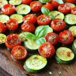 For this dish, I use simple, fresh items. They make the flavors pop. Here’s what you need: - 2 medium zucchinis, sliced into half-moons - 1 pint cherry tomatoes, halved - 3 cloves garlic, minced These vegetables offer great taste and nutrition. Zucchini is mild and tender when cooked. Cherry tomatoes burst with sweetness. The garlic adds depth to the dish. Seasonings enhance the natural flavors of the veggies. I like to keep it easy with these: - 3 tablespoons olive oil - 1 teaspoon dried oregano - 1 teaspoon balsamic vinegar - Salt and pepper to taste Olive oil helps the veggies roast nicely. It makes them golden and flavorful. Dried oregano brings a warm, earthy taste. Balsamic vinegar adds a tangy note that balances the sweetness of the tomatoes. Garnishes give your dish a fresh look and taste. Consider adding: - Fresh basil leaves for garnish Basil has a lovely aroma and flavor. It brightens the dish and makes it more appealing. You can sprinkle the leaves on top just before serving. For the full recipe, check out the Easy Roasted Zucchini and Tomatoes section. Start by washing the zucchinis and cherry tomatoes. Cut the zucchinis into half-moons. Halve the cherry tomatoes. Keep the sizes even for best cooking. In a large bowl, add the sliced zucchinis and halved tomatoes. Then, add minced garlic, olive oil, dried oregano, balsamic vinegar, salt, and pepper. Toss everything together. Make sure each piece gets coated well. This step adds flavor to your vegetables. Preheat your oven to 425°F (220°C). Spread the vegetable mix on a baking sheet in a single layer. This helps them roast evenly. Roast in the oven for 20-25 minutes. You want the zucchini tender and the tomatoes blistered. After roasting, let them cool slightly. Serve warm with fresh basil leaves on top. This dish is simple and tasty. For the full recipe, check the beginning of the article. When picking zucchini, look for young and firm ones. They should feel heavy for their size. Their skin should be shiny and free of blemishes. For tomatoes, choose bright and plump ones. Cherry tomatoes should have smooth skin. A good tomato smells sweet and fresh, which means it’s ripe. To get even cooking, cut your zucchini into similar sizes. Half-moons work well because they cook nicely. Spread the veggies out on the baking sheet. Avoid crowding them, as this can cause steaming instead of roasting. Give them space to caramelize and brown evenly. Set your oven to 425°F (220°C) for great roasting. This high heat helps the veggies brown nicely. If your oven has hot spots, rotate the pan halfway through. This simple step makes sure all sides get that lovely roasted flavor. Follow these tips, and you will enjoy tasty roasted veggies! For the full recipe, check out Easy Roasted Zucchini and Tomatoes. {{image_2}} You can make this dish even better by adding more veggies. Try bell peppers for a sweet crunch. Carrots add a nice color and taste. You can also mix in red onions for a savory kick. Just cut them to match the zucchini size. This helps them cook evenly. The more veggies, the more flavors you’ll enjoy. Want to make your dish pop? Add some spice! You can sprinkle red pepper flakes for heat. Italian seasoning works great, too. If you like a smoky flavor, try smoked paprika. You can even add a squeeze of lemon for brightness. Experiment with different spices to find your favorite mix. Turn this side dish into a full meal. Serve it with grilled chicken or fish for protein. You can also mix in cooked quinoa or rice for extra fiber. This makes it filling and nutritious. Add a sprinkle of cheese on top for richness. This easy roasted zucchini and tomatoes dish can be your go-to meal anytime. For the full recipe, check out the detailed steps above. To keep your roasted zucchini and tomatoes fresh, let them cool down first. Transfer the veggies to an airtight container. They will stay good in the fridge for about three days. Make sure to store them away from strong-smelling foods. This helps keep their taste intact. When you’re ready to enjoy leftovers, preheat your oven to 350°F (175°C). Spread the zucchini and tomatoes on a baking sheet. Heat for about 10-15 minutes, or until warm. This method keeps them tasty and helps revive their original texture. You can also use a microwave if you're in a hurry. Just heat for 1-2 minutes, but watch for sogginess. If you want to save them for later, freezing is a great option. First, let the veggies cool completely. Then, place them in a freezer-safe bag or container. Make sure to squeeze out as much air as possible to avoid freezer burn. They can last up to three months in the freezer. When you're ready to eat, thaw in the fridge overnight before reheating. For the full recipe, check back here. Yes, you can use other types of tomatoes. You might try roma tomatoes or vine-ripened tomatoes. Both options add great flavor. Just make sure to cut them into similar sizes. This helps them cook evenly with the zucchini. Roasted zucchini and tomatoes pair well with many dishes. You can serve them with grilled chicken or fish. They also go great with pasta or rice. For a lighter meal, enjoy them on a fresh salad. You could even use them as a tasty topping for toast. You’ll know the vegetables are done when they become tender. The zucchini should feel soft when pierced with a fork. The tomatoes should look blistered and slightly caramelized. This usually takes about 20-25 minutes at 425°F (220°C). Keep an eye on them to avoid burning. Yes! You can prep them ahead of time. Slice the zucchini and tomatoes and store them in the fridge. Just remember to coat them with oil and seasonings right before roasting. This keeps them fresh and flavorful. Store any leftovers in an airtight container. They’ll stay fresh in the fridge for up to three days. To keep the flavors intact, avoid reheating them in the microwave. Instead, warm them gently in the oven or on the stove. You can freeze roasted zucchini and tomatoes, but they may lose some texture. Allow them to cool completely before placing them in freezer bags. Remove as much air as possible to prevent freezer burn. They can last up to three months in the freezer. You can mix in other vegetables like bell peppers or onions. Adding spices like red pepper flakes gives extra heat. You can also sprinkle some cheese on top for a rich flavor. This recipe is very flexible, so feel free to get creative! For the full recipe, check out the Easy Roasted Zucchini and Tomatoes section. For a simple and tasty dish, roasted zucchini and tomatoes shine. We discussed the best ingredients, how to prepare them, and the steps to roast them perfectly. Remember to pick fresh veggies and use the right seasonings. Explore variations to keep things exciting. When storing leftovers, aim for great flavor whether reheating or freezing. With these tips, you can enjoy this dish anytime. Happy roasting!