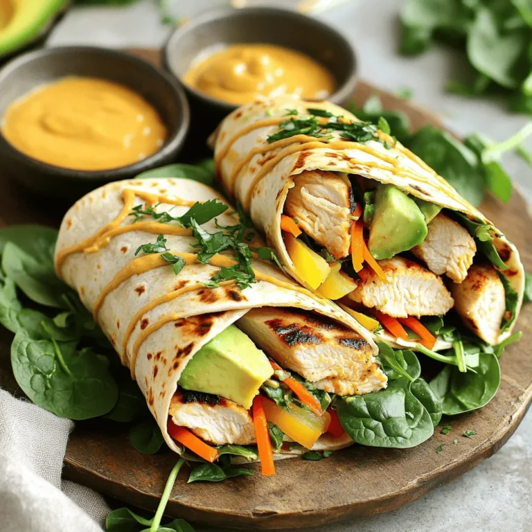 When you want to make honey mustard chicken wraps, having the right ingredients is key. Here’s what you need: - 2 large chicken breasts, grilled and sliced - 4 whole wheat tortillas - 1/2 cup honey mustard dressing - 1 cup baby spinach leaves - 1 ripe avocado, sliced - 1 bell pepper (red or yellow), sliced - 1/2 cup shredded carrot - Salt and pepper to taste - Optional: 1/4 cup crumbled feta cheese These ingredients come together to create a delightfully tasty wrap. You can adjust the amount of honey mustard dressing based on your taste. I love adding extra veggies for crunch and flavor. The feta cheese is optional, but it adds a nice creamy texture. Feel free to mix and match your favorite vegetables. You can use sliced cucumbers, cherry tomatoes, or even radishes. Remember, fresh and colorful ingredients make your wraps not just tasty but also visually appealing. For the full recipe, check out the section above. Enjoy your cooking! - Season the chicken Start with the grilled chicken. I like to season it with salt and pepper. This simple step adds great taste. - Prepare the tortillas Next, lay out the whole wheat tortillas on a clean surface. Make sure they are flat and ready to fill. - Layer the fillings Drizzle honey mustard dressing on each tortilla. Spread it evenly to cover the whole surface. Now, in the center, layer baby spinach, sliced chicken, avocado, bell pepper, and shredded carrots. If you want a little more flavor, add crumbled feta cheese. - Folding sides Take the sides of the tortilla and fold them in. This keeps all the fillings inside. - Rolling from the bottom up Start rolling the wrap from the bottom. Roll tightly to make sure everything stays together. - Serving suggestions Serve the wraps on a nice platter. You can cut each wrap in half for easy eating. - Optional garnishes Add fresh herbs or radish slices for a colorful touch. You can also offer extra honey mustard dressing on the side for dipping. For the full details, you can check the Full Recipe. Enjoy your tasty honey mustard chicken wraps! To make your honey mustard chicken wraps really shine, focus on two things: seasoning and the right honey mustard. Start by seasoning your chicken well with salt and pepper. This simple step brings out the chicken's taste. You can also add garlic powder or paprika for a tasty kick. For honey mustard, choose a brand that balances sweetness and tanginess. If you prefer a stronger flavor, look for a spicy version. This makes a big difference in taste and elevates your wraps. You can make these wraps ahead of time. Simply prepare all the fillings, and store them separately. This keeps everything fresh. When you are ready to eat, just assemble the wraps. For storage, wrap them tightly in foil or plastic wrap. Keep them in the fridge for up to three days. If you need to reheat, place them in the microwave for about 30 seconds. This warms them without making them soggy. If you want to switch up the protein, use turkey or tofu instead of chicken. Both options work well and taste great. For a vegan wrap, replace chicken with grilled veggies or chickpeas. You can also skip the honey mustard dressing if you want a lighter option. Instead, try a yogurt or hummus spread. These swaps keep your wraps delicious and exciting. For the full recipe, check the earlier section. {{image_2}} You can mix up your honey mustard chicken wraps by adding unique veggies. Try cucumber slices for crunch. Radishes add a nice peppery flavor. You can also use sprouts for a fresh touch. For cheeses, feta gives a tangy kick. Cream cheese works well for a creamy texture. You can also try goat cheese for a different taste. Spreads like hummus or tzatziki can also add flavor and moisture. If you like heat, add some chopped jalapeños for a spicy twist. You can also spread sriracha on the tortilla before adding fillings. This adds a nice kick. Citrus can brighten your wraps. Squeeze fresh lime juice over the veggies. You can also mix some lemon zest into the honey mustard dressing. This will give your wraps a zesty kick that is refreshing. If you want gluten-free wraps, try using lettuce leaves instead. They hold fillings well and are very healthy. You can also use rice paper for a fun, different texture. Experimenting with different flatbreads can change your wrap game. Pita bread adds a soft chewiness. Whole grain wraps offer a nutty flavor. You can even use naan for a unique taste that pairs well with the honey mustard chicken. For the full recipe, check out the Honey Mustard Chicken Wraps. To keep your honey mustard chicken wraps fresh, follow these tips: - Refrigeration tips: Store wraps in the fridge. Use an airtight container to avoid drying out. - Wrapping techniques for freshness: Wrap each individual wrap tightly in plastic wrap or foil. This keeps them from getting soggy. - Shelf life in the refrigerator: When stored properly, wraps last about 3 to 4 days in the fridge. - Freezing options for wraps: You can freeze them for longer storage. They stay good for about 2 months in the freezer. Just remember to wrap them well to avoid freezer burn. - Best methods for keeping texture: To reheat, unwrap the wrap and place it in a skillet over medium heat. Heat for about 3 to 5 minutes on each side. This keeps the tortilla crispy. You can also use an oven set to 350°F for 10 minutes. Enjoy your warm, tasty wraps! You can serve honey mustard chicken wraps with simple side dishes. Some great options are: - Fresh fruit: Try apple slices or grapes for a sweet touch. - Veggie sticks: Carrot and cucumber sticks add crunch and color. - Chips: Whole grain or veggie chips pair well for a fun crunch. - Salad: A light green salad with vinaigrette adds freshness. These sides will make your meal more balanced and colorful. Yes, you can make honey mustard chicken wraps ahead of time! Here are some tips: - Prep and store: Assemble the wraps, then wrap them in foil. - Refrigerate: Keep them in the fridge for up to 2 days. - Avoid sogginess: Store the honey mustard dressing separately. Add it just before eating to keep the wrap fresh. This way, you save time and enjoy a quick meal later. Making honey mustard dressing is easy! Here’s a quick recipe: - Ingredients: - 1/4 cup honey - 1/4 cup Dijon mustard - 1 tablespoon apple cider vinegar - Instructions: 1. Mix all the ingredients in a bowl. 2. Whisk until smooth and well combined. 3. Taste and adjust sweetness or tanginess as needed. This homemade dressing adds a personal touch to your wraps! Yes, honey mustard chicken wraps can be healthy! Here are some points to consider: - Lean protein: Grilled chicken offers good protein without extra fat. - Fresh veggies: Spinach, avocado, and bell peppers provide vitamins and fiber. - Whole wheat tortillas: They add more nutrition than regular tortillas. - Moderation with dressing: Use honey mustard dressing in moderation for flavor. Overall, these wraps are a tasty and nutritious choice for meals. Honey mustard chicken wraps are easy to make and tasty. We covered key ingredients, like chicken, whole wheat tortillas, and fresh veggies. You learned step-by-step prep, tips for flavor, and how to store wraps. Plus, we explored variations, including vegan options and unique ingredients. Try these wraps for a quick meal or snack. They are fun to customize. Enjoy making them your own, and share with family or friends. Eating healthy can be simple and delicious!