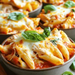 To make this tasty dish, gather these main ingredients: - 2 cups cooked rotisserie chicken, shredded - 1 cup cooked penne pasta - 2 cups marinara sauce - 1 cup ricotta cheese - 1 cup shredded mozzarella cheese - ½ cup grated Parmesan cheese - 1 teaspoon dried oregano - 1 teaspoon garlic powder - ½ teaspoon salt - ½ teaspoon black pepper - Fresh basil for garnish These simple ingredients come together to create a rich and filling meal. The rotisserie chicken adds flavor while saving time. The penne pasta holds the sauce well, and the cheeses make it creamy and delicious. You can make this casserole your own by adding some fun extras. Here are a few ideas: - Sliced mushrooms for earthiness - Spinach for extra greens - Red pepper flakes for heat - Olives for a salty twist - Zucchini for added veggies Feel free to mix and match! These add-ins let you play with flavors and textures. You can make this dish unique to your taste or use what you have on hand. If you need to swap some ingredients, here are a few easy options: - Use cooked chicken breast instead of rotisserie chicken. - Swap penne pasta for any pasta shape you like. - Try cottage cheese if you don’t have ricotta. - Use any marinara or tomato sauce you prefer. - Substitute mozzarella with provolone or cheddar cheese. These swaps still give you a yummy casserole. It’s all about using what you have available in your kitchen. Before you cook, gather all your ingredients. This will save you time. Shred the chicken from a rotisserie. Use cooked penne pasta for ease. Measure your marinara sauce and cheeses. It helps to have everything ready. Preheat your oven to 375°F (190°C) to get it hot while you mix. Start by mixing the shredded chicken, penne pasta, and marinara sauce in a large bowl. Stir until every piece is coated. In another bowl, mix the ricotta cheese, oregano, garlic powder, salt, and black pepper. This adds great flavor. Grease a 9x13 inch casserole dish. Layer half of your chicken mixture at the bottom. Spread half of the ricotta mixture over it. Next, add half of the mozzarella cheese. Repeat these layers with the rest of the chicken and pasta mix, ricotta, and top with the remaining mozzarella and Parmesan. Cover the dish with foil. Bake for 25 minutes, then remove the foil and bake for another 15 minutes. You want the cheese to be bubbly and golden. Layering is key to a great casserole. It ensures every bite has flavor. The first layer gives a base that holds the dish together. Each layer builds flavor and texture. The top layer of cheese creates a nice crust. It adds a crispy finish. Layering also helps the dish heat evenly. This makes every piece delicious and satisfying. To get the best cheese melt, use fresh mozzarella. It melts beautifully and adds great texture. Make sure to layer the cheeses properly. Place the mozzarella on top of the casserole. This helps create a gooey, bubbly surface. Bake until the cheese is golden brown. This indicates a perfect melt. Store leftovers in airtight containers. This keeps the casserole fresh. You can refrigerate it for up to four days. If you want to freeze it, wrap it well in plastic wrap. Then place it in a freezer-safe bag. This way, it can last for up to three months. When ready to eat, thaw it overnight in the fridge. Use rotisserie chicken to save time. It’s already cooked and packed with flavor. Cook your pasta while the oven preheats. This cuts down on prep time. Prepare the casserole in advance. You can assemble it and refrigerate it. Just bake it when you’re ready to eat. For a quick meal, serve it with a side salad. This adds crunch and freshness. Feel free to check the Full Recipe for detailed steps! {{image_2}} You can easily add spinach and artichokes for a tasty twist. Mix in one cup of fresh spinach and half a cup of artichoke hearts. This adds color and boosts nutrition. It gives your casserole a creamy and rich flavor. The spinach brings in vitamins, while artichokes add a nice touch. This is a great way to enjoy more veggies. If you need a gluten-free option, swap the penne pasta. Use gluten-free pasta or quinoa instead. Check the marinara sauce to ensure it’s gluten-free. You can also use gluten-free breadcrumbs for a crispy topping. This way, you can enjoy the same great taste without gluten. For a vegetarian version, omit the chicken. Replace it with roasted vegetables like zucchini, mushrooms, or bell peppers. You can also add some beans for protein. This keeps your casserole hearty and filling. Using veggies not only makes it colorful but also adds unique flavors. To keep your Chicken Parmesan Casserole fresh, let it cool first. Use an airtight container for storage. This method prevents moisture loss and keeps flavors intact. You can store it in the fridge for three to four days. If you want to enjoy it later, freezing is your best bet. Freezing is easy and saves time. First, let the casserole cool completely. Then, cut it into single portions. Wrap each piece tightly in plastic wrap. Place the wrapped portions in a freezer-safe bag. This way, you can pull out just what you need. The casserole will stay good for up to three months in the freezer. When you reheat, keep the taste and texture in mind. For the best results, use the oven. Preheat to 350°F (175°C). Place the casserole in a baking dish. Cover it with foil to keep it moist. Heat for about 20 minutes or until warm. You can also use the microwave if you're in a hurry. Just use a microwave-safe dish and cover it. Heat in short bursts, stirring in between. Enjoy your flavorful meal! You can make Chicken Parmesan Casserole with simple steps. Start with cooked rotisserie chicken. Shred it into bite-sized pieces. Cook penne pasta until al dente. Mix the chicken, pasta, and marinara sauce in a bowl. Then, blend ricotta cheese with oregano, garlic powder, salt, and black pepper. Layer half of the chicken mix in a greased dish, then add half of the ricotta and mozzarella. Repeat the layers. Bake at 375°F for 40 minutes. This method gives you a flavorful, hearty meal. For the full recipe, check below. Yes, you can prepare this casserole ahead of time. Assemble it in the dish but do not bake. Cover it tightly with foil and store it in the fridge. This way, you save time on busy days. When ready to cook, just bake it straight from the fridge. You might need to add a few extra minutes to the cooking time. Pair your Chicken Parmesan Casserole with a fresh salad. A simple green salad with vinaigrette works well. Garlic bread is also a great side. It soaks up the sauce nicely. You can even add some roasted vegetables for extra color and nutrients. The cooking time is about 40 minutes. Bake the casserole covered for 25 minutes, then uncover for 15 minutes. This method helps the cheese to melt and brown nicely. Always check for bubbly cheese to know it's done! You learned how to make Chicken Parmesan Casserole step by step. We covered key ingredients, cooking techniques, and tips for the perfect melt. You can even customize this dish with fun add-ins or variations. Remember to store leftovers well and consider making extras for later. I hope you feel ready to create a dish everyone will love. Enjoy your cooking adventure!