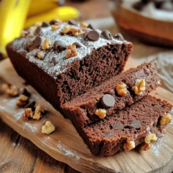 - 3 ripe bananas, mashed - 1/2 cup unsalted butter, melted - 3/4 cup brown sugar - 1/4 cup granulated sugar - 2 large eggs - 1 teaspoon vanilla extract - 1 teaspoon baking soda - 1/2 teaspoon baking powder - 1/2 teaspoon salt - 1 1/2 cups all-purpose flour - 1/2 cup cocoa powder - 1/2 cup chocolate chips (semi-sweet or dark) - 1/2 cup walnuts or pecans, chopped (optional) When making the best ever chocolate banana bread, choosing your ingredients is key. Ripe bananas bring sweetness and moisture. Their brown spots mean more flavor, so don’t shy away from them. Melted unsalted butter gives the bread a rich texture. Using a mix of brown and granulated sugar adds depth to the sweetness. Eggs help the bread rise and stay moist. Vanilla extract adds warmth to the flavor. Baking soda and baking powder work together to give your bread lift. Salt balances the sweetness, while all-purpose flour provides structure. Cocoa powder is what makes this bread chocolatey and rich. Chocolate chips add bursts of melted goodness. If you want a nutty crunch, add walnuts or pecans. If you have dietary needs, there are easy swaps. You can use applesauce instead of butter for a lighter option. For gluten-free bread, use almond flour or gluten-free flour blends. This allows everyone to enjoy this tasty treat, no matter their diet. For the full recipe, refer to the main article. First, set your oven to 350°F (175°C). This is the perfect heat for baking. Next, take a 9x5-inch loaf pan. Grease it well or line it with parchment paper. This helps the bread come out easily. In a large bowl, mash the ripe bananas until smooth. Then, add the melted butter. Stir these two together until they mix well. Next, add the brown sugar and granulated sugar. Mix until everything is combined. Now, crack in the eggs, one at a time. Mix after each egg. Finally, add the vanilla extract and stir until smooth. In another bowl, whisk together the dry ingredients. Combine the baking soda, baking powder, salt, flour, and cocoa powder. This mix gives your bread the rise and chocolate flavor it needs. Now, take the dry mix and gradually fold it into the wet mixture. Use a spatula to gently combine them. Be careful not to over-mix. This keeps your bread soft and light. Pour the batter into your prepared loaf pan. Smooth the top with a spatula. Bake in the oven for 60-65 minutes. To check if it's done, insert a toothpick in the center. It should come out clean. After baking, let the bread cool in the pan for about 10 minutes. Then, transfer it to a wire rack. Allow it to cool completely before slicing. This helps keep the texture just right. For the full recipe, check the previous section. Enjoy your baking! To make the best chocolate banana bread, avoid over-mixing the batter. Over-mixing can make your bread dense and tough. Mix just until you see no dry flour. This keeps the bread soft and moist. The ripeness of your bananas is key too. Use very ripe bananas. They should be brown and soft. This gives your bread a sweet, rich flavor. The more brown spots, the better the taste! To take your chocolate banana bread to the next level, add a pinch of cinnamon. This spice brings warmth and depth to the flavor. You can also try nutmeg for a different twist. Using various types of chocolate can also enhance taste. Semi-sweet chocolate chips work great. For a richer taste, use dark chocolate chips. If you love white chocolate, mix that in too. Each type adds its own special flavor! When serving your banana bread, plating matters. Slice it neatly and arrange the pieces on a pretty plate. You can dust the top with powdered sugar for a sweet touch. Toppings can make your bread even better. A dollop of whipped cream adds creaminess. A scoop of vanilla ice cream makes it a dessert treat. Fresh berries or sliced bananas on the side add color and taste. For the full recipe, check out the detailed instructions to make your own Best Ever Chocolate Banana Bread! {{image_2}} You can make your chocolate banana bread even better with fun mix-ins. Here are some ideas: - Nuts and dried fruits: Chopped walnuts or pecans add crunch. You can also use dried fruits like raisins or cranberries for a sweet touch. They give great flavor and texture. - Various chocolate types: Use semi-sweet, dark, or even white chocolate chips. Each type brings a unique taste. Mixing different types makes it exciting. Adding a twist to your recipe can surprise your taste buds. Try these ideas: - Use of coffee or espresso: A little coffee enhances the chocolate flavor. Just add a small amount to the wet mix. It brings out the richness. - Cinnamon or nutmeg additions: A dash of cinnamon or nutmeg can warm up the bread. These spices add depth and make it cozy. If you want to change things up, consider these formats: - Chocolate banana muffins: Bake the batter in muffin tins for easy serving. They are great for breakfast or snacks. - Mini loaf versions: Making mini loaves is fun. They bake faster and are perfect for sharing or gifts. Feel free to explore these variations to make your chocolate banana bread even more delightful! For the full recipe, check the main article. To store your chocolate banana bread at room temperature, wrap it well. Use plastic wrap or aluminum foil. Place it in an airtight container. This keeps the bread soft and moist. It lasts up to four days on your counter. Be sure to keep it away from heat and sunlight. For long-term storage, freezing is your best option. Slice the bread first for easy thawing. Wrap each slice in plastic wrap, then place in a freezer bag. Remove as much air as possible. Your chocolate banana bread can stay fresh in the freezer for up to three months. To thaw, leave it in the fridge overnight or at room temp for a few hours. To avoid spoilage, always use clean hands and tools. Make sure your bread is completely cool before wrapping. Check for any signs of mold before eating. If you notice a dry texture, try warming it slightly in the microwave. This helps restore some moisture. Enjoy every bite of your delicious chocolate banana bread! For the full recipe, check out the Best Ever Chocolate Banana Bread section. To make this banana bread vegan, you can swap out eggs and butter. - Egg substitution: Use 1/4 cup of unsweetened applesauce for each egg. - Butter substitution: Replace the butter with 1/2 cup of coconut oil or vegan butter. These swaps keep the bread moist and delicious. Yes, you can use frozen bananas. Just thaw them before mashing. - Tip: Drain any excess liquid after thawing. Frozen bananas work great in this recipe. They add extra sweetness and moisture. If your bread turns out too moist, adjust your baking time and ingredients. - Baking time: Try baking it a bit longer. Check every five minutes after the first hour. - Ingredient adjustment: Use a little less mashed banana or add more flour. These changes can help achieve the perfect texture. To check if your bread is done, use a toothpick. - Toothpick test: Insert a toothpick in the center. If it comes out clean, the bread is ready. If it has wet batter, bake for a few more minutes. This simple test ensures a great bake every time. You now have the tools to make a delicious chocolate banana bread. We covered the key ingredients, step-by-step instructions, and helpful tips to improve your baking. Remember to keep your bananas ripe and avoid over-mixing for best results. Try different mix-ins for fun twists. Store your bread right to keep it fresh. Enjoy your baking adventure, knowing you can adjust for dietary needs. Simple adjustments can make a big difference! Happy baking!