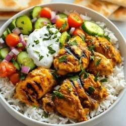 - 2 cups cooked basmati rice - 1 lb boneless chicken thighs, sliced into thin strips - 3 tablespoons olive oil - 3 cloves garlic, minced - 2 teaspoons ground cumin - 2 teaspoons ground coriander - 1 teaspoon paprika - 1 teaspoon ground turmeric - 1 teaspoon cinnamon - 1/2 teaspoon cayenne pepper - Salt and pepper to taste - Juice of 1 lemon - 1 cup cucumber, diced - 1 cup cherry tomatoes, halved - 1/4 cup red onion, finely chopped - 1/4 cup fresh parsley, chopped - 1/2 cup plain yogurt - 1 tablespoon tahini - Fresh pita bread, for serving (optional) The Chicken Shawarma Rice Bowl needs some key ingredients. First, you must have basmati rice. It gives a nice base for the bowl. Then, you need chicken thighs. They are juicy and soak up flavors well. Olive oil helps the spices stick and adds great taste. Garlic adds depth, while spices like cumin and coriander bring warmth. Lemon juice brightens the dish. Fresh veggies like cucumber and tomatoes add crunch. Red onion gives a nice bite and parsley adds color. Finally, yogurt and tahini create a creamy drizzle that ties it all together. This dish is hearty and balanced. The chicken gives protein, while rice provides carbs. Fresh veggies add fiber and vitamins. The yogurt offers calcium, making it a filling meal. To make this dish, you need a few tools. A medium bowl is great for mixing the marinade. Use a large skillet for cooking the chicken. A sharp knife helps with chopping veggies. Lastly, have measuring spoons and cups ready for accuracy. For the full recipe, refer to the Chicken Shawarma Rice Bowl section. To start, we need to make the marinade. In a medium bowl, combine: - 3 tablespoons olive oil - 3 cloves garlic, minced - 2 teaspoons ground cumin - 2 teaspoons ground coriander - 1 teaspoon paprika - 1 teaspoon ground turmeric - 1 teaspoon cinnamon - 1/2 teaspoon cayenne pepper - Salt and pepper to taste - Juice of 1 lemon Mix these ingredients well. Now, take 1 lb of boneless chicken thighs, sliced into thin strips, and add them to the marinade. Make sure the chicken is fully coated. Cover the bowl and let it sit in the fridge for at least 30 minutes. For the best taste, let it marinate for 1-2 hours. This time helps the spices soak in. After marinating, it’s time to cook the chicken. Heat a large skillet over medium-high heat. Add the marinated chicken strips to the skillet. Cook them for about 5-7 minutes, stirring occasionally. You want them to be golden brown and cooked through. The smell will be amazing as they cook. This step is key for getting that juicy flavor. While the chicken cooks, we can prepare the salad. In a bowl, combine: - 1 cup cucumber, diced - 1 cup cherry tomatoes, halved - 1/4 cup red onion, finely chopped - 1/4 cup fresh parsley, chopped Mix these ingredients together and season with salt and pepper. Set the salad aside. This fresh salad adds color and crunch to your bowl, balancing the warm flavors of the chicken. Once everything is ready, layer your cooked basmati rice in a bowl, add the chicken on top, and spoon over the fresh salad mixture. Drizzle with yogurt and tahini for extra creaminess. Enjoy the burst of flavors! For the full recipe, check the details above. Marination makes a big difference in flavor. Aim for at least 30 minutes. For the best taste, let the chicken marinate for 1-2 hours. This gives the spices time to infuse and the chicken to become tender and juicy. Cook the chicken over medium-high heat. This helps achieve a nice golden brown color. Stir the chicken occasionally to ensure even cooking. Typically, it takes about 5-7 minutes for the chicken to cook through. Use a meat thermometer to check that it reaches 165°F, ensuring it is safe to eat. A great bowl looks good and tastes great. Start with a base of fluffy basmati rice. Layer the chicken on top, then add a fresh salad mix. For a pop of color, drizzle the yogurt-tahini mix over it. Finish with a sprinkle of fresh parsley and bright cherry tomatoes. Use vibrant bowls for a fun touch. {{image_2}} If you want to change up the base, try using quinoa or cauliflower rice. Quinoa adds a nutty flavor and packs in protein. It cooks similarly to rice, making it easy to swap. Just use the same amount of water when cooking. Cauliflower rice is a great low-carb option. You can make it by grating fresh cauliflower. Sauté it in olive oil for a few minutes until tender. This option makes your bowl lighter and keeps the focus on the chicken. To kick up the spice in your Chicken Shawarma Rice Bowl, consider adding fresh jalapeños or a drizzle of hot sauce. You can also mix in some red pepper flakes while cooking the chicken. This adds a nice, slow heat that builds. Another fun option is to add harissa, a North African chili paste. Just a spoonful can transform your bowl. It gives a smoky flavor and a nice kick. For a vegetarian twist, use chickpeas instead of chicken. You can marinate them just like the chicken and roast until crispy. They’ll soak up all those great spices. If you want a vegan option, swap the yogurt for a plant-based yogurt. You can also use tahini as a creamy topping. Don’t forget to check the Full Recipe for all the details! Store your Chicken Shawarma Rice Bowl in an airtight container. Keep it in the fridge. It stays fresh for 3 to 4 days. Ensure the chicken and salad are separated. This keeps the salad crisp. When you're ready to eat, take out the container. Heat the chicken and rice in the microwave. Use medium power for 1-2 minutes, stirring halfway. Check if it’s hot all the way through. You can also reheat on the stove over low heat. Add a splash of water to keep it moist. If you want to freeze your Chicken Shawarma Rice Bowl, do it before adding the salad. Pack the chicken and rice in a freezer-safe container. It can last up to 3 months in the freezer. When ready to eat, thaw it overnight in the fridge. Reheat as usual. Enjoy your tasty meal later! For the full recipe and more details, check out the [Full Recipe]. You can use beef, lamb, or turkey. For a meat-free option, try chickpeas or tofu. These substitutes soak up the flavor well. If you use tofu, press it first to remove extra water. This makes it crispier when cooked. For beef or lamb, slice it thin for quick cooking. Adjust the cooking time based on what you choose. To make this dish dairy-free, skip the yogurt and tahini mix. Instead, use a plant-based yogurt made from almond or coconut. You can also add avocado for creaminess. It gives a nice texture and flavor. Just mash it and drizzle it over the rice and chicken. This dish goes well with a fresh salad or roasted vegetables. You can also serve it with hummus and warm pita bread. Try a tabbouleh salad for a bright, herb-filled side. Pickles or olives can add a nice tang. Each side brings out the flavors of the Chicken Shawarma Rice Bowl. For more ideas, check out the Full Recipe for other great pairings! In this blog post, I shared a detailed guide on making a Chicken Shawarma Rice Bowl. We covered the ingredients, step-by-step instructions, and helpful tips. You can customize this dish with rice alternatives and vegan options. Remember, the right marination and cooking techniques make all the difference in flavor. I hope you enjoy creating this tasty meal at home. With practice, you will impress your friends and family with your skills. Happy cooking!