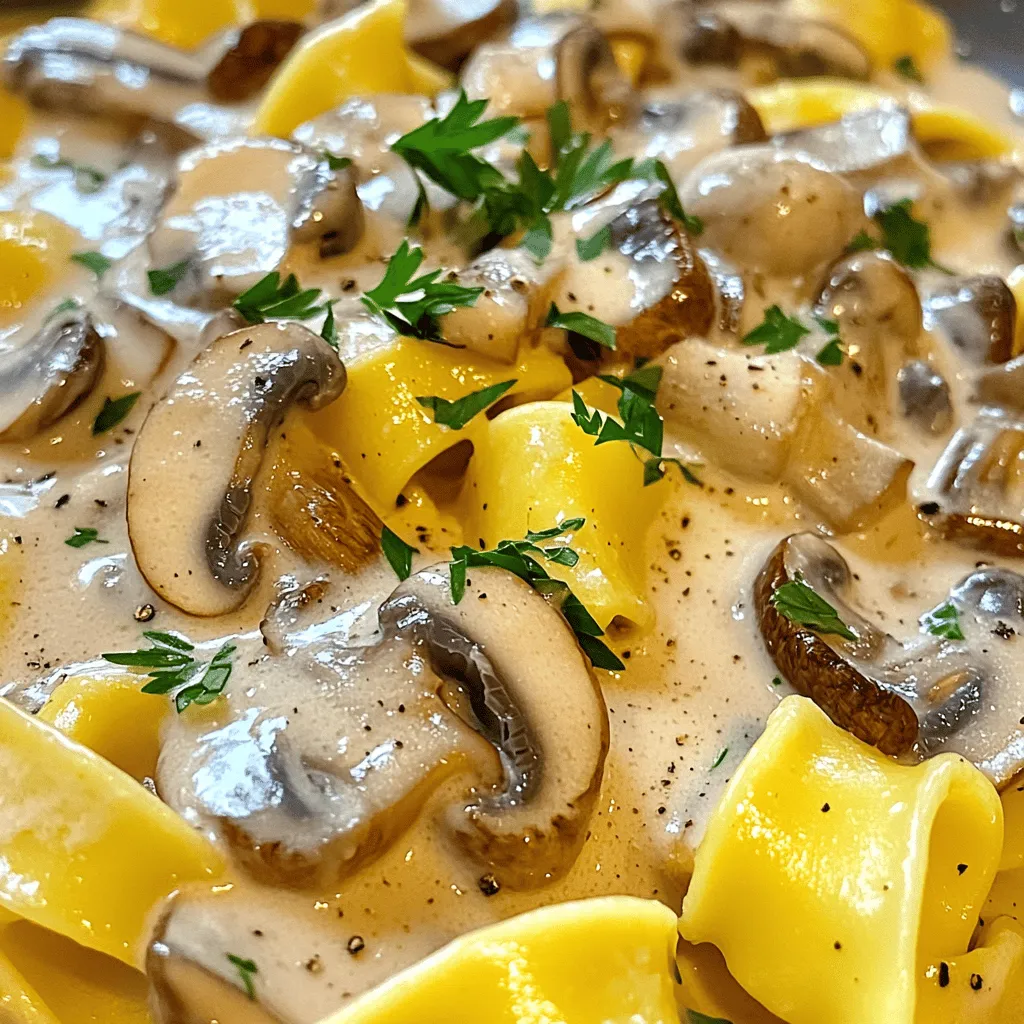 - 500g mixed mushrooms (cremini, shiitake, and button) - 1 large onion, finely chopped - 3 cloves garlic, minced - 1 tablespoon olive oil - 1 tablespoon unsalted butter - 1 teaspoon dried thyme - 1 teaspoon smoked paprika - 1 tablespoon soy sauce - 1 tablespoon Dijon mustard - 1 cup vegetable broth - 1 cup coconut cream or sour cream - Salt and pepper, to taste - 300g egg noodles or any pasta of your choice - Fresh parsley for garnish Mushrooms are the star of this dish. I love using a mix for depth. Cremini, shiitake, and button mushrooms each bring unique flavors. The onions and garlic add sweetness and warmth. These ingredients form the base of our creamy sauce. For the sauce, I use olive oil and butter. This blend gives a rich taste. Thyme and smoked paprika enhance the mushroom flavor. Soy sauce adds umami, while Dijon mustard gives a tangy kick. The vegetable broth makes everything come together. The creamy part can be coconut cream or sour cream. Both work well, giving a rich texture. Salt and pepper round out the flavors perfectly. The egg noodles or any pasta of your choice bring it all together. This recipe is simple and delicious. You can find the full recipe [here]. - Cook the pasta according to package instructions until al dente. - Drain and set aside, reserving a little pasta water for later use. - In a large skillet, heat the olive oil and butter over medium heat. - Add the chopped onion and sauté for 3-4 minutes until it turns soft and clear. - Add the minced garlic and sliced mushrooms to the skillet. Cook for 5-7 minutes until the mushrooms brown and release their juices. - Sprinkle in the dried thyme and smoked paprika, stirring to mix the flavors. - Pour in the soy sauce and Dijon mustard, cooking for 1-2 minutes more. - Stir in the vegetable broth and bring the mix to a gentle simmer. Let it cook for about 5 minutes. - Reduce the heat to low and add the coconut cream or sour cream. Stir until creamy. Let it simmer for another 3-4 minutes. Season with salt and pepper to taste. - If the sauce is too thick, add a little reserved pasta water to reach the right texture. - Toss the cooked pasta into the sauce, making sure it's well-coated. - Serve right away, garnishing with fresh parsley for a lovely touch. For the full recipe, check the details above! To make your mushroom stroganoff shine, use a mix of mushrooms. I love using cremini, shiitake, and button mushrooms together. This combo adds depth and richness to the dish. Each type brings its own unique taste. Feel free to mix and match based on what you have. Adjusting the seasoning is key. Start with salt and pepper, then build from there. If you want it a bit tangier, add more soy sauce or Dijon mustard. Always taste as you go. This ensures you get the flavor just right for your palate. Creaminess is vital in stroganoff. If your sauce gets too thick, add a bit of reserved pasta water. This not only helps thin it out, but it also adds flavor. Stir well to incorporate. You want a smooth and luscious sauce that clings to the pasta. Be careful not to overcook the sauce. Once you add the coconut cream or sour cream, keep it on low heat. You just want it to warm through. Overcooking can make it separate or lose that creamy texture. For the full recipe, check the section above! Enjoy your cooking! {{image_2}} If you want a dairy-free version, use coconut cream instead of sour cream. Coconut cream adds a rich, creamy taste, making the dish still feel indulgent. It blends well with the mushrooms and spices. You won’t miss the dairy at all! For extra protein, you can add tofu or chickpeas. Both options work great in Mushroom Stroganoff. Tofu absorbs flavor well, while chickpeas add a hearty bite. You can also toss in some spinach or other greens for added nutrition. Greens bring color and vitamins, making your meal more balanced. If you like some heat, add red pepper flakes. A pinch can transform your dish into a spicy delight. It adds a kick without overwhelming the other flavors. Adjust the amount based on your spice preference for the best experience. These variations allow you to mix things up while enjoying this flavorful and creamy delight. For the complete recipe, check out the [Full Recipe]. To store leftover Mushroom Stroganoff, place it in an airtight container. Make sure it cools down first. This dish keeps well in the fridge for up to three days. For reheating, warm it gently on the stove over low heat. Stir often to avoid burning. You can also use a microwave. Heat it in short intervals and stir in between. If the sauce is too thick, add a splash of vegetable broth or reserved pasta water for creaminess. You can freeze Mushroom Stroganoff for later use. Let it cool completely before packing it into freezer-safe bags or containers. Be sure to remove as much air as possible. This helps prevent freezer burn. To defrost, move it to the fridge the night before you plan to eat it. Reheat it in a skillet over low heat. Stir it often and add a little broth or water if needed. This keeps the sauce smooth and creamy. For the complete cooking experience, don’t forget to check out the Full Recipe. For a rich flavor, use a mix of mushrooms. I suggest cremini, shiitake, and button mushrooms. Cremini adds depth with its earthy taste. Shiitake gives a nice umami kick. Button mushrooms are mild and blend well with other flavors. You can also try portobello for a hearty texture. Yes, you can prepare this dish in advance. Cook the sauce and pasta, but don’t mix them right away. Store the sauce in an airtight container in the fridge. Cooked pasta can go in another container. When ready to serve, just heat the sauce and mix in the pasta. This keeps everything fresh. This dish pairs well with many sides. I like to serve it with a simple green salad. Roasted vegetables also complement the creamy sauce. For some crunch, try garlic bread or crusty rolls. These sides add texture and balance to the meal. To make this dish gluten-free, choose gluten-free pasta. There are many great options like rice or chickpea pasta. For the sauce, use gluten-free soy sauce. Always check labels to ensure all ingredients are safe. This way, everyone can enjoy this creamy delight. Yes, you can easily make this recipe vegan. Just swap out the butter for olive oil. Use coconut cream instead of sour cream for creaminess. Ensure the soy sauce is vegan too. By making these changes, you keep all the flavors while staying plant-based. Mushroom Stroganoff is a warm and creamy dish that fills you up with flavor. This recipe takes just 30 minutes from start to finish. You will need a mix of mushrooms, which adds depth to the dish. I often use cremini, shiitake, and button mushrooms for the best taste. Cooking Details: 1. Start by cooking 300g of pasta according to the package. Drain it and set aside. 2. In a large skillet, heat 1 tablespoon of olive oil and 1 tablespoon of butter over medium heat. Add 1 finely chopped onion and cook for about 3 to 4 minutes. 3. Next, add 3 minced garlic cloves and the sliced 500g mixed mushrooms. Stir and cook for 5 to 7 minutes until they turn brown. 4. Then, sprinkle in 1 teaspoon of dried thyme and 1 teaspoon of smoked paprika. Stir well to mix the flavors. 5. Add 1 tablespoon of soy sauce and 1 tablespoon of Dijon mustard. Cook for another 1 to 2 minutes. 6. Pour in 1 cup of vegetable broth and bring it to a gentle simmer for about 5 minutes. 7. Reduce the heat, then stir in 1 cup of coconut cream or sour cream. Let it simmer for 3 to 4 minutes. 8. If the sauce is too thick, add a bit of reserved pasta water to reach your desired creaminess. 9. Mix in the cooked pasta until it is well-coated with the sauce. 10. Serve hot and top with fresh chopped parsley for a lovely finish. This dish is great for any night of the week. You can enjoy it with friends or family. You will love the rich, creamy taste! This article covered how to create a tasty Mushroom Stroganoff using simple ingredients. You learned about the main components like mushrooms, onions, and garlic. I shared step-by-step instructions to guide you through cooking. Remember, you can adjust flavors and make it your own with fun variations. Store any leftovers properly for later enjoyment. With the tips provided, you can master this dish. Enjoy crafting a delicious meal that is as satisfying as it is easy to prepare!