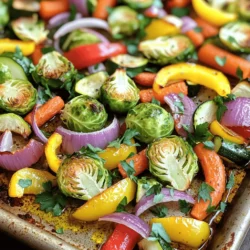 For a tasty roasted vegetable medley, you need fresh veggies. Here’s a list of what I use: - 2 cups Brussels sprouts, halved - 1 cup baby carrots, halved lengthwise - 1 red bell pepper, chopped - 1 yellow bell pepper, chopped - 1 zucchini, sliced - 1 red onion, cut into wedges These vegetables add great taste and color to your dish. You can mix and match based on what you have. The right seasoning makes all the difference. I use: - 4 cloves garlic, minced - 3 tablespoons olive oil - 2 teaspoons Italian seasoning - Salt and pepper to taste The olive oil helps the veggies roast well. Garlic gives a rich flavor. Italian seasoning adds herbs that make everything pop. To make your medley even better, think about these options: - Fresh parsley, chopped (for garnish) - A sprinkle of grated cheese - A squeeze of lemon juice These add-ins can give your dish a personal touch. Feel free to get creative with flavors you love. For the full recipe, check out the detailed instructions to make this dish shine! First, gather all your ingredients. Start with the Brussels sprouts, baby carrots, red and yellow bell peppers, zucchini, and red onion. Wash and cut them as needed. Halve the Brussels sprouts and baby carrots. Chop the bell peppers and slice the zucchini. Cut the red onion into wedges. Next, mince the garlic. This adds great flavor to your dish. In a large mixing bowl, combine all the vegetables. Add the minced garlic to the bowl. Now, drizzle olive oil over the mix. Sprinkle the Italian seasoning, salt, and pepper. Toss everything well. Make sure each piece is coated with oil and seasoning. This step ensures every bite is full of flavor. Preheat your oven to 425°F (220°C). This high temperature helps the vegetables become tender and caramelized. Spread the coated vegetables in a single layer on a large baking sheet. Lay them out evenly. Roast the vegetables in the oven for 25-30 minutes. Stir them halfway through. This helps them cook evenly. You'll know they are done when they feel tender and look slightly caramelized. Once you take the vegetables out of the oven, let them cool for a few minutes. This helps with handling and serving. Before serving, sprinkle chopped fresh parsley on top. It adds a nice touch and fresh flavor. Now, your roasted vegetable medley is ready to enjoy. You can find the full recipe above for reference! For a roasted vegetable medley, choose veggies that get sweet and tender. Good options are: - Brussels sprouts - Baby carrots - Red and yellow bell peppers - Zucchini - Red onion These vegetables roast well and provide great flavor. Feel free to mix and match to suit your taste. Caramelization adds a rich, sweet flavor to your veggies. To get it right: 1. Use high heat, around 425°F (220°C). 2. Cut vegetables into uniform sizes for even cooking. 3. Don't overcrowd the pan; this helps them brown. 4. Toss halfway through roasting to ensure all sides get that nice color. These steps help make your roasted vegetable medley look and taste great. Roasted vegetables stay tasty and healthy for later meals. Here are some ideas: - Store leftovers in an airtight container for up to four days. - Add them to salads for a quick lunch. - Mix them into pasta for a hearty dinner. These tips make meal prep easy and fun! Check out the Full Recipe for more details on making your own roasted vegetable medley. {{image_2}} You can mix and match vegetables for your roasted medley. Try using sweet potatoes or butternut squash for a sweet touch. Broccoli and cauliflower add color and crunch. Eggplant gives a nice, creamy texture. You can even add green beans for a fresh bite. The key is to keep the sizes similar. This way, everything cooks evenly. Adding proteins makes this dish more filling. You can toss in chickpeas or lentils for a plant-based option. If you prefer meat, try diced chicken or shrimp. For a heartier dish, add tofu or tempeh. Just remember to adjust cooking times. Proteins should be cooked through and safe to eat. This recipe can easily fit vegan and gluten-free diets. All the ingredients are already plant-based. Ensure your seasonings and oils are gluten-free. You can also use tamari instead of soy sauce if you want a savory boost. These changes keep the dish tasty while meeting dietary needs. Check labels to guarantee everything is suitable for your lifestyle. For the full recipe, refer to the main section. Let the roasted vegetable medley cool fully before storing. Use an airtight container. You can keep leftovers in the fridge for about 3 to 5 days. Make sure to label the container with the date. This helps you know when to use them. To reheat, you can use the oven or a microwave. For the oven, preheat to 350°F (175°C). Spread the vegetables on a baking sheet. Heat them for about 10 to 15 minutes. This keeps them crispy. If you use a microwave, place the veggies in a microwave-safe dish. Heat for 1 to 2 minutes, stirring halfway through. Check that they are hot all the way through. Freezing is a great way to save leftovers. Place the cooled vegetables in freezer-safe bags. Remove as much air as possible before sealing. You can freeze them for up to 3 months. When you're ready to eat, thaw them in the fridge overnight. Reheat in the oven or microwave as mentioned above. This method keeps the flavors fresh and tasty. For the full recipe, check out the details above. Yes, you can use frozen vegetables. They work well in this recipe. However, frozen veggies may lose some texture. Thaw them and pat dry before roasting. This helps them crisp up nicely. Keep in mind that cooking time might change slightly. Check for doneness as you roast. Roasted Vegetable Medley pairs great with many dishes. You can serve it with grilled chicken or fish. It also goes well with quinoa or brown rice. If you want a vegetarian option, try it with a hearty bean dish. Adding a fresh salad on the side is a nice touch, too. You can easily change the seasoning to fit your taste. Try adding cumin or paprika for a smoky flavor. For a spicy kick, add red pepper flakes. You can also use fresh herbs like thyme or rosemary. Experiment with different spices to find your favorite blend. Roasting vegetables is easy and fun. We explored the best veggies and how to prepare them. You learned about seasoning, cooking steps, and finishing touches. I shared tips for the perfect roast and ways to store leftovers. You can even mix in proteins or modify for dietary needs. Remember, roasting brings out natural flavors. Use our tips to make it your own. Enjoy cooking and happy eating!