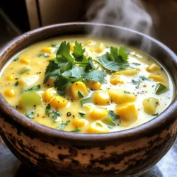 To make creamy corn chowder, you need key ingredients for great taste. Here’s what you need: - 4 cups fresh corn kernels (or frozen if not in season) - 2 medium potatoes, diced - 1 medium onion, chopped - 2 cloves garlic, minced - 1 green bell pepper, diced - 4 cups vegetable broth - 1 cup heavy cream (or coconut milk for a dairy-free option) - 2 tablespoons olive oil - 1 teaspoon smoked paprika - 1 teaspoon dried thyme - Salt and pepper to taste - Fresh cilantro or parsley for garnish These ingredients blend well to create a rich and tasty chowder that warms you from the inside out. You can add extra ingredients to enhance your chowder. Here are some great options: - 1 cup cooked bacon or sausage for a savory twist - 1-2 teaspoons chili powder for a bit of heat - 1 cup chopped celery for extra crunch - A squeeze of lime juice for brightness Feel free to mix and match these to suit your taste! If you cannot find some of the ingredients, don’t worry! Here are some easy swaps: - Use sweet potatoes instead of regular potatoes for a sweeter flavor. - Swap the heavy cream for Greek yogurt for a lower-fat option. - If you want a vegetarian option, use plant-based broth instead of vegetable broth. These substitutions help you make this chowder your own while keeping it delicious. For the full recipe, check out the cooking steps I shared above! To make creamy corn chowder, gather your ingredients first. You will need: - 4 cups fresh corn kernels (or frozen if not in season) - 2 medium potatoes, diced - 1 medium onion, chopped - 2 cloves garlic, minced - 1 green bell pepper, diced - 4 cups vegetable broth - 1 cup heavy cream (or coconut milk for a dairy-free option) - 2 tablespoons olive oil - 1 teaspoon smoked paprika - 1 teaspoon dried thyme - Salt and pepper to taste - Fresh cilantro or parsley for garnish Start by washing and chopping all your veggies. Dice the potatoes and onion, mince the garlic, and chop the green bell pepper. Having everything ready makes cooking easier. Heat olive oil in a large pot over medium heat. Add the chopped onion and diced green bell pepper. Sauté for about 5 minutes until the onion is soft and clear. Next, stir in the minced garlic and smoked paprika. Cook this mix for another 1-2 minutes until it smells great. Add the diced potatoes and corn kernels to the pot. Mix them well with the veggies. Now, pour in the vegetable broth and add dried thyme. Bring this to a boil, then lower the heat to a simmer. Cover the pot and let it cook for 15-20 minutes. You want the potatoes to be soft. After the potatoes are tender, use an immersion blender to puree half of the chowder. This gives it a creamy texture while keeping some chunks. If you don’t have an immersion blender, you can blend half in a regular blender. Just return it to the pot when done. Stir in the heavy cream or coconut milk and let it warm through for about 5 more minutes. Season with salt and pepper to taste. To get the best texture, blend only half of the chowder. This method keeps it thick and creamy while adding some heartiness from the whole corn and potatoes. If you prefer a thinner chowder, add more broth or cream when blending. The balance of smooth and chunky makes each bite delightful. For a final touch, serve the chowder hot, garnished with fresh cilantro or parsley. This adds a pop of color and fresh flavor. Enjoy every spoonful! For the full recipe, check out the earlier sections. When making creamy corn chowder, avoid these common mistakes: - Using old corn. Fresh corn tastes best. - Skipping the sauté step. This builds great flavor. - Overcooking the potatoes. They should be tender, not mushy. - Not blending enough. Creaminess comes from blending part of the chowder. To make your chowder easy and fun, use these tools: - A large pot. This holds all your ingredients. - An immersion blender. It makes blending simple. - A cutting board and sharp knife. These help with prep work. - Measuring cups and spoons. Accuracy is key in cooking. Serve your creamy corn chowder with: - Crusty bread. It’s perfect for dipping. - A sprinkle of cheese. It adds richness. - Fresh herbs like cilantro or parsley. They brighten the dish. - A side salad. It complements the chowder nicely. You can find the full recipe to guide you through this process. {{image_2}} For a dairy-free or vegan version, swap heavy cream for coconut milk. This change adds a light sweetness. You can also use vegetable broth instead of chicken broth. Both options keep the chowder creamy and rich. If you like, add nutritional yeast for a cheesy flavor. This step enhances the taste without dairy. To spice things up, add diced jalapeños or red pepper flakes. Start with a small amount, then taste. You can always add more heat later. Another great option is to mix in a dash of hot sauce. This adds a fun kick while keeping the chowder creamy and smooth. If you want a heartier chowder, consider adding cooked chicken or bacon. For chicken, use shredded rotisserie chicken for ease. Stir it in after blending for creaminess. For bacon, cook it first, then crumble it on top. Both options add depth and flavor to your chowder. Enjoy experimenting with these variations to find your perfect bowl! To store leftover chowder, let it cool first. Use an airtight container. Place it in the fridge. It stays fresh for about 3 to 4 days. Keep it away from strong-smelling foods. This helps maintain its flavor. If you want to freeze chowder, use a freezer-safe container. Leave some space at the top for expansion. You can freeze it for up to 3 months. Thaw it in the fridge overnight before reheating. This keeps the texture nice. To reheat chowder, pour it into a pot. Heat it over low heat, stirring often. You can add a splash of broth or cream if it seems thick. If you use a microwave, heat it in short bursts. Stir in between to heat evenly. Enjoy your creamy corn chowder warm! To make creamy corn chowder from scratch, start by sautéing onion and green bell pepper in olive oil. Add minced garlic and smoked paprika, cooking until fragrant. Next, stir in diced potatoes and corn kernels. Pour in vegetable broth and add dried thyme. Boil the mix, then simmer until potatoes soften. Use an immersion blender to puree half of the chowder. Finally, stir in heavy cream, season with salt and pepper, and serve hot. Yes, you can use canned corn instead of fresh. Canned corn is a great time-saver. Drain and rinse the corn before adding it to your chowder. This will help reduce salt and preserve the great taste. However, fresh corn adds a sweet flavor and crunch that canned corn lacks. Creamy corn chowder pairs well with crusty bread or a fresh garden salad. You can also serve it with grilled cheese sandwiches for a comforting meal. For something lighter, add a side of steamed veggies or a fruit salad. Creamy corn chowder can be healthy, especially if you use fresh ingredients. Corn is high in fiber and vitamins. Adding potatoes boosts the nutrient content. To make it lighter, use coconut milk instead of heavy cream. This lowers the fat content while keeping a creamy texture. For the full recipe, check the Dreamy Creamy Corn Chowder section above. It includes all the ingredients and step-by-step instructions to guide you through making this delicious dish. In this post, we explored the key ingredients for creamy corn chowder and how to customize it. I shared step-by-step instructions to ensure perfect texture and taste. You learned common mistakes to avoid and the best cooking tools to use. Don't forget the delicious variations, like vegan options and spicy twists. Proper storage also helps you enjoy leftover chowder later. Now, it's your turn to make this creamy dish your own. Dive in and enjoy each comforting bowl!