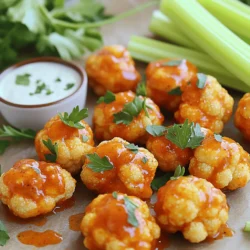 - 1 head of cauliflower, cut into bite-sized florets - 1 cup all-purpose flour - 1 cup water - 1 teaspoon garlic powder - 1 teaspoon onion powder - 1 teaspoon smoked paprika - 1/2 teaspoon salt - 1/2 teaspoon black pepper - 1 cup buffalo sauce (store-bought or homemade) - 2 tablespoons olive oil - Fresh parsley, chopped (for garnish) - Celery sticks and ranch dressing (for serving) For this recipe, I recommend using fresh cauliflower. It gives the best crunch. If you can't find fresh, frozen cauliflower works too, but it may be softer. You can swap all-purpose flour for gluten-free flour if needed. Just ensure it has a similar texture. You can also try chickpea flour for a unique taste. When sourcing ingredients, look for the freshest cauliflower at your local market. Choose heads that feel heavy and firm. If you prefer homemade buffalo sauce, use hot sauce mixed with melted butter for a classic flavor. Always check your pantry for spices like smoked paprika; they can really elevate your dish. The recipe is simple and fun to make. It’s a great snack or appetizer for any occasion. For the full recipe, check the instructions above. Enjoy your cooking! To start, you need to prepare the cauliflower florets. First, take one head of cauliflower and wash it well. Cut it into bite-sized pieces. Make sure they are all similar in size for even cooking. Next, let’s mix the batter for coating. In a large bowl, whisk together the flour, water, garlic powder, onion powder, smoked paprika, salt, and black pepper. You want the batter to be thick enough to coat the cauliflower. It should be smooth and creamy. Now, it’s time to get your air fryer ready. Preheat it to 400°F (200°C) for about 5 minutes. This step helps achieve that crispy texture. While it preheats, spray the basket lightly with cooking spray to prevent sticking. Place the battered cauliflower florets in the air fryer basket. Make sure to arrange them in a single layer without touching. This helps them cook evenly. You might need to do this in batches. Cook the cauliflower for 10-12 minutes. Remember to shake the basket halfway through. This helps all sides become golden and crispy. While the cauliflower cooks, prepare to toss it in buffalo sauce. In a large bowl, combine your favorite buffalo sauce with olive oil. Once the cauliflower is done cooking, transfer it carefully into the bowl. Toss gently to coat the florets evenly with the sauce. Now, return the coated cauliflower to the air fryer. Cook for an additional 3-5 minutes. This second cook enhances the flavor and makes the bites even crispier. Once done, remove them from the air fryer and garnish with freshly chopped parsley. For extra fun, serve with celery sticks and ranch dressing on the side. Enjoy your spicy snack! For the complete recipe, check [Full Recipe]. To get that crispy texture, you need the right batter. Aim for a thick batter that coats each floret well. If it’s too runny, the cauliflower won’t crisp up. Start with one cup of flour and one cup of water. Mix until smooth, then add spices like garlic and onion powder. This adds great flavor! Air frying in batches is key. If you fill the basket too much, the florets will steam instead of crisp. Keep them in a single layer with space in between. This way, air can flow freely around them. You can cook them in two or three batches if needed. Buffalo cauliflower pairs well with dips. I love using ranch dressing or blue cheese dressing. They help balance the heat from the buffalo sauce. Serve with crunchy celery sticks for a refreshing contrast. For garnishing, a sprinkle of fresh parsley adds color and flavor. You can even add sliced green onions for a bit more zest. Serve everything together on a platter to impress your guests! Watch out for some common issues while cooking. If the batter is too thin, the cauliflower may turn out soggy. Ensure it sticks well to each piece. Also, don’t forget to shake the basket halfway through cooking. This helps all sides get crispy. If you notice the cauliflower isn’t browning, you might need more time. Just keep an eye on them to prevent burning. If the texture seems off, check the batter's thickness. You can also adjust cooking time to get that perfect crunch. Just remember, practice makes perfect! For full details, check the Full Recipe. {{image_2}} You can change the spice level of your Buffalo cauliflower bites. For a mild flavor, use less buffalo sauce or mix in some ranch dressing. If you enjoy heat, add extra hot sauce or cayenne pepper. You can also try barbecue sauce for a sweet twist. Teriyaki sauce gives it a savory and sweet flavor, perfect for a different taste. If you're gluten-free, swap out all-purpose flour for almond flour or chickpea flour. Both work great for the batter. For a vegan option, use plant-based milk instead of water. You can also choose a vegan buffalo sauce to keep it plant-based. Want to add more flavor? Try mixing in cheese or nutritional yeast for a cheesy taste. You can also pair the cauliflower with other veggies like carrots or bell peppers. This adds color and crunch, making your snack even more exciting. After enjoying your Air Fryer Buffalo Cauliflower, store any leftovers in an airtight container. This keeps them fresh and tasty. Place the container in the fridge. Buffalo cauliflower stays good for up to 3 days. Make sure it is cooled down completely before sealing the container. This helps prevent moisture buildup, which can make the cauliflower soggy. To reheat your buffalo cauliflower, use your air fryer for the best results. Set it to 350°F (175°C) for about 5 minutes. This method helps keep the crispiness intact. You can also try the oven method. Preheat your oven to 350°F (175°C) and spread the florets on a baking sheet. Bake for about 10 minutes. Avoid using the microwave, as it tends to make the cauliflower soggy. Yes, you can freeze buffalo cauliflower! First, let it cool completely. Then, place the florets in a single layer on a baking sheet. Freeze them for about an hour. Once frozen, transfer the florets into a freezer-safe bag. Press out as much air as possible. They can last for about 2 months in the freezer. When ready to eat, thaw overnight in the fridge. Reheat them in the air fryer to regain that crispy texture. How do I make the batter thicker? To thicken the batter, add more flour. Mix it in slowly until you get the right texture. The batter should coat the cauliflower well. A thick batter helps create a crispy crust. Can I use frozen cauliflower instead of fresh? Yes, you can use frozen cauliflower. However, thaw it first and drain any excess water. This step helps the batter stick better and keeps the texture nice. What is the best way to clean my air fryer after cooking? After cooking, let your air fryer cool. Then, remove the basket and tray. Wash them with warm, soapy water. For stubborn stains, use a soft sponge. Wipe the inside with a damp cloth. Each serving of Air Fryer Buffalo Cauliflower has about 150 calories. It contains 5g of protein, 7g of fat, and 18g of carbs. If you want to make it lighter, use less batter or buffalo sauce. For a vegan option, choose a plant-based ranch dressing. Pair your Buffalo cauliflower with a cold drink like lemonade or iced tea. For a fun party theme, serve it with celery sticks and ranch dressing. This combo is perfect for game day or snack time with friends. You can also add it to a veggie platter for a colorful spread. In this blog post, we covered how to make Buffalo cauliflower in an air fryer. We discussed ingredients, preparation, and cooking steps. Tips for perfect texture and serving suggestions enhance your dish. Remember to explore variations for flavor and dietary needs. As you make this dish, enjoy the process and get creative. Buffalo cauliflower can be a fun addition to any meal. With practice, you’ll master every step and impress your friends!