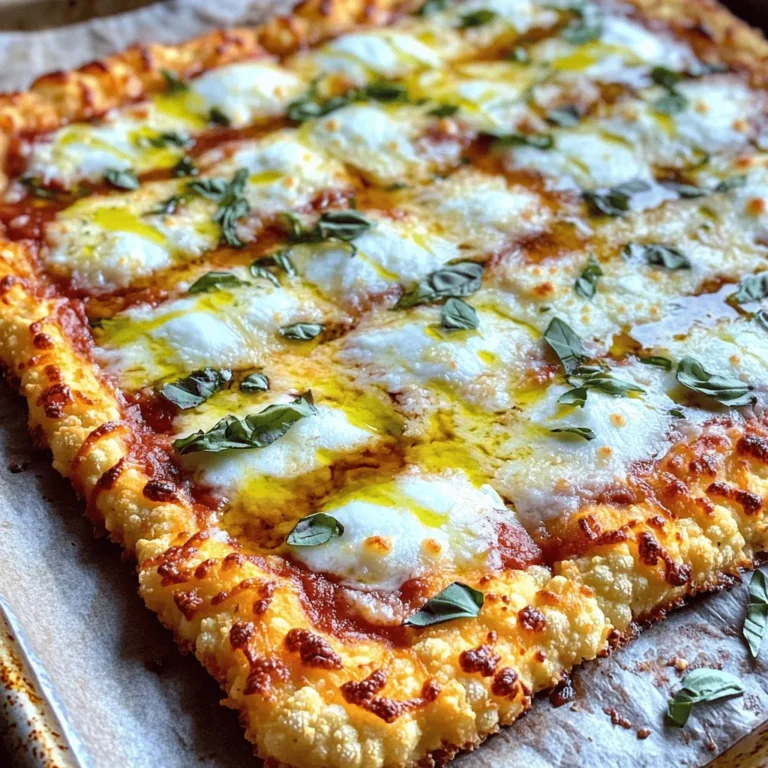 - 1 medium head of cauliflower - 1 cup shredded mozzarella cheese - 1/4 cup grated Parmesan cheese - 1 large egg - 1 teaspoon dried oregano - 1 teaspoon garlic powder - Salt and pepper to taste - Olive oil for drizzling To start making a cauliflower pizza crust, you’ll need some basic ingredients. The main star is the cauliflower. I like to use one medium head. Ricing the cauliflower helps create a nice texture. You will also need mozzarella and Parmesan cheese. These give great flavor and help bind everything. Next, you’ll need a large egg. This helps hold the crust together. Dried oregano and garlic powder add delicious taste. Don’t forget a pinch of salt and pepper to enhance the flavors. A drizzle of olive oil adds richness to the final dish. This simple list of ingredients makes a healthy twist on pizza. For the full recipe, check back for step-by-step instructions. - Preheat the oven and prepare the baking sheet: Start by preheating your oven to 425°F (220°C). Line a baking sheet with parchment paper. This will prevent the crust from sticking and make cleanup easier. - Rice the cauliflower in a food processor: Take a medium head of cauliflower and chop it into small florets. Add these to a food processor. Pulse the florets until they look like rice or fine crumbs. This usually takes about 10-15 seconds. - Steam the cauliflower until tender: Next, transfer the riced cauliflower to a microwave-safe bowl. Cover the bowl with a lid or a plate. Microwave it on high for 4-5 minutes. This step softens the cauliflower, making it easier to work with. - Squeeze out excess moisture from the cauliflower: Once the cauliflower is cool, place it in a clean kitchen towel. Twist the towel to squeeze out as much moisture as you can. This step is key to getting a crispy crust. - Combine all ingredients into a dough: In a large mixing bowl, combine the drained cauliflower, 1 cup of shredded mozzarella cheese, 1/4 cup of grated Parmesan cheese, 1 large egg, 1 teaspoon of dried oregano, 1 teaspoon of garlic powder, and salt and pepper. Stir well until a dough forms. - Shape the dough into a pizza crust: Transfer the dough onto your prepared baking sheet. With your hands, shape it into a round pizza crust about 1/4-inch thick. Make sure the edges are slightly raised to hold your toppings. - Bake the crust until golden brown: Place the crust in the preheated oven. Bake for 15-20 minutes until it turns golden brown and feels firm to the touch. - Add toppings and return to the oven: Take the crust out and add your favorite pizza toppings and cheese. Put it back in the oven for another 10 minutes, or until the cheese is bubbly and golden. - Slice and serve the cauliflower pizza: Let the pizza cool for a few minutes before slicing. A drizzle of olive oil adds great flavor. Enjoy this simple and healthy treat with family and friends! For the full recipe, check out the Cauliflower Dream Pizza Crust section. To get a crispy crust, you must squeeze out the moisture from the cauliflower. When you steam the cauliflower, it holds a lot of water. Use a clean kitchen towel. After steaming, transfer the cauliflower to the towel and twist it tightly. Squeeze hard to remove as much water as possible. This step is key for a crust that holds up and does not get soggy. Also, always use a parchment-lined baking sheet. This helps prevent sticking and makes cleanup easy. The parchment allows hot air to circulate, which helps the crust become crispy all around. Seasoning the crust can make a big difference. I like to add dried oregano and garlic powder for a classic taste. You can also experiment with other herbs. Try adding basil or crushed red pepper for a kick. A sprinkle of smoked paprika adds a nice depth of flavor. As for toppings, the options are endless. You can use fresh vegetables like bell peppers, mushrooms, or spinach. For proteins, consider grilled chicken or pepperoni. Don't forget the cheese! A mix of mozzarella and feta gives a nice flavor twist. When you get creative, each pizza can have its own unique taste. {{image_2}} You can use different cheeses to change the flavor of your cauliflower pizza crust. While mozzarella gives a classic taste, you might try gouda or cheddar for a twist. Each cheese brings its own unique flavor. If you need a dairy-free option, almond or coconut-based cheese works well. These cheeses melt nicely and add creaminess. Just make sure they are dairy-free and taste good to you! When it comes to toppings, think Italian! Try adding fresh basil, tomatoes, and a splash of balsamic. This gives your pizza a fresh and vibrant taste. For vegetarian or vegan options, load your pizza with veggies like bell peppers, mushrooms, and spinach. You can also top it with vegan cheese or a drizzle of olive oil. These options keep it light and healthy. This cauliflower pizza crust is naturally gluten-free. It works great for those who cannot eat gluten. Always check your cheese labels to ensure they are gluten-free too. If you’re watching carbs, this crust is a fantastic low-carb choice. It offers a great alternative to traditional dough without sacrificing flavor. You can enjoy your pizza guilt-free! For the full recipe, check out [Full Recipe]. To store your cauliflower pizza, allow it to cool first. Place it in an airtight container. This keeps it fresh. You can refrigerate leftovers for up to three days. It's best to reheat in the oven for a crispy crust. You can freeze both unbaked and baked crusts. For unbaked crusts, shape them and place on a baking sheet. Freeze until firm, then wrap tightly in plastic wrap. For baked crusts, let them cool, then wrap as well. To reheat, bake from frozen at 425°F (220°C) for about 10-15 minutes. Enjoy your cauliflower pizza at any time! You can find the full recipe for this delicious crust above. To make your cauliflower pizza crust crispy, moisture control is key. After steaming the cauliflower, let it cool, then squeeze out as much water as possible using a clean towel. This step ensures a firm, crispy crust. Baking at a high temperature, like 425°F (220°C), also helps achieve that golden color. Lastly, don’t forget to shape the crust thinly, about 1/4-inch thick, to promote even cooking. Yes, frozen cauliflower works well for this recipe. Just make sure to thaw it completely and drain any excess water before ricing it. If you can, steam it in the microwave while still in the bag. This makes it easy to handle. Remember to squeeze out moisture after cooking, just like with fresh cauliflower. You can get creative with toppings! Here are some great options: - Tomato sauce - Fresh mozzarella - Sliced bell peppers - Mushrooms - Spinach - Pepperoni - Fresh basil Feel free to mix and match to suit your taste! Cauliflower pizza crust has fewer carbs and calories than traditional crust. It is also gluten-free, making it a great choice for those with gluten sensitivities. A slice of cauliflower crust typically has more fiber and vitamins, too. This makes it a healthier option for those looking to reduce carbs while still enjoying pizza. You can find pre-made cauliflower pizza crust at many grocery stores. Look in the freezer aisle or the gluten-free section. Brands like Caulipower and Trader Joe's offer tasty options. You can also check local health food stores. If you're short on time, these pre-made crusts are a quick way to enjoy pizza without the work. For a homemade option, check out the Full Recipe for making your own! We explored making a tasty cauliflower pizza crust using simple ingredients. You learned how to prep, shape, and bake the crust to perfection. Remember to squeeze out moisture for that nice crisp. You can get creative with toppings and try many flavors. This crust also fits different diets, like gluten-free or low-carb. Making and storing it is easy, and leftovers are delightful. Cauliflower pizza crust is a fun twist on pizza that everyone can enjoy!