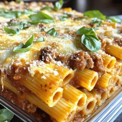 To make a tasty baked ziti with sausage, you need to gather some simple ingredients. Here’s what you will need: - 12 oz ziti pasta - 1 lb Italian sausage (mild or spicy) - 1 medium onion, chopped - 3 cloves garlic, minced - 1 can (28 oz) crushed tomatoes - 2 cups ricotta cheese - 2 cups shredded mozzarella cheese - 1/2 cup grated Parmesan cheese - 2 tablespoons fresh basil, chopped (or dried) - 1 teaspoon Italian seasoning - Salt and pepper to taste - Olive oil for sautéing Each ingredient plays a key role in the dish's success. The ziti pasta forms the base, while the Italian sausage adds depth and flavor. Fresh basil and garlic create a lovely aroma, and the cheeses bring creaminess. The crushed tomatoes unify all the flavors. When you have everything ready, you can proceed to create this comforting meal. For a complete guide, check out the Full Recipe. 1. Preheat your oven to 375°F (190°C). This step ensures even baking. 2. Cook 12 oz of ziti pasta in salted boiling water. Follow the package instructions until the pasta is al dente. Drain and set aside. 1. In a large skillet, heat a drizzle of olive oil over medium heat. 2. Add 1 medium chopped onion. Sauté until it turns translucent, about 4-5 minutes. 3. Stir in 3 minced garlic cloves and cook for about a minute. The aroma will fill your kitchen! 4. Remove the casing from 1 lb of Italian sausage. Add it to the skillet. 5. Use a spatula to break the sausage apart. Cook until it’s browned and fully cooked, about 8-10 minutes. Drain any excess fat if needed. 6. Pour in 1 can (28 oz) of crushed tomatoes. Mix in 2 tablespoons of fresh chopped basil, 1 teaspoon of Italian seasoning, salt, and pepper to taste. Let this simmer for about 5-10 minutes. 1. In a large bowl, combine the cooked ziti, 2 cups of ricotta cheese, and half of the 2 cups of shredded mozzarella cheese. 2. Mix in the sausage and sauce mixture. Make sure everything is well combined. 3. Transfer this ziti mixture into a greased 9x13 inch baking dish. Spread it evenly across the dish. 4. Top with the remaining mozzarella cheese and sprinkle 1/2 cup of grated Parmesan cheese on top. 5. Bake in the oven for 25-30 minutes, or until the cheese is bubbly and golden brown. 6. Allow it to cool for 5-10 minutes before serving. This helps the dish set nicely. You can find the Full Recipe for more details. Enjoy your tasty Italian comfort food! How to achieve al dente: To cook pasta al dente, follow the package directions. Make sure to set a timer. Taste the pasta a minute before the time is up. It should be firm but not hard. This keeps the pasta from getting mushy later. Tips for draining without losing flavor: When draining pasta, reserve some cooking water. This water is starchy and can help your sauce stick. Pour out most of the water but keep about half a cup. This small step helps your dish taste great. Using fresh herbs: Fresh herbs can brighten your dish. I love using basil in baked ziti. Add it at the end to keep its flavor strong. You can also try parsley or oregano for a different taste. Additional spices to enhance taste: Don’t be shy with spices! A dash of red pepper flakes adds heat. You can also sprinkle in some garlic powder for extra depth. These small tweaks can make a big difference in taste. Presentation ideas: For a lovely presentation, serve baked ziti in a large dish. Top it with fresh basil or a sprinkle of Parmesan cheese. This makes the dish look inviting and delicious. Side dishes to complement the meal: Pair baked ziti with a simple salad. A side of garlic bread is always a hit too. These sides balance the meal and add more flavor to your dining experience. {{image_2}} You can easily make baked ziti vegetarian. Start by using plant-based sausage. This gives you that same hearty flavor. You can also swap in alternative cheeses. Try vegan mozzarella or cashew cheese for a creamy touch. Want to boost the nutrition? Add vegetables like spinach or mushrooms. They blend well and add lots of flavor. You can also change the meat. Chicken or ground beef works great too. Just remember to cook them through before mixing. Do you like a kick? Adjust the spiciness by adding red pepper flakes. This will give your dish more warmth. You can also switch up the sauce base. Try using a creamy Alfredo or a spicy arrabbiata sauce. These tweaks will keep your baked ziti exciting and new. For those wanting the complete details, check the Full Recipe. To keep your baked ziti fresh, follow these tips: - Refrigeration guidelines: Store baked ziti in an airtight container. It can last for 3 to 5 days in the fridge. Make sure it cools down before sealing. This helps prevent moisture build-up. - Freezing tips: You can freeze baked ziti for up to 3 months. Use a freezer-safe dish or wrap it tightly with plastic wrap and foil. Label the container with the date. Thaw overnight in the fridge before reheating. To enjoy baked ziti again, reheating is key. Here are some effective methods: - Best methods for reheating baked ziti: The oven is the best choice. Preheat it to 350°F (175°C). Place the ziti in a baking dish, cover with foil, and heat for 20-30 minutes. This keeps it warm and melty. - How to maintain texture and flavor: Add a splash of water or sauce before reheating. This helps keep the dish moist. Remove the foil for the last 5-10 minutes to crisp the cheese on top. Enjoy your meal as if it were just made! Baked ziti lasts about 3-5 days in the fridge. To store it, let it cool first. Then, place it in an airtight container. This helps keep the flavors fresh. If you want to enjoy it later, mark the date on the container. Yes, you can make baked ziti ahead of time. Prepare the dish as normal, but stop before baking. Cover it tightly and store it in the fridge for up to 24 hours. When ready, just bake as directed. If you freeze it, it can last for about 2-3 months. Defrost it in the fridge overnight before baking. If you can't find ziti, don't worry! You can use penne or rigatoni instead. Both have a nice shape that holds the sauce well. You can also try gluten-free pasta if you need a gluten-free option. Just make sure to follow the cooking times on the package. For the complete recipe details, check out the Full Recipe. Baked ziti is a tasty dish everyone can enjoy. We covered the key ingredients, from ziti pasta to Italian sausage. I shared step-by-step instructions for cooking and baking your ziti. Tips and tricks help you enhance the flavors and serve it well. You can also explore vegetarian options and different add-ins. Remember to store and reheat properly for great results. Enjoy every bite of your homemade baked ziti; it’s sure to please!