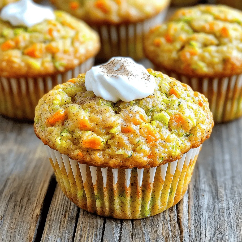 The base of these muffins is simple and healthy. Here’s what you need: - 1 cup grated zucchini (about 1 medium zucchini) - 1 cup grated carrots (about 2 medium carrots) - 1/2 cup whole wheat flour - 1/2 cup rolled oats - 1/2 teaspoon baking soda - 1 teaspoon baking powder - 1 teaspoon ground cinnamon - 1/4 teaspoon nutmeg - 1/4 teaspoon salt - 1/2 cup honey or maple syrup - 1/4 cup unsweetened applesauce - 2 large eggs - 1 teaspoon vanilla extract - 1/4 cup chopped walnuts or pecans (optional) These ingredients work well together to make muffins that are soft and flavorful. The zucchini and carrots add moisture and nutrients, while the whole wheat flour and oats provide fiber. You can personalize these muffins to your taste. Consider adding: - 1/4 cup of raisins or dried cranberries for sweetness - 1/4 cup of shredded coconut for texture - A handful of chocolate chips for a fun twist Feel free to mix and match these add-ins. They can change the flavor and make your muffins even more special. Not all ingredients have to be set in stone. Here are some easy swaps: - You can replace whole wheat flour with almond flour for a gluten-free option. - Instead of honey, use agave syrup or another sweetener. - If you need a vegan option, substitute the eggs with flaxseed meal mixed with water (1 tablespoon flaxseed meal + 2.5 tablespoons water = 1 egg). These substitutions still keep the texture and taste of the muffins delicious. Check out the Full Recipe for more details on making these healthy treats! First, gather your ingredients for the Healthy Carrot Zucchini Muffins. Start by preheating your oven to 350°F (175°C). This ensures a nice bake. Line a muffin tin with paper liners or grease it lightly. In a medium bowl, combine 1 cup of grated zucchini and 1 cup of grated carrots. Squeeze out any extra moisture with a clean towel. This step keeps your muffins from being soggy. Next, in a large bowl, mix 1/2 cup of whole wheat flour, 1/2 cup of rolled oats, 1/2 teaspoon of baking soda, 1 teaspoon of baking powder, 1 teaspoon of ground cinnamon, 1/4 teaspoon of nutmeg, and 1/4 teaspoon of salt. Stir until well combined. This dry mix is the base of your muffins. In another bowl, whisk together 1/2 cup of honey (or maple syrup), 1/4 cup of unsweetened applesauce, 2 large eggs, and 1 teaspoon of vanilla extract. Mix until smooth. Combine the wet ingredients with the dry ones. Stir until just combined; do not overmix. Finally, fold in the grated zucchini and carrots, and any chopped nuts if you want. Now, divide the batter evenly among the muffin cups. Fill each cup about 2/3 full to allow room for rising. Place the muffin tin in your preheated oven and bake for 18-20 minutes. Check the muffins with a toothpick. If it comes out clean, they are done. If not, give them a few more minutes. Take the muffins out of the oven once they are golden brown. Let them cool in the pan for about 5 minutes. Then, transfer them to a wire rack to cool completely. These muffins are great warm! Serve them with a dollop of Greek yogurt and a sprinkle of cinnamon on top for an even tastier treat. Enjoy your Healthy Carrot Zucchini Muffins! For these muffins, grating zucchini and carrots is key. Use a box grater or food processor for quick results. Aim for fine grates; this helps them blend well into the batter. After grating, squeeze out excess moisture with a clean towel. This keeps the muffins from getting soggy. To get the best muffin texture, mix dry and wet ingredients separately. Combine them only until just mixed; overmixing makes muffins tough. Fill each muffin cup about two-thirds full for even baking. Use a toothpick to check doneness. It should come out clean when muffins are done. You can boost flavor by adding spices like ginger or cloves. Try mixing in dark chocolate chips for a sweet twist. Adding nuts gives crunch and healthy fats. For a fruity touch, fold in raisins or dried cranberries. These small changes make your muffins unique and tasty. For the complete recipe, check the Full Recipe. {{image_2}} If you want a nut-free option, simply leave out the walnuts or pecans. You can also replace them with seeds like pumpkin or sunflower seeds. These seeds add crunch without nuts. They provide healthy fats and protein. You can enjoy all the flavor without worry. To make these muffins gluten-free, switch the whole wheat flour with a gluten-free flour blend. You can use almond flour, coconut flour, or a mix of both. Adjust the liquid in the recipe as needed. Gluten-free flours can absorb more moisture. Always check if your oats are gluten-free if you use them. Want to spice things up? Try adding extra cinnamon or a pinch of cloves for depth. You can mix in some raisins or cranberries for sweetness. Dark chocolate chips can add a fun twist too. Each of these options enhances flavor and makes your muffins unique. Explore different combinations to find your favorite! For the full recipe, check the details above. To keep your muffins fresh, store them in an airtight container. Place parchment paper between layers if you stack them. This keeps them from sticking together. You can store them at room temperature for up to three days. For longer storage, consider refrigeration. Freezing is a great way to save your muffins for later. First, let them cool completely. Then, wrap each muffin tightly in plastic wrap. Place the wrapped muffins in a resealable bag. They can last in the freezer for up to three months. When you're ready to enjoy, just remove as many as you need. Reheating muffins is simple and quick. For the best taste, use an oven or toaster oven. Preheat it to 350°F (175°C). Place the muffins on a baking sheet for about 10 minutes. You can also microwave them for 15-20 seconds. Add a bit of butter or yogurt on top for extra flavor! Enjoy your Healthy Carrot Zucchini Muffins warm for the best experience. For the full recipe, see above. Yes, you can use different flours. Almond flour or oat flour works well. If you want a gluten-free option, try using a gluten-free all-purpose flour blend. Just remember that each flour has its own texture and taste. This may change how your muffins turn out. These muffins stay fresh for about 3 to 5 days at room temperature. Store them in an airtight container to keep them moist. If you want them to last longer, you can freeze them. They can stay fresh in the freezer for up to 3 months. Carrots are rich in beta-carotene, which helps with eye health. They also have fiber, which aids digestion. Zucchinis are low in calories and high in vitamins A and C. They help keep your skin healthy and boost your immune system. Together, they make these muffins nutritious and tasty. Yes, you can make mini muffins! Just adjust the baking time. Bake them for about 10 to 15 minutes. Check for doneness by inserting a toothpick. If it comes out clean, they are ready. Mini muffins are perfect for snacks or lunchboxes. Healthy carrot zucchini muffins are simple and tasty. We covered key ingredients, step-by-step baking, and helpful tips. You learned about variations like nut-free and gluten-free options, plus storage tips to keep muffins fresh. In my view, these muffins are a perfect snack for any time. Enjoy experimenting in your kitchen with this easy recipe. The health benefits of carrots and zucchinis truly shine in these delightful baked goods.