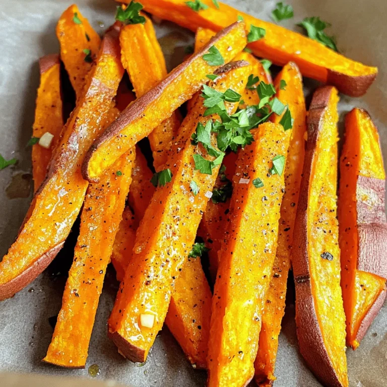 To make air fryer sweet potato fries, you need a few simple ingredients that bring out great flavor. Here is what you will need: - 2 large sweet potatoes, peeled and cut into fries - 2 tablespoons olive oil - 1 teaspoon paprika - 1 teaspoon garlic powder - 1/2 teaspoon onion powder - 1/2 teaspoon cayenne pepper (optional) - Salt and pepper to taste - Fresh parsley, chopped (for garnish) These ingredients work together to create a tasty and crispy snack. Sweet potatoes add natural sweetness and a lovely color. Olive oil helps them crisp up in the air fryer. The spices give the fries extra flavor that you will love. You can adjust the heat by adding more or less cayenne pepper. When you prepare these fries, remember to use fresh ingredients for the best taste. The parsley adds a nice touch of color on top. For the full recipe, follow along with the instructions to enjoy this delightful treat. To start, you need to peel the sweet potatoes. I use a simple vegetable peeler for this task. After peeling, cut the sweet potatoes into fries. Aim for about 1/4-inch thickness. This size helps them cook evenly. Uniform cuts ensure that every fry gets crispy and golden. If some pieces are thicker, they may not cook as well. Next, it’s time to season the fries. In a large bowl, add the cut fries. Drizzle in the olive oil, about 2 tablespoons. Toss the fries until they are well-coated. This step is key for flavor and crispiness. Then, sprinkle in the spices: paprika, garlic powder, onion powder, and optional cayenne pepper for some heat. Don’t forget to add salt and pepper! Mix everything well to ensure every fry has a good amount of flavor. Now, let's cook the fries in the air fryer. Preheat it to 400°F (200°C) for about 5 minutes. Once it’s ready, carefully place the seasoned fries in the basket. Make sure not to overcrowd the basket. If you have too many fries, they won’t cook evenly. Cook them for 12-15 minutes. Shake the basket halfway through to help with even cooking. You’ll know they are done when they look golden and crispy. Enjoy your delicious, crispy air fryer sweet potato fries! For the full recipe, check out the details above. To get your sweet potato fries crispy, start with dry fries. After cutting them, pat them with a paper towel. This removes excess moisture. Use a light coat of olive oil. Too much oil makes them soggy. Arrange the fries in a single layer in the air fryer basket. This allows hot air to circulate. I recommend shaking the basket halfway through cooking for even crispiness. For an extra crunch, consider using parchment paper. Just make sure to poke holes in it to let air flow. You can amplify the flavor of your fries with spices. Try adding some smoked paprika or cumin for a twist. A sprinkle of cinnamon can also give a sweet touch. For a kick, add more cayenne pepper. Pair your fries with tasty dipping sauces. A simple garlic aioli or spicy ketchup works well. You could also serve them with a yogurt dip for a fresh taste. Avoid overcrowding the air fryer basket. When fries are too close, they steam instead of fry. This leads to soft, unevenly cooked fries. Make sure to coat your fries evenly with oil and spices. If you don't, some will be bland while others are too salty. Finally, don't skip the preheating step. It ensures the fries cook properly from the start. For the full recipe, check out the earlier section. {{image_2}} You can play with different spices to make your fries special. For sweet flavors, try cinnamon or nutmeg. They add a warm touch. For savory options, mix in cumin or Italian herbs. These spices can bring a whole new taste to your fries. You can also take inspiration from regional flavors. For a Mexican twist, add chili powder and lime juice. For an Asian flair, use five-spice powder and soy sauce. Each mix gives your fries a unique taste and feel. Sweet potatoes are great, but other veggies can work too. Try yams for a similar flavor. Pumpkin also makes tasty fries with a different twist. You can even make fries from carrots or zucchini. Just cut them into the right shape and follow the same steps. If you want to make your dish healthier, consider oil substitutes. You can use cooking spray or even broth. These options help cut down on calories while keeping your fries tasty. Sweet potato fries pair well with many dishes. They go great with burgers or grilled chicken. You can even serve them with a fresh salad for a light meal. For a fun twist, try serving fries in wraps. Add some protein, like chicken or tofu, and pile on the veggies. This makes a delicious meal on the go. You can also layer fries in a sandwich for a crunchy bite. Check out the Full Recipe for all the details on making these fries. Enjoy your cooking! To keep your sweet potato fries fresh, store them in an airtight container. Make sure they cool down first. This stops them from getting soggy. Place the container in the fridge. They will stay fresh for about 3 to 5 days. To reheat fries and keep them crispy, the air fryer works best. Set it to 350°F (175°C) and cook for about 5 minutes. This gives you a crispy texture again. You can also use an oven. Preheat it to 400°F (200°C) and place the fries on a baking sheet. Heat for about 10 minutes. The microwave is quick, but it makes fries soft. So, I don’t recommend it. You can freeze both uncooked and cooked fries. For uncooked fries, lay them out on a baking sheet and freeze until solid. Then, place them in a freezer bag. To freeze cooked fries, let them cool completely. Then, put them in a freezer bag. When you want to cook frozen fries, don’t thaw them first. Just toss them in the air fryer straight from the freezer. Cook at 400°F (200°C) for about 15-20 minutes. Enjoy them crispy and tasty! For more details, check the Full Recipe. You cook sweet potato fries in an air fryer for 12 to 15 minutes. The exact time may change based on a few factors. The size of your fries matters. Thicker fries need more time. Also, your air fryer model can affect cooking times. It's best to check on them a few minutes before you think they’re done. They should be golden brown and crispy when ready. Yes, you can use frozen sweet potato fries in an air fryer. Start by preheating your air fryer. Set it to 400°F (200°C). Cook the frozen fries for about 15 to 20 minutes. Shake the basket halfway through to help them cook evenly. This method keeps them crispy and delicious. Sweet potato fries should be crispy on the outside and tender on the inside. To check, take one fry out and let it cool for a moment. If it feels firm and crunchy, it’s perfect. If it’s soft or mushy, it needs more time. Aim for that nice balance. Yes, you can cook other vegetables in the air fryer with sweet potato fries. Just ensure they have a similar cooking time. Good options include zucchini, bell peppers, or carrots. Cut them to similar sizes. This way, they cook evenly and taste great together. In this post, we've covered how to make crispy, tasty air-fried sweet potato fries. First, we listed all the ingredients and gave step-by-step instructions on prepping, seasoning, and cooking. Then, I shared tips for getting them extra crispy and variations for flavor. Lastly, we talked about storage and reheating. You now have everything you need to enjoy your fries, whether fresh or stored. With these easy steps, you can make fries everyone will love.
