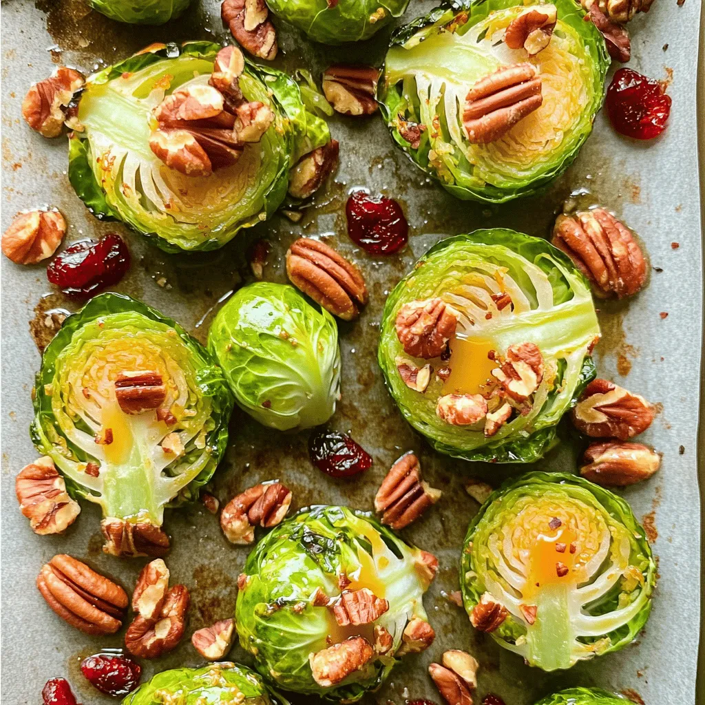 For this Maple Dijon Brussels Sprouts dish, you will need the following items: - 1 pound Brussels sprouts, trimmed and halved - 3 tablespoons olive oil - 2 tablespoons pure maple syrup - 1 tablespoon Dijon mustard - 1 teaspoon garlic powder - Salt and pepper to taste - Optional: 1/4 cup pecans, roughly chopped - Optional: 1/4 cup dried cranberries These ingredients bring together sweet, savory, and nutty flavors. The Brussels sprouts are the star, while the maple syrup adds a nice sweetness. Dijon mustard gives it a tangy kick. Garlic powder enhances the taste, making it all come together. If you want to add some crunch and richness, toss in the pecans. Dried cranberries add a pop of color and sweetness. This dish is easy to make and perfect for any meal. For the full recipe, check the earlier sections. - Preheat the oven to 400°F (200°C). - In a large bowl, mix the halved Brussels sprouts with: - 3 tablespoons olive oil - 2 tablespoons pure maple syrup - 1 tablespoon Dijon mustard - 1 teaspoon garlic powder - Salt and pepper to taste. - Toss until the sprouts are well coated. - Spread the sprouts on a baking sheet in a single layer. - Make sure they are not overcrowded; this helps them roast well. - Roast in the oven for 20-25 minutes. Stir halfway through for even cooking. - In the last 5 minutes, add the chopped pecans if you're using them. - This gives them a nice crunch. - After roasting, sprinkle dried cranberries on top before serving. - These add a burst of sweetness and a pop of color. You can find the full recipe details above. To get the best texture in your Maple Dijon Brussels sprouts, do not overcrowd the baking sheet. If you put too many on the sheet, they will steam instead of roast. This will make them soggy. Instead, spread them out in a single layer. The heat needs space to circulate and crisp them up. I like to place the baking sheet in the middle rack of the oven. This helps them roast evenly and turn golden brown. You can boost the flavor of your Brussels sprouts with more herbs and spices. Try adding thyme or rosemary for a fresh taste. Garlic powder works great, but fresh garlic can add more depth. For a deeper taste, consider marinating the Brussels sprouts in the olive oil, maple syrup, and Dijon mustard for an hour before roasting. This will let the flavors soak in. Maple Dijon Brussels sprouts go well with many dishes. They make a great side for roasted chicken or pork. You can also serve them with grains like quinoa or rice for a hearty meal. If you want to impress during holiday meals, pair them with a festive main dish, like glazed ham or turkey. They add color and flavor that everyone will love. For the full recipe, check out the details above. {{image_2}} Brussels sprouts are small but mighty! They are packed with vitamins like C and K. These vitamins help our body fight off colds and keep our bones strong. Brussels sprouts are also high in fiber, which is great for digestion. Plus, they contain antioxidants that help protect our cells from damage. Maple syrup is more than sweet. It offers minerals like manganese and zinc. These minerals can support a healthy immune system. Dijon mustard adds a zesty kick and has low calories. It also contains beneficial compounds that may help with digestion. A serving size of Maple Dijon Brussels sprouts is about one cup. This dish has around 150 calories per serving. You get 8 grams of fat, 20 grams of carbs, and 5 grams of protein. This balance makes it a tasty and healthy choice for any meal. You can enjoy this dish with confidence, knowing it is both flavorful and nutritious! For the complete recipe, check out the [Full Recipe]. You can change up the flavors in your Maple Dijon Brussels sprouts. Here are two tasty ideas: - Maple Balsamic Brussels Sprouts: Swap Dijon mustard for balsamic vinegar. It adds a tangy sweetness. This change brings a new layer of flavor. - Spicy Dijon Brussels Sprouts: Add a pinch of cayenne pepper or red pepper flakes. This gives a nice kick. If you love heat, this is a great option. Feel free to mix in different ingredients based on what you like: - Suggestions for different nuts or seeds: Instead of pecans, try walnuts or sliced almonds. They offer a nice crunch. You can also use sunflower seeds for a nut-free option. - Alternatives for maple syrup: If you don’t have maple syrup, honey works well. It gives a nice sweetness too. Agave nectar is another good choice. You can easily adapt this recipe for different diets: - Vegan and gluten-free options: This recipe is already vegan. Just ensure your Dijon mustard is gluten-free. Most brands are fine. - Low-carb variations: If you follow a low-carb diet, skip the dried cranberries. They add sugar. Instead, use fresh herbs for flavor. To keep leftover Maple Dijon Brussels sprouts fresh, place them in an airtight container. They can stay good in the fridge for up to three days. If you want to keep them longer, freeze them in a freezer bag for about three months. Remember to cool them down first before storing. Yes, you can reheat Brussels sprouts! The best way is to use the oven. Preheat it to 350°F (175°C). Spread the sprouts on a baking sheet and heat for about 10 minutes. This method keeps them crispy. You can also use a microwave, but they may get soft. Heat them for about one to two minutes, checking often. Maple Dijon Brussels sprouts go well with many main dishes. They match nicely with roasted chicken or grilled salmon. For a vegetarian option, try them with quinoa or lentils. You can also serve them alongside mashed potatoes or a fresh salad for a complete meal. This post covered how to make Maple Dijon Brussels sprouts with simple steps and tasty tips. You learned about the fresh ingredients and their health benefits. Remember to roast the sprouts at 400°F for perfect texture. Try adding nuts or cranberries for extra flavor. Whether you're planning a holiday meal or a weeknight dish, these sprouts are a great choice. Enjoy your cooking and the health gains that come from these tasty bites!