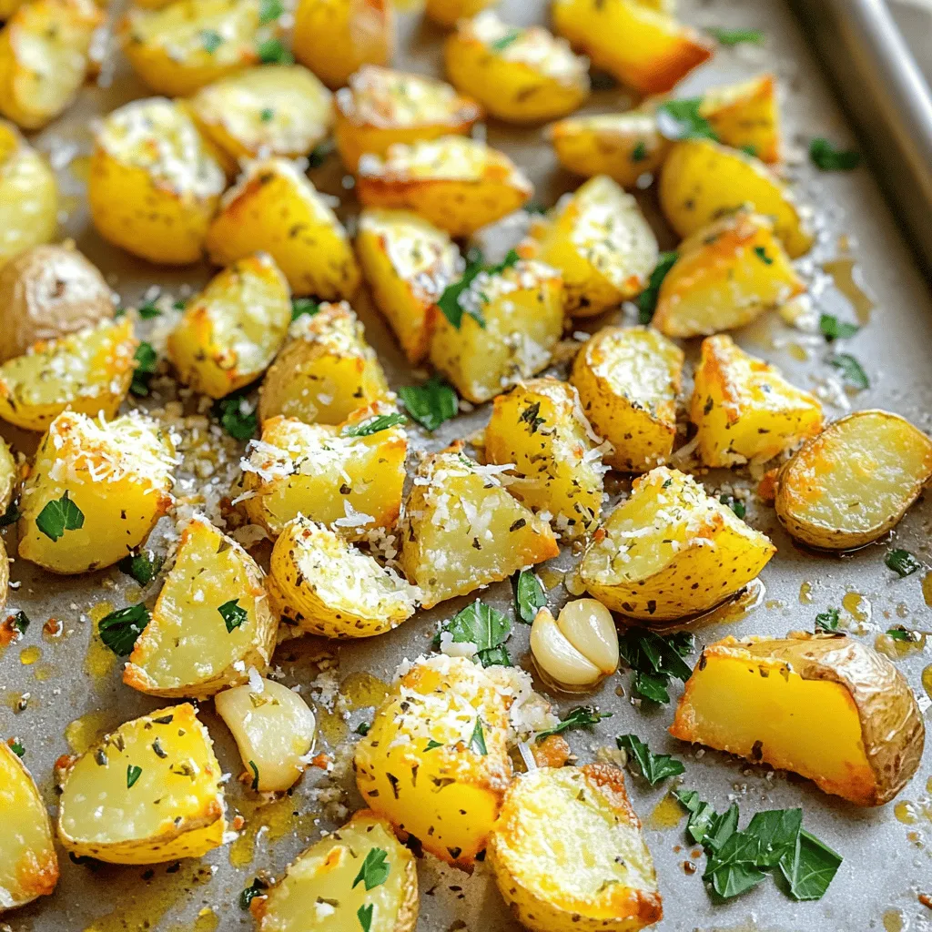 To make Parmesan Herb Roasted Potatoes, gather these key items: - 2 pounds baby potatoes, halved - 1/4 cup olive oil - 1/2 cup grated Parmesan cheese - 3 cloves garlic, minced - 2 teaspoons dried Italian herbs (oregano, thyme, basil) - Salt and pepper to taste - Fresh parsley, chopped (for garnish) These simple ingredients pack a lot of flavor. The baby potatoes become crispy and golden, while the Parmesan adds a nice salty touch. You will need a few basic tools for this recipe: - A large mixing bowl - A baking sheet - Parchment paper - A sharp knife - A cutting board Using parchment paper helps with cleanup and keeps the potatoes from sticking. Feel free to get creative with your seasonings! Here are some ideas: - Add a pinch of red pepper flakes for heat. - Swap dried herbs for fresh ones if you have them. - Try adding lemon zest for a fresh twist. Experimenting with these flavors can elevate your potatoes. Enjoy the cooking process! For the complete recipe, check out the Full Recipe. To start, gather all your ingredients. You will need: - 2 pounds baby potatoes, halved - 1/4 cup olive oil - 1/2 cup grated Parmesan cheese - 3 cloves garlic, minced - 2 teaspoons dried Italian herbs (oregano, thyme, basil) - Salt and pepper to taste - Fresh parsley, chopped (for garnish) Wash the baby potatoes well. Cut them in half to help them cook evenly. Mince the garlic finely so it blends well with the potatoes. In a large mixing bowl, add the halved potatoes. Pour in the olive oil, then add the minced garlic and dried herbs. Sprinkle salt and pepper over the mix. Toss everything together. Ensure every potato half gets coated in the oil and seasonings. This step is key to great flavor. Now, preheat your oven to 425°F (220°C). While it heats, spread the coated potatoes in a single layer on a large baking sheet lined with parchment paper. This helps with easy cleanup and prevents sticking. Next, sprinkle the grated Parmesan cheese generously over the top of the potatoes. Place the baking sheet in the oven. Roast for 25 to 30 minutes. Stir the potatoes halfway through. This helps them roast evenly. When they are golden and crispy, take them out. Let them cool slightly. Then, garnish with fresh parsley before serving. Enjoy your flavorful side dish! To get that crispy texture, follow a few key steps. First, make sure your potatoes are dry before you coat them. Excess moisture can lead to soggy potatoes. After mixing the potatoes with oil and seasonings, spread them out evenly on the baking sheet. This helps them cook evenly. Stir them halfway through cooking for a uniform crisp. A hot oven is key, so preheat it to 425°F (220°C). This temperature helps create that golden, crunchy crust. You can change the flavors to fit your taste. Try adding crushed red pepper for heat or lemon zest for brightness. You can swap Italian herbs with fresh herbs like rosemary or dill. If you love spice, toss in some paprika or cumin. Mixing in different cheeses, like cheddar or feta, can also add a fun twist. Experimenting with flavors keeps the dish exciting every time you make it. These roasted potatoes pair beautifully with many dishes. Serve them alongside grilled chicken or fish for a complete meal. They also work well with a fresh salad or a hearty stew. For a fun twist, top them with sour cream or a drizzle of balsamic glaze. Garnishing with fresh parsley adds color and flavor! These potatoes are a great side for any occasion. Check out the Full Recipe for more details! {{image_2}} You can swap herbs based on what you like. Try fresh rosemary for a strong flavor. Chives bring a nice onion taste. You can also use dill for a fresh twist. Just remember, fresh herbs are often stronger than dried ones. Adjust the amounts as needed. Experiment with combinations. You might find a new favorite mix. If you want to change the cheese, go ahead! Grated Pecorino Romano offers a saltier kick. Nutritional yeast gives a cheesy flavor without dairy. You can also use a dairy-free Parmesan if you're avoiding dairy. Just sprinkle it on like you would with regular cheese. Each option gives a unique taste to the dish. To make this dish vegan, skip the cheese and use nutritional yeast. You can also use coconut oil instead of olive oil for a different flavor. The potatoes will still taste amazing with herbs and garlic. This way, everyone can enjoy them, no matter their diet. Feel free to get creative with spices for extra flavor. For the full recipe, check out the steps above. After enjoying your Parmesan Herb Roasted Potatoes, let them cool. Place leftovers in an airtight container. Store them in the fridge for up to 3 days. This keeps them fresh and tasty. If you want to keep them longer, consider freezing. To reheat your potatoes, use the oven for best results. Preheat your oven to 350°F (175°C). Spread the potatoes on a baking sheet. Heat them for about 10-15 minutes, or until they are hot. This helps regain crispiness. You can also use a microwave, but they may become soft. You can freeze these potatoes if you have extras. Place cooled potatoes in a freezer-safe bag. Remove as much air as possible before sealing. You can freeze them for up to 2 months. When ready to eat, thaw them overnight in the fridge. Then, reheat as mentioned above. This method helps keep the flavor intact. Yes, you can use different potatoes. Yukon Gold or red potatoes work well. Both types add a creamy texture. They also absorb flavors nicely. Just keep the cooking time the same. If you choose larger potatoes, cut them into smaller pieces. This helps them cook evenly and become crispy. To add spice, use red pepper flakes. Start with a pinch and adjust to taste. You can also add diced jalapeños or hot sauce. Mix these spicy ingredients in with the olive oil. This way, the heat spreads evenly over the potatoes. Enjoy the kick! Parmesan Herb Roasted Potatoes pair well with many dishes. Serve them next to grilled chicken or steak. They also complement roasted vegetables nicely. For a light meal, enjoy them with a green salad. The flavors balance well together, making a hearty plate. For the complete details, check out the Full Recipe. This includes all the steps and tips to make your dish perfect. Enjoy making this delicious side! In this post, we covered how to make tasty Parmesan Herb Roasted Potatoes. We discussed key ingredients, essential tools, and various seasoning options. You learned each step, from prepping to roasting. I shared tips for crispiness and flavor changes. We also explored storage and reheating options. These potatoes are easy to make and fun to enjoy. Now, you have all you need to create your own delicious dish. Take your time, experiment, and enjoy every bite!