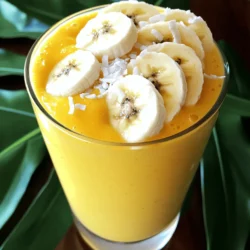- 1 ripe mango, peeled and diced - 1 cup fresh pineapple, peeled and diced - 1 banana, sliced - 1 cup coconut water - 1/2 cup Greek yogurt (optional for creaminess) - 1 tablespoon honey or agave syrup (optional, to taste) - A handful of ice cubes When you gather your ingredients, use ripe fruits. This ensures a sweet and tasty smoothie. A ripe mango feels soft when you gently press it. Pineapples should smell sweet at the base. Bananas add natural sweetness and creaminess. Coconut water gives a refreshing taste and keeps you hydrated. Greek yogurt adds creaminess and protein, but it’s optional. Honey or agave syrup can sweeten your drink if needed. Lastly, ice cubes make your smoothie extra cool and refreshing. A serving of this smoothie has about 200 calories. It contains about 3 grams of protein, 40 grams of carbs, and 1 gram of fat. You get vitamins A and C from mango and pineapple. Bananas add potassium, while coconut water brings in electrolytes. Greek yogurt provides calcium and probiotics. The health benefits of this smoothie are many. It hydrates, thanks to the coconut water. The fruits provide fiber, which helps digestion. Plus, the vitamins boost your immune system. Enjoy this smoothie as a tasty treat that is good for you. For the full recipe, check the Tropical Bliss Mango Pineapple Smoothie section. To make the Mango Pineapple Smoothie, start with fresh fruits. Dice a ripe mango and pineapple. Slice a banana and set these aside. - Blending Technique: Add the mango, pineapple, and banana to the blender. Pour in one cup of coconut water. You can add Greek yogurt for creaminess if you wish. If you like it sweet, add honey or agave syrup. Toss in a handful of ice cubes for a refreshing touch. - Recommended Blender Settings: Blend on high speed. Stop to scrape down the sides if needed. Blend until the mix is smooth and creamy. Taste it and adjust sweetness if necessary. A quick blend will make it perfect. Once your smoothie is ready, pour it into chilled glasses. This step keeps it cold and refreshing. - Garnish Ideas: You can garnish with a slice of fresh fruit or a sprinkle of shredded coconut. This adds a nice touch and makes it more appealing. - Pairing Ideas: This smoothie pairs well with light meals or snacks. Enjoy it with a healthy breakfast or as a midday treat. It also goes great with tropical-themed dishes, like fish tacos or a fresh salad. Try this recipe for a tasty and healthy treat that brightens your day! For the complete recipe, check out the Full Recipe section above. To get the best texture, you can adjust a few things. If you want a creamy smoothie, add Greek yogurt. It gives a rich taste. For a lighter texture, skip the yogurt. Use more coconut water instead. This will keep the drink refreshing. Ripe fruits play a big role too. Choose mangoes and pineapples that are soft and sweet. They blend well and enhance the flavor. Taste your smoothie after blending. If it needs more sweetness, add honey or agave syrup. Start with a small amount. Blend again and taste. For a different option, try maple syrup or dates. They also add unique flavors. Adjust until your smoothie is just right. This way, you control the sweetness to your liking. Enjoy your delicious drink! {{image_2}} You can add other fruits to your smoothie. Berries, like blueberries or strawberries, work well. You can also try peaches or kiwis for a fun twist. Mixing fruits lets you explore new tastes. For example, mango and banana create a creamy blend. Pineapple and berries add a zesty kick. Don't be afraid to experiment with your favorite fruits! If you want a dairy-free smoothie, use plant-based yogurt. Almond or coconut yogurt adds creaminess without dairy. You can also swap regular milk for almond or oat milk. These options make the smoothie vegan-friendly. They keep the flavor fresh while avoiding dairy. Enjoy your tasty Mango Pineapple Smoothie with these simple swaps! For the full recipe, check out the Tropical Bliss Mango Pineapple Smoothie. You can store leftover smoothie in the fridge. Use a glass or plastic container with a tight lid. This keeps the smoothie fresh. It will last for about one day. To help maintain its taste, drink it soon. If it separates, just shake or stir it before drinking. Freezing is a great way to save your smoothie. Pour it into ice cube trays or freezer bags. Make sure to leave space in the bags for expansion. When you want to enjoy it, thaw it in the fridge overnight. You can also blend frozen cubes directly into your next smoothie. To make smoothie packs, simply add your fruits and yogurt to bags. You can store these packs in the freezer. When you want a smoothie, just blend the pack with coconut water and ice. It's easy and fun! For the full recipe, check back to the beginning. To make your smoothie thicker, use ripe fruits. Frozen mango and pineapple work well. Add more Greek yogurt for creaminess. You can also try adding a banana. This fruit adds thickness and natural sweetness. If you like, blend in some oats or chia seeds. These ingredients will boost texture and nutrition. Yes, you can add protein powder. Whey protein is a popular choice. Plant-based protein powders also work great. Look for options like pea or hemp protein. These add extra nutrition without changing the taste much. Just start with a small scoop and blend well. Mango and pineapple both offer great health benefits. They are high in Vitamin C, which boosts immunity. Mangoes have Vitamin A, good for your eyes. Pineapples contain bromelain, which helps digestion. Coconut water hydrates and replenishes electrolytes. Greek yogurt adds protein and probiotics. This smoothie supports digestion and keeps you hydrated. Enjoy this refreshing drink for a healthy treat! For the full recipe, check the recipe section above. You've learned how to make a refreshing mango pineapple smoothie. We covered the right ingredients and their health benefits. You have step-by-step instructions for prep, blending, and serving. Plus, we shared tips for the perfect texture and sweetness. Explore variations and storage options to keep your smoothie fresh. Enjoy making and customizing this drink to fit your taste. It's a simple way to add more fruits to your diet while enjoying great flavors. Now, go ahead and blend your own smoothie masterpiece!